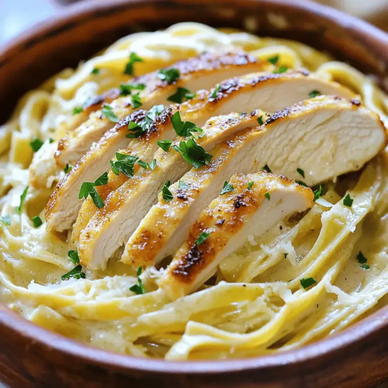 - 2 boneless, skinless chicken breasts - 8 ounces of fettuccine pasta - 4 cloves of garlic, minced - 2 tablespoons olive oil - 1 cup heavy cream - 1 cup grated Parmesan cheese - 1/2 teaspoon dried Italian herbs - Salt and pepper to taste - Fresh parsley for garnish