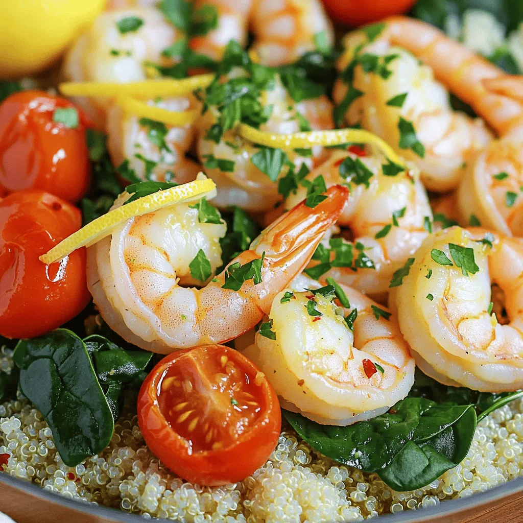 - 1 pound large shrimp, peeled and deveined - 3 tablespoons olive oil - 4 cloves garlic, minced - 1 lemon, zested and juiced - 1 teaspoon red pepper flakes - Salt and pepper, to taste - 1 cup cherry tomatoes, halved - 2 cups baby spinach - ½ cup fresh parsley, chopped - Cooked rice or quinoa, for serving For this One-Pan Lemon Garlic Shrimp, you need fresh ingredients. Start with large shrimp. They should be peeled and deveined. This makes cooking quick and easy. Use good quality olive oil for flavor. Garlic adds a strong aroma and taste. Mince it finely for even cooking. The lemon zest and juice provide a bright flavor that makes this dish pop. Next, prepare the extra ingredients. Red pepper flakes add a bit of heat. Adjust the amount to your liking. Don’t forget salt and pepper for basic seasoning. Cherry tomatoes give sweetness and color. Halve them for even cooking. Baby spinach adds nutrients and a nice green touch. Use fresh parsley for garnish. It brightens the dish. Serve your shrimp over cooked rice or quinoa. This soaks up all the lovely juices. For the full recipe, check the cooking instructions provided. - Heat the olive oil over medium heat. - Sauté garlic and red pepper flakes. Start by pouring the olive oil into a large skillet. Heat it on medium. Watch the oil shimmer. Next, add minced garlic and red pepper flakes. Sauté these for about one minute. This will make your kitchen smell amazing. Make sure to stir so the garlic does not brown. - Add shrimp and cook until pink. - Incorporate lemon zest and juice. Once the garlic is fragrant, raise the heat to medium-high. Now, add the shrimp to the skillet. Cook them for about two to three minutes. You want them to turn pink and opaque. Then, add lemon zest and juice. Sprinkle in salt and pepper to taste. Toss the shrimp well to coat them in the zesty sauce. - Add cherry tomatoes and spinach. - Toss everything together before serving. Next, throw in the halved cherry tomatoes. Cook for another two to three minutes. You want the tomatoes to soften a bit. After that, add the baby spinach. Stir and cook until the spinach wilts, which takes about one to two minutes. Remove the skillet from the heat. Toss everything together again for one last mix. Serve the shrimp mixture over cooked rice or quinoa for a complete meal. For the full recipe, check out the details above. To know when shrimp are done, watch for their color. They should turn pink and opaque. This usually takes 2-3 minutes on medium-high heat. If they curl into a tight shape, they are likely overcooked. Overcooked shrimp can become rubbery and tough. To avoid this, keep an eye on the time and check them frequently. You can substitute garlic with shallots for a milder taste. Adding fresh herbs like thyme or basil can also boost flavor. Always choose fresh lemons for the best taste. Look for firm lemons with smooth skin. The zest adds a bright touch, while the juice brings a refreshing tang. Remember, fresh ingredients make a big difference in your dish. For the full recipe, you can refer to the previous section. {{image_2}} You can switch the shrimp for chicken or scallops. Chicken breast works well in this dish. Simply cut it into bite-sized pieces. Cook it until golden brown and fully cooked. Scallops are another tasty option. They cook quickly and soak up the flavors nicely. For a vegan-friendly version, try using tofu or chickpeas. When using tofu, press it first to remove water. This helps it absorb the sauce better. You can add different vegetables to the dish for more color and taste. Bell peppers, zucchini, or broccoli are great choices. Just chop them into small pieces and add them to the skillet with the shrimp. You can also incorporate fresh herbs like basil or cilantro for added freshness. Toss them in right before serving to keep their bright flavor. Enjoy experimenting with these options to make the dish your own! For the full recipe, check out the detailed instructions. To keep your One-Pan Lemon Garlic Shrimp fresh, store it in an airtight container. Place the container in your fridge right after it cools. Make sure to eat it within three days for the best taste. If you want to save it longer, consider freezing it. Use freezer-safe bags or containers to avoid freezer burn. When you're ready to enjoy your leftovers, there are a few ways to reheat the shrimp. You can use a microwave, which is quick and easy. Place the shrimp in a bowl, cover it with a damp paper towel, and heat for one to two minutes. Stir halfway to ensure even heating. For a stovetop method, heat a skillet over low heat. Add a splash of water or broth to keep moisture. Add the shrimp and warm them gently. This will help keep your dish moist and flavorful. Always check to avoid overcooking. Enjoy your meal! For the full recipe, refer to the earlier section. You can serve One-Pan Lemon Garlic Shrimp with various sides. Here are some tasty options: - Cooked rice or quinoa for a filling base - Garlic bread to soak up the sauce - A fresh green salad for crunch - Steamed veggies like broccoli or asparagus - Lemon wedges for a citrusy kick These sides will complement the shrimp and enhance your meal. Yes, you can prep One-Pan Lemon Garlic Shrimp ahead of time. Here’s how: - Cook the shrimp and veggies, then store them in the fridge. - You can keep it in an airtight container for up to two days. - When ready to eat, reheat in a skillet over medium heat. - Add a splash of olive oil or lemon juice to keep it moist. This makes it easy for busy days or meal prep! Yes, One-Pan Lemon Garlic Shrimp is gluten-free! To keep it gluten-free, use: - Rice or quinoa, as both are naturally gluten-free. - Check any additional sauces or spices to ensure they are gluten-free. This dish is a great choice for those with gluten sensitivities. Enjoy your meal! This blog post covered a simple and tasty recipe for lemon garlic shrimp. You learned about the key ingredients, easy cooking steps, and tips for perfecting the dish. You can change proteins or add veggies for more variety. Storing leftovers and reheating is also easy. In short, this recipe is quick, healthy, and great for any meal. Enjoy the cooking process and have fun with your own flavors!