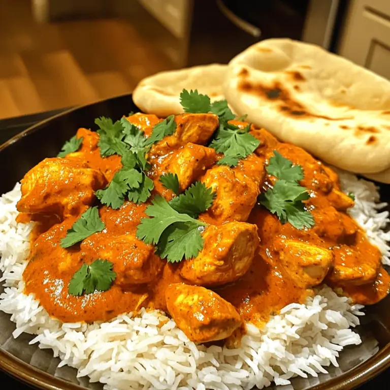 - Chicken: 2 lbs boneless, skinless chicken thighs, cut into bite-sized pieces - Aromatics: 1 large onion, finely chopped; 4 cloves garlic, minced; 1 tablespoon fresh ginger, grated - Spices: 2 tablespoons garam masala; 1 tablespoon ground cumin; 1 tablespoon ground coriander; 1 teaspoon turmeric; 1 teaspoon cayenne pepper (adjust to taste) - Liquids: 1 can (15 oz) tomato puree; 1 cup coconut milk or heavy cream - Acidity: 2 tablespoons lemon juice - Fats: 2 tablespoons olive oil - Seasoning: Salt and pepper to taste - Garnish: Fresh cilantro for garnish - Serving Suggestions: Cooked basmati rice or naan for serving The key to a great Chicken Tikka Masala lies in using fresh and quality ingredients. I love using chicken thighs for their juiciness. Aromatics like onion, garlic, and ginger build a strong flavor base. The spice blend, with garam masala and others, gives the dish its signature taste. Tomato puree and coconut milk add richness and depth. Don't forget the lemon juice; it brightens the dish. A sprinkle of fresh cilantro on top gives a beautiful finish. Pair this with fluffy basmati rice or warm naan for a complete meal. For the full recipe, check the details above. - First, season the chicken with salt and pepper. Set it aside to absorb the flavors. - Next, heat olive oil in a skillet. Add the chopped onion and sauté for about five minutes until it turns soft and clear. - Stir in minced garlic and grated ginger. Cook for one minute until you smell their lovely aroma. - Now, add garam masala, cumin, coriander, turmeric, and cayenne pepper to the skillet. Stir well for one to two minutes to mix the spices with the onion. - Transfer the sautéed mixture into the slow cooker. Next, add the seasoned chicken pieces on top. - Pour in the tomato puree and coconut milk. Make sure the chicken gets coated nicely in the sauce. - Cover the slow cooker and set it to cook on low for six to eight hours. You can also cook it on high for four to five hours. - When it is time to serve, stir in lemon juice. This adds a fresh taste to the dish. Adjust salt and pepper to your liking. To get tender chicken, cook on low for 6-8 hours. If you need it ready faster, cook on high for 4-5 hours. This slow cooking breaks down the chicken, making it juicy and soft. For heat, adjust cayenne pepper in the recipe. If you want more spice, add more. For less heat, use less cayenne. Taste as you go to find your perfect balance. You can make Chicken Tikka Masala on the stovetop too. This method is quicker but requires more attention. You will need to stir often and watch the heat. The slow cooker lets the flavors meld while you do other things. Both methods yield a tasty dish, so choose what fits your schedule. Serve Chicken Tikka Masala over fluffy basmati rice. You can also use warm naan to scoop up the sauce. This makes each bite extra tasty. For presentation, garnish with fresh cilantro. It adds color and freshness. You can also drizzle a bit of cream on top for a nice touch. For more details, check the Full Recipe. {{image_2}} You can switch up the chicken in this recipe. Try using chicken breast instead of thighs. Chicken breast is leaner but still tasty. If you want a vegetarian dish, use tofu. Firm tofu absorbs flavors well. For the creamy base, you have options. Coconut milk gives a nice tropical taste. It also makes this dish dairy-free. Heavy cream adds richness and a smooth texture. Choose what you like best for your meal. To boost flavors, add more spices. Try cardamom or cinnamon for a warm touch. If you want heat, add more cayenne pepper. Adjust it to suit your taste. You can also add veggies for extra nutrition. Spinach or peas work well in this dish. Lentils are another great addition. They provide protein and fiber, making your meal heartier. You can change the style of this dish, too. Make it a Chicken Tikka Masala curry by adding broth. This gives a soup-like texture, perfect for dipping naan. For a lighter version, use less cream or coconut milk. You can also add more veggies to keep it filling. This way, you enjoy the flavors with fewer calories. For the full recipe and more details, check the [Full Recipe]. To keep your Chicken Tikka Masala fresh, follow these steps for refrigeration. First, let the dish cool to room temperature. Once cooled, transfer it to an airtight container. This helps lock in moisture and flavor. Store the container in the fridge. Your Chicken Tikka Masala will be good for about 3 to 4 days. If you want to enjoy your Chicken Tikka Masala later, freezing is a great option. Pour the cooled dish into a freezer-safe container. Leave some space at the top for expansion. Seal the container tightly. You can freeze it for up to 3 months. To reheat, simply thaw it in the fridge overnight. Then, heat it on the stove or in the microwave. Stir well to ensure even heating. Chicken Tikka Masala stays fresh in the fridge for 3 to 4 days. In the freezer, it lasts up to 3 months. To ensure the best flavor and texture, always check for signs of spoilage. If it smells off or looks different, it’s best to toss it. By following these tips, you can enjoy this tasty meal anytime! Don’t forget to check the Full Recipe for more details. How do I thicken the sauce? To thicken the sauce, you can add a cornstarch slurry. Mix one tablespoon of cornstarch with two tablespoons of cold water. Stir this into the sauce and cook for about 15 minutes. This will help the sauce become rich and creamy. Can I use frozen chicken in this recipe? Yes, you can use frozen chicken. Just add extra cooking time. Cook on low for 8-10 hours or high for 5-6 hours. Make sure the chicken reaches a safe internal temperature of 165°F. What sides pair best with Chicken Tikka Masala? I love serving Chicken Tikka Masala with basmati rice or warm naan. You can also add a side of cucumber raita for coolness. A simple salad with fresh veggies is great too. What's the difference between garam masala and curry powder? Garam masala is a blend of warm spices, often used at the end of cooking. Curry powder is a spice mix that often includes turmeric and is used earlier in the cooking process. They both add different flavors to your dishes. How to make Chicken Tikka Masala spicier? To spice up your dish, add more cayenne pepper or fresh chili. You can also include sliced jalapeños for a fresh heat. Just be sure to taste as you go to reach your preferred level of spice. Can I make this dish vegetarian? Absolutely! You can replace chicken with chickpeas or tofu. Make sure to adjust cooking time. Cook until the chickpeas are warm or the tofu is heated through. How to adjust the recipe for different serving sizes? To adjust servings, simply scale the ingredients up or down. For example, if you want to double the recipe, use 4 lbs of chicken and double the spices. Cooking time may remain the same, but check for doneness. For full details of the recipe, check the Full Recipe section. This post walked you through making Chicken Tikka Masala in a slow cooker. We discussed each ingredient, cooking steps, and tips to perfect your dish. You learned about variations, storage, and got answers to common questions. Now you have the tools to create a comforting, flavorful meal. Enjoy experimenting and tasting different styles. This dish can be both comforting and exciting. Happy cooking!