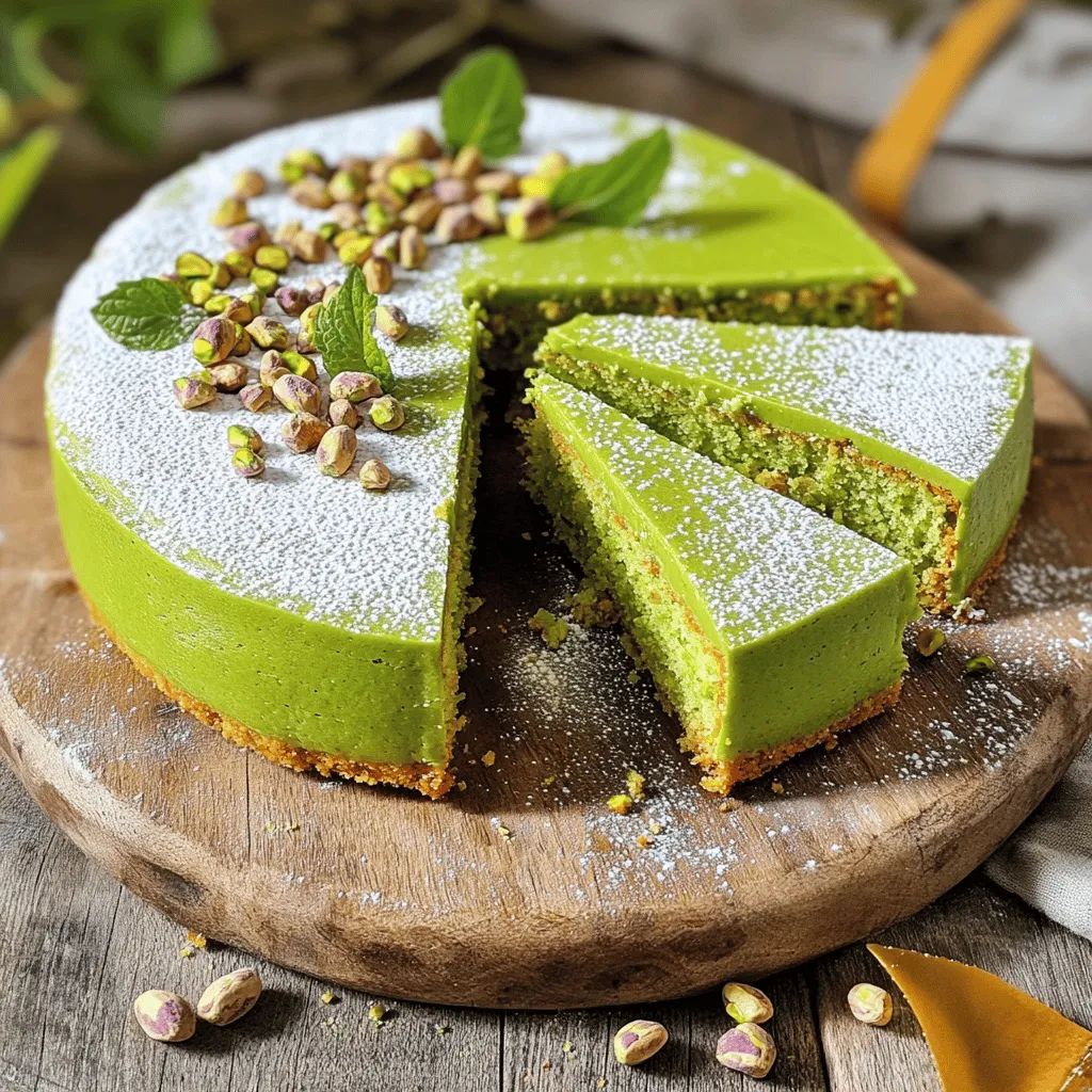 To make a delightful pistachio cake, you need some key ingredients. Here’s what you will need: - 1 cup shelled pistachios (finely ground) - 1 ½ cups all-purpose flour - 1 teaspoon baking powder - ½ teaspoon baking soda - ¼ teaspoon salt - ½ cup unsalted butter (softened) - 1 cup granulated sugar - 3 large eggs - 1 teaspoon vanilla extract - ½ cup buttermilk - Zest of 1 lemon Each ingredient plays an important role. The finely ground pistachios give the cake its unique flavor and texture. The flour provides structure, while the sugar adds sweetness. Eggs help bind everything together. You can add a few optional ingredients to make your cake even better. Consider using: - Powdered sugar for dusting - Extra crushed pistachios for garnish - Fresh mint leaves for decoration These additions not only enhance the taste but also improve the look of the cake. A light dusting of powdered sugar gives a nice finish. Choosing the right ingredients makes a big difference in your cake's taste. Here are some tips: - Pistachios: Look for fresh, unsalted pistachios. Check for bright green color and a good aroma. - Butter: Use high-quality unsalted butter for the best flavor. - Buttermilk: If you can, use fresh buttermilk. It adds a nice tang to the cake. - Lemon Zest: Fresh zest gives a burst of citrus flavor. Avoid bottled lemon juice. By picking quality ingredients, your pistachio cake will taste amazing. For the full recipe, check out the entire guide. To start, gather all your ingredients. This makes the process smooth. You need: - 1 cup shelled pistachios (finely ground) - 1 ½ cups all-purpose flour - 1 teaspoon baking powder - ½ teaspoon baking soda - ¼ teaspoon salt - ½ cup unsalted butter (softened) - 1 cup granulated sugar - 3 large eggs - 1 teaspoon vanilla extract - ½ cup buttermilk - Zest of 1 lemon - Optional: Powdered sugar for dusting Make sure your butter is soft. This helps it mix well. Also, preheat your oven to 350°F (175°C). Grease and flour a 9-inch round cake pan. This will help the cake come out easily. Now, it’s time to mix! In a medium bowl, whisk together the ground pistachios, flour, baking powder, baking soda, and salt. Set this bowl aside for later. In a large mixing bowl, beat the softened butter and sugar. Mix until it’s light and fluffy. This takes about 3-4 minutes. Next, add the eggs one by one. Make sure each egg mixes well before adding the next. Now, stir in the vanilla extract and lemon zest. Gradually add the dry mixture to the wet mixture. Alternate this with the buttermilk. Start and finish with the dry mix. Stir just until combined. Pour the batter into your prepared pan. Smooth the top with a spatula. Bake in the preheated oven for 25-30 minutes. Check with a toothpick to see if it’s done. If it comes out clean, your cake is ready! Let the cake cool in the pan for 10 minutes. Then, turn it out onto a wire rack to cool completely. Once cooled, you can dust it with powdered sugar for a nice touch. For an even prettier look, serve slices with extra crushed pistachios and fresh mint leaves. This makes for a colorful and tasty dessert. For the complete recipe, refer to the Full Recipe section. To get a fluffy cake, always use room temperature ingredients. Softened butter blends better with sugar. This creates air pockets, making your cake rise. Also, do not overmix the batter. Stop mixing once just combined. This keeps the cake light. A common mistake is using cold eggs. Cold eggs can create a dense texture. Always let them warm up before using. Another mistake is not measuring flour correctly. Use a spoon to fill your measuring cup, then level it off. This method prevents dry cake. I recommend using a kitchen scale for precision. It gives you better results. Also, check your oven's temperature with an oven thermometer. Sometimes, ovens can be off by a few degrees. Lastly, let your cake cool completely before serving. This allows flavors to settle, making it even tastier. If you want more details, check the Full Recipe. {{image_2}} You can play with the basic pistachio flavor. Adding a hint of almond extract gives a lovely twist. You might also try mixing in chocolate chips for a rich contrast. Dried fruit, like cranberries or apricots, can add a sweet touch. You can even fold in some shredded coconut for extra texture. These add-ins can lift your cake to new heights! Frosting can change the whole cake vibe. A cream cheese frosting pairs well with pistachio. It adds a tangy flavor that balances the sweetness. You can also try a simple whipped cream topping. For a fun twist, consider a honey glaze. It brings out the nutty flavor of the cake beautifully. Each option can make your cake feel fresh and exciting. If you need a gluten-free cake, swap all-purpose flour for almond flour. This will keep the nutty flavor strong. For a vegan version, replace eggs with flaxseed meal or applesauce. Use dairy-free butter and plant-based milk instead of buttermilk. This way, everyone can enjoy the delightful pistachio cake. There are many ways to make it fit your diet! For the full recipe, check out the [Full Recipe]. To keep your Delightful Pistachio Cake fresh, store it in an airtight container. This helps prevent drying out. Make sure to let the cake cool completely before sealing it. If you plan to eat it within a few days, keep it at room temperature. A cool, dry place works best. If you need to store it for longer, refrigerate it. Just remember to wrap it well to avoid absorbing odors from the fridge. When you want to enjoy your cake again, reheating it is easy. Preheat your oven to 300°F (150°C). Place a slice of cake on a baking sheet. Heat it for about 10-15 minutes. This warms it up without drying it out. If you prefer the microwave, heat a slice for about 10-15 seconds. Check to make sure it’s warm enough for your taste. If you want to save your Delightful Pistachio Cake for later, freezing is a great option. First, wrap the cake tightly in plastic wrap. Then, place it in a freezer-safe bag or container. This helps keep it fresh for up to three months. When you’re ready to eat, remove it from the freezer. Let it thaw in the fridge overnight. You can also thaw it at room temperature for a few hours. Avoid reheating it directly from frozen to keep the texture nice. For more details, check the Full Recipe. To make your pistachio cake more moist, use buttermilk. It adds creaminess and keeps the cake tender. You can also add a little more butter. This helps keep the cake soft and rich. Another tip is to avoid overbaking. Check the cake a few minutes early to ensure it stays moist. Yes, you can use roasted pistachios. They add a deeper flavor and a nice crunch. Just make sure they are unsalted. Salt may change the taste of your cake. If you want a more intense pistachio flavor, roasted is a great choice. You can find pistachio cake ingredients at local grocery stores. Look for shelled pistachios in the baking aisle or nut section. All-purpose flour and baking supplies are usually easy to find. If you want something special, check online stores. They often carry unique items, especially for baking. To decorate your pistachio cake, dust it with powdered sugar for a simple look. Crushed pistachios on top add color and texture. You can also use fresh mint leaves for a pop of green. For a fancier touch, try a light frosting made with cream cheese or whipped cream. Check the full recipe for more ideas! In this article, we covered how to make a delightful pistachio cake. We discussed essential and optional ingredients, plus tips for picking quality items. You learned step-by-step instructions for mixing, baking, and serving. We highlighted texture tips and common baking mistakes to avoid, along with fun variations. Don't forget safe storage practices and reheating tips. I hope this guide inspires you to bake and enjoy your own pistachio cake!