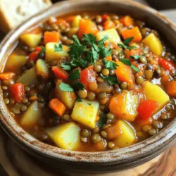 To make a delicious Hungarian Lentil Vegetable Stew, gather these key ingredients: - 1 cup green lentils, rinsed and drained - 2 tablespoons olive oil - 1 large onion, diced - 2 cloves garlic, minced - 2 carrots, diced - 1 bell pepper, diced (red or yellow) - 1 medium potato, peeled and cubed - 1 can (14 oz) diced tomatoes - 4 cups vegetable broth - 1 teaspoon smoked paprika - 1 teaspoon caraway seeds - 1 teaspoon dried thyme - Salt and pepper to taste - Fresh parsley, chopped (for garnish) These ingredients create a hearty base for the stew. The lentils add protein and fiber, making this dish filling and nourishing. You can elevate the stew's flavor with a few optional ingredients: - 1 bay leaf - 1 teaspoon chili powder for a bit of heat - 1 tablespoon soy sauce for umami - 1 cup chopped kale or spinach for added nutrition Adding these ingredients can enhance the taste and bring in new textures. They allow you to customize the stew to match your preferences. For a complete and satisfying meal, consider these serving options: - Crusty bread for dipping - Cooked quinoa or rice for a hearty base - A side salad for freshness These accompaniments balance the stew's flavors and provide a delightful eating experience. They make your meal more enjoyable and nutritious. For the full recipe, check out the details above! Start by heating olive oil in a large pot over medium heat. Add diced onion and sauté until it becomes soft and clear, about five minutes. The onion gives the stew a sweet base. Next, add minced garlic and cook for one more minute. This step brings out the garlic's rich aroma. Now it’s time for the colorful veggies! Add diced carrots and bell peppers to the pot. Cook them for five to seven minutes until they soften. This mix adds crunch and flavor. After that, add the cubed potatoes. Stir well and let them cook for about three minutes. Potatoes make the stew hearty and filling. Now, it's time to bring it all together. Add the rinsed lentils, diced tomatoes, vegetable broth, smoked paprika, caraway seeds, and dried thyme. Stir everything together for a good mix. Bring the stew to a boil, then lower the heat. Let it simmer for thirty to thirty-five minutes. Stir occasionally to keep it from sticking. When the lentils and vegetables are soft, season with salt and pepper to taste. Finally, let the stew sit for a few minutes to let the flavors blend. Check out the Full Recipe for more details on serving and garnishing. To make lentils just right, start with green lentils. They keep their shape well. Rinse and drain them before cooking. This helps remove any dust or debris. When cooking, keep an eye on the time. Cook them for about 30-35 minutes. Check for doneness by tasting a few. They should be tender but not mushy. If they are too soft, try reducing the cooking time next time. Storing leftovers is easy. Let the stew cool down first. Use airtight containers to keep it fresh. Store in the fridge for up to five days. If you want to keep it longer, freeze it. Just make sure to leave some space in the container. This allows the stew to expand as it freezes. When you’re ready to eat, thaw it overnight in the fridge. Making this stew ahead is a smart idea. The flavors deepen and improve overnight. To do this, follow the full recipe, but don’t add salt until you reheat it. Salt can change the texture when stored. After cooking, let it cool, then store it in the fridge. You can also freeze it. Just remember to label your containers. That way, you won’t forget what’s inside. {{image_2}} You can easily make this stew vegetarian or vegan. The recipe is already plant-based. Just ensure your vegetable broth is vegan. You can add more veggies like zucchini or spinach for extra nutrition. This stew stays hearty and filling without meat. If you want to add protein, consider using sausage or chicken. Brown the meat first, then add it to the pot with the other ingredients. For a plant-based option, try adding tofu or tempeh. They soak up flavors well and add texture. You can also use chickpeas for a different taste. This stew is very flexible with vegetables. In spring, use fresh peas and asparagus. In summer, zucchini and bell peppers shine. In fall, add root vegetables like parsnips or sweet potatoes. Each season brings new flavors. Feel free to mix and match based on what you have. The full recipe helps guide you through these variations. After you make your Hungarian lentil vegetable stew, let it cool. Place it in an airtight container. You can keep it in the fridge for about 3 to 5 days. Make sure to label the container with the date. This way, you know when to eat it. If you want to save some for later, freezing is a great option. Use freezer-safe containers or bags. Divide the stew into smaller portions. This makes it easy to thaw just what you need. Hungarian lentil vegetable stew can last up to 3 months in the freezer. Just remember to label and date your containers. When you're ready to eat the stew, pull it from the fridge or freezer. If frozen, let it thaw in the fridge overnight. For reheating, you can use a pot on the stove. Heat it on medium until it's hot throughout. Stir it often to avoid hot spots. You can also use a microwave. Place the stew in a microwave-safe bowl, cover it, and heat for 2-3 minutes. Stir, then heat again if needed. Enjoy your delicious stew! For the full recipe, check out the earlier section. Yes, you can use dried lentils. Just remember to rinse and soak them first. Soaking helps soften the lentils and reduces cooking time. When using dried lentils, add them before the broth and tomatoes. Cook them for about 30-35 minutes, or until they are tender. You can add many vegetables to this stew. Here are some great options: - Zucchini, diced - Spinach or kale, chopped - Celery, diced - Mushrooms, sliced - Peas, fresh or frozen These add color, flavor, and nutrition to your stew. Feel free to get creative with your choices! Hungarian Lentil Vegetable Stew lasts about 4-5 days in the fridge. Store it in an airtight container to keep it fresh. If you want to keep it longer, consider freezing it. This stew freezes well and stays tasty for up to 3 months. Just thaw it in the fridge before reheating. For the full recipe, check the details above. This blog provides a clear guide on making Hungarian Lentil Vegetable Stew. We covered main and optional ingredients, plus tips for texture and storage. You can easily adjust the recipe for vegetarian or seasonal tastes. In the end, this stew is healthy, tasty, and very versatile. Don't hesitate to explore different flavors and ingredients for your perfect bowl. Enjoy your cooking journey!