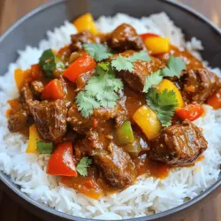 To make a great Nigerian beef stew, you need these key ingredients: - 2 lbs beef, cut into cubes - 1 large onion, chopped - 4 cloves garlic, minced - 2 inches fresh ginger, grated - 4 ripe tomatoes, blended into puree - 2 tablespoons tomato paste - 3 tablespoons vegetable oil - 2-3 fresh green chilies, chopped (adjust to taste) - 2 bell peppers (1 red, 1 green), diced - 1 tablespoon of ground coriander - 1 teaspoon of dried thyme - 1 teaspoon of paprika - Salt and pepper to taste - 2 cups beef broth or water - Fresh cilantro leaves for garnish These ingredients work together to create a rich and savory flavor. The beef provides a hearty base, while the spices add warmth and depth. You can enhance your stew with these optional ingredients: - A bay leaf for added aroma - A splash of lemon juice for brightness - Carrots or potatoes for extra texture - A teaspoon of cayenne pepper for heat Adding these ingredients can give your stew a unique twist. Feel free to experiment with what you have on hand! Presentation matters, even for stew! Consider these garnishes: - Fresh cilantro leaves for color - Sliced green onions for crunch - A drizzle of olive oil for shine Garnishing not only makes your dish look appealing but also adds fresh flavors. Serve your stew hot over rice or yam and enjoy the delightful tastes! For the full recipe, check the details above. To start, gather all your ingredients. You need 2 lbs of beef, chopped onion, minced garlic, and grated ginger. Blend 4 ripe tomatoes into a smooth puree. Keep tomato paste and fresh green chilies nearby. Dice the bell peppers, and measure out your spices. This setup will make cooking easy and fun. Heat 3 tablespoons of vegetable oil in a large pot over medium heat. Add the chopped onion and sauté for about 5 minutes. You want the onion to be soft and fragrant. Next, stir in 4 cloves of minced garlic, 2 inches of grated ginger, and 2-3 chopped green chilies. Cook this mixture for another 2-3 minutes. Now, add the beef cubes, seasoning them with salt and pepper. Brown the beef on all sides for about 8-10 minutes. Once the beef is browned, pour in the blended tomato puree and add 2 tablespoons of tomato paste. Stir everything well to mix. Sprinkle in 1 tablespoon of ground coriander, 1 teaspoon of dried thyme, and 1 teaspoon of paprika. Mix it all together, then pour in 2 cups of beef broth or water. Bring this stew to a boil. When it boils, reduce the heat to low and cover the pot. Let it simmer for 1.5 to 2 hours, stirring occasionally. This helps the flavors mix and the beef become tender. After 1.5 to 2 hours, check the beef. It should be tender when you poke it with a fork. If it is not, let it cook a bit longer. Taste the stew to see if it needs more salt or pepper. Finally, stir in the diced bell peppers and let them cook for another 10 minutes. They should be slightly tender but still crisp. This is where the fun begins with flavors! For the full recipe, check the previous section. To make the best Nigerian beef stew, start with a great sear. Sear the beef cubes in hot oil. This browning adds deep flavor. Use a heavy pot to keep heat steady. Adding spices early makes them bloom. Stir the stew often for even cooking. Simmer it slowly to let flavors meld. A longer cook time makes the beef tender. Avoid overcrowding the pot when browning beef. This leads to steaming, not searing. Don’t skip the aromatics like garlic and ginger. They boost flavor significantly. Be cautious with salt. You can always add more later. Don’t rush the simmer. Giving it time is key for rich taste. Lastly, check the doneness of the beef. It should be fork-tender, not tough. To enhance the flavor, use fresh herbs. Add cilantro or bay leaves during cooking. For a bit of heat, adjust the chilies. You can also add a splash of vinegar or lime juice. These brighten the dish and balance richness. Consider using smoked paprika for depth. For a twist, try adding a touch of coconut milk. It adds creaminess and a subtle sweetness. For the full recipe, check out the detailed steps. {{image_2}} You can use various meats in your Nigerian beef stew. If you want to switch things up, try lamb or goat. Both meats add a unique taste. Chicken is another option. It cooks faster and still tastes great. You can also use turkey for a leaner dish. Each choice brings a new flavor. If you prefer a meatless stew, there are tasty options. Use hearty vegetables like eggplant, mushrooms, or zucchini. You can also add beans for protein and texture. Lentils work well, too. They cook quickly and soak up flavors. For a unique twist, try using tofu or tempeh. They absorb the spices nicely. Spice levels can change the whole dish. If you like it hot, add more green chilies or fresh pepper. You can also try adding cayenne pepper or crushed red pepper. For milder stew, use fewer chilies. You can remove seeds from peppers for less heat. Adjust the spice to suit your taste. Enjoy the flexibility! To keep your Nigerian beef stew fresh, let it cool first. Place it in an airtight container. You can store it in the fridge for up to 3 days. Make sure to label the container with the date. This helps you remember how long it has been. When you are ready to eat the stew again, reheat it on the stove. Pour it into a pot over medium heat. Stir it often to prevent sticking. If the stew seems thick, add a little water or broth. Heat until it is hot all the way through. If you want to keep your stew longer, freezing is a great option. Pour it into a freezer-safe container. Leave space at the top for expansion. Seal it tightly and label it with the date. You can freeze the stew for up to 3 months. To thaw, place it in the fridge overnight before reheating. Enjoy the same delicious flavors later! For the complete cooking process, check the Full Recipe. To make Nigerian beef stew with less salt, start by using low-sodium beef broth. You can also enhance flavor with spices and herbs. Add fresh ingredients like garlic, ginger, and herbs. They add taste without extra salt. Taste the stew as it cooks. This way, you can adjust seasoning without overdoing it. Yes, you can use a slow cooker for this recipe. Simply brown the beef in a pan first. Transfer the beef and all ingredients into the slow cooker. Set it on low for 6-8 hours or high for 3-4 hours. This method gives the beef a tender texture and allows flavors to blend nicely. I love serving Nigerian beef stew with fluffy rice or pounded yam. You can also pair it with fried plantains for a sweet contrast. Consider a side of sautéed greens or a fresh salad. These sides complement the rich flavors of the stew perfectly. For the full recipe, check out the detailed steps above! In this article, we covered the main ingredients and steps to make Nigerian beef stew. You learned about optional flavors, cooking tips, and ways to store leftovers. Remember, small tweaks can make a big difference in taste. Experiment with different meats or spice levels to suit your palate. By following these steps, you can create a hearty stew that impresses. Enjoy the journey of cooking and share this meal with loved ones. Happy cooking!