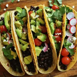 To make these tasty tacos, gather these main ingredients: - 1 can black beans, rinsed and drained - 1 ripe avocado, diced - 1 medium red onion, finely chopped - 1 cup cherry tomatoes, halved - 1 jalapeño, deseeded and minced - 1/4 cup fresh cilantro, chopped - 2 tablespoons lime juice - 1 teaspoon cumin - Salt and pepper to taste - 8 small corn tortillas These ingredients mix well. The black beans give protein, while the avocado adds creaminess. The onion and jalapeño bring a nice crunch and spice. You can make your tacos even better with these optional toppings: - Diced radishes - Crumbled feta cheese - Hot sauce Try adding these toppings for a fresh twist. They enhance the taste and make your meal exciting. Each main ingredient in these tacos has benefits: - Black beans are high in protein and fiber. They keep you full longer. - Avocado is rich in healthy fats and vitamins. It’s great for your heart. - Red onion provides antioxidants. They help fight inflammation. - Tomatoes are full of vitamins. They support skin health. - Jalapeño adds a kick and may boost metabolism. - Cilantro is fresh and may aid digestion. This mix of fresh ingredients offers a tasty way to eat well. For the full recipe, you can check out the earlier section. To start, gather all your ingredients. This makes cooking easy. In a bowl, combine the black beans, diced avocado, chopped red onion, halved cherry tomatoes, minced jalapeño, and chopped cilantro. Next, drizzle lime juice over the mix. Add cumin, salt, and pepper. Gently fold everything together. Be careful not to mash the avocado. This mixture is full of flavor and color. Now, let’s warm the tortillas. Heat a skillet over medium heat. Place a tortilla in the skillet for about 30 seconds. Flip it and warm the other side for another 30 seconds. The goal is to make them soft and pliable. You can also wrap them in a clean cloth to keep them warm while you finish cooking. As you’re ready to assemble, take a warm tortilla. Spoon a generous amount of your black bean and avocado mix onto it. Make sure it’s not too full, so it doesn’t spill. If you want, add optional toppings like diced radishes or crumbled feta cheese. A dash of hot sauce can give it an exciting kick. Enjoy your tacos warm and fresh! For the complete recipe, check out the Full Recipe above. Choose an avocado that feels slightly soft but not mushy. Gently press the skin with your fingers. If it gives a little, it's ripe. Look for a dark green color, but avoid any brown spots. If you pick one that is not ripe, you can speed up the process. Place it in a paper bag with a banana for a day or two. This helps the avocado ripen quickly. If you have extra avocado, sprinkle lime juice on it to stop browning. Store leftovers in an airtight container. Keep black beans in their can or transfer them to a sealed bowl. If cooked, let them cool before storing. Use the beans within three to four days for best taste. Don't overfill your tacos. A little goes a long way. Too much filling makes it hard to eat. Warm your tortillas just enough to make them soft. Cold tortillas can crack and break. Lastly, mix your ingredients gently. You want to keep the avocado chunks intact for a creamy texture. For more details, check out the Full Recipe for Avocado and Black Bean Tacos. {{image_2}} You can keep these tacos fully vegetarian. Use the same ingredients. Add veggies like bell peppers or zucchini for crunch. A sprinkle of nutritional yeast gives a cheesy flavor without dairy. You can also mix in corn for sweetness. To make these tacos gluten-free, use corn tortillas. They have no gluten and taste great with black beans and avocado. Check labels to ensure all ingredients are gluten-free. This way, everyone can enjoy a tasty meal. If you like heat, add sliced jalapeños on top. You can also mix in chipotle sauce for a smoky flavor. Try adding a dash of cayenne pepper or hot sauce for extra spice. Fresh lime zest can brighten the dish. For a unique twist, add mango or pineapple salsa. For the full recipe, please refer back to the main section. To store leftover tacos, wrap them in foil or plastic wrap. Place them in an airtight container. This keeps them fresh and tasty. Avoid stacking too many tacos on top of each other. This helps prevent sogginess. Store leftover ingredients separately. Keep black beans and avocado in sealed containers. Use lime juice on the avocado to prevent browning. Store chopped veggies like onion and tomatoes in the fridge. They stay crisp and fresh this way. To reheat tacos, preheat your oven to 350°F (175°C). Place tacos on a baking sheet for about 10 minutes. This warms them without making them soggy. You can also microwave them for 30 seconds. Just be careful not to overheat, or they may become chewy. Enjoy your tasty tacos again! For the full recipe, check out the section above. Yes, you can prepare the filling ahead of time. Mix the black beans, avocado, red onion, tomatoes, jalapeño, and cilantro. Add lime juice and cumin just before serving. This keeps the avocado fresh and bright. Store the filling in an airtight container in the fridge. It stays good for about one day. Just warm your tortillas when you’re ready to eat. You can use pinto beans or kidney beans as substitutes. Both will give a nice texture. Chickpeas also work well for a different flavor. Mash them slightly for a creamier mix if you like. Each option adds its unique taste but keeps the dish hearty. Absolutely! These tacos are great for meal prep. You can pack the filling and tortillas separately. This keeps everything fresh. Just warm the tortillas and add the filling when you are ready to eat. You can also add toppings like radishes or cheese right before serving. This keeps the tacos tasty and interesting. For the full recipe, check out the provided details. You learned about making tasty avocado and black bean tacos, from ingredients to preparation. You now know key tips for selecting avocados and storing leftovers. Exploring variations helps you create your favorite tacos. Remember, these tacos are simple to prep ahead of time. With this knowledge, you can enjoy delicious, healthy meals. Dive in and experiment with flavors; your next taco night can be a hit!