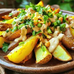 For this tasty dish, gather these items: - 4 large russet potatoes - 1 cup chickpeas, drained and rinsed - 1/2 cup tahini - 2 cloves garlic, minced - 2 tablespoons lemon juice - 1 tablespoon maple syrup - 1 teaspoon smoked paprika - 1/4 teaspoon cayenne pepper (optional) - Salt and black pepper to taste - Vegan cheese shreds (to taste) - Chopped green onions for garnish - Fresh parsley for garnish In this recipe, you will use both fresh and pantry items. The russet potatoes provide a hearty base. Fresh garlic and green onions add great flavor. The chickpeas and tahini create a creamy sauce. These pantry staples give you the right texture and taste. Using fresh lemon juice brightens the dish. This mix keeps the meal both tasty and satisfying. You might not have all these ingredients on hand. If you don’t have russet potatoes, try sweet potatoes instead. They will add a different flavor and sweetness. For a nut-free option, use sunflower seed butter in place of tahini. You can also swap chickpeas for white beans. If you want a spicier kick, add more cayenne or some jalapeños. Feel free to get creative with your toppings too! Use any herbs or veggies you have. Each change can lead to a new twist on this dish. Check out the Full Recipe for more details! Start by preheating your oven to 425°F (220°C). This helps the fries get crispy. Next, wash and peel the large russet potatoes. Cut them into thick fries or wedges. Place them in a large bowl. Drizzle some olive oil over the potatoes. Add salt and black pepper to taste. Toss everything well to coat the fries evenly. Spread the fries in a single layer on a baking sheet lined with parchment paper. Bake for 30-35 minutes. Toss them halfway through for even cooking. The fries should turn golden and crispy. While the fries bake, it is time to make the chickpea sauce. In a blender or food processor, combine one cup of drained and rinsed chickpeas, half a cup of tahini, and two minced garlic cloves. Add two tablespoons of lemon juice, one tablespoon of maple syrup, one teaspoon of smoked paprika, and a pinch of cayenne pepper if you like some heat. Season with salt and black pepper. Blend until smooth and creamy. If the sauce is too thick, add a splash of water to reach your preferred consistency. Once the fries are done, take them out of the oven. Place a generous serving of fries on a plate or a serving dish. Drizzle the creamy chickpea sauce over the fries. Then sprinkle vegan cheese shreds on top. For a pop of color, add chopped green onions and fresh parsley as a garnish. Serve right away for the best texture. You want those fries to be hot and crispy! For the full recipe, check the details above. To make your fries crispy, start with high-starch russet potatoes. Cut them thick for a satisfying bite. Rinse the cut potatoes in cold water to remove extra starch. This helps them crisp up nicely. Toss them lightly in olive oil, salt, and pepper. Spread them out on a baking sheet, making sure they don’t touch. Bake at 425°F (220°C) for 30-35 minutes, flipping halfway through. Keep an eye on them, and pull them out when they turn golden brown. Add-ins can make your dish pop. Try mixing smoked paprika into your chickpea sauce for a smoky taste. If you like heat, cayenne pepper is a great choice. You can also add nutritional yeast for a cheesy flavor. For more texture, consider adding sliced jalapeños or diced tomatoes. Even a sprinkle of fresh herbs can brighten the dish. Experiment with these add-ins to find your favorite combination. For a stunning presentation, stack your fries high on a plate. Drizzle the creamy chickpea sauce over the top. Use a light hand with the vegan cheese shreds; less is often more. Garnish with chopped green onions and parsley. These colors add visual appeal and freshness. To take a great photo, use natural light. A simple background will help your dish shine. Don’t forget to snap a picture before digging in! You can find the full recipe for Vegan Animal Fries in the article. {{image_2}} If you love heat, try adding spices. Use more cayenne pepper in the chickpea sauce. You can also sprinkle some chili flakes on top. For an extra kick, add sliced jalapeños as a garnish. This spice boost makes the dish exciting and perfect for spicy food fans. Make your Vegan Animal Fries even better by piling on toppings. Consider adding black olives, diced tomatoes, or avocado slices. You can also use pickled jalapeños for a tangy flavor. Vegan sour cream is a great addition too. These toppings add color and a burst of flavor to every bite. Get creative with sauces! Instead of chickpea sauce, try vegan ranch or barbecue sauce. A drizzle of sriracha adds heat and flavor. You can even use a tahini dressing for a nutty twist. These sauces can change the whole vibe of your dish and keep it fresh. Explore more ideas and combinations from the Full Recipe to make your own perfect Vegan Animal Fries! To keep your leftover fries fresh, let them cool first. Place them in an airtight container. You can store them in the fridge for up to three days. Make sure not to stack them too high, as this can make them soggy. To reheat your fries, use an oven or air fryer. Preheat the oven to 400°F (200°C). Spread the fries out on a baking tray. Bake for about 10-15 minutes until they get hot and crispy again. Avoid using a microwave, as it will make them soft. If you want to freeze your fries, ensure they are fully cooled. Place them in a single layer on a baking sheet. Freeze them for about an hour until solid. Then, transfer them to a freezer bag. They can stay frozen for up to two months. When you’re ready to eat, bake them straight from the freezer for a quick meal. Yes, you can use sweet potatoes. They add a nice sweet flavor. Slice them like fries. Bake them the same way. Sweet potatoes can change the taste a bit, but they are still tasty. Yes, this recipe is gluten-free. The main ingredients are potatoes and chickpeas. Just check your tahini and vegan cheese for gluten. Most brands are safe, but it is good to double-check. You can store the chickpea sauce for up to five days. Keep it in an airtight container in the fridge. If it gets thick, just stir in a little water. This will bring back its creamy texture. Yes, an air fryer works great for these fries. Cook them at 400°F (200°C) for about 20 minutes. Shake the basket halfway through for even cooking. This method makes them super crispy and tasty. If you don’t have tahini, you can use sunflower seed butter or almond butter. These will change the flavor a bit but will still be good. You can also blend in some soaked nuts for a different taste. Absolutely! You can add more spices to the sauce. Try adding cumin, chili powder, or even a dash of hot sauce. This will make the sauce more flavorful and exciting. To make oil-free fries, skip the oil when seasoning. Use a splash of vegetable broth instead. This will help the seasonings stick to the fries. Bake or air fry them as usual for a healthier option. Yes, canned chickpeas work well for this recipe. Just rinse and drain them before using. They save time and are very convenient. Make sure to blend them until smooth for the best sauce. To make it more filling, add a protein source. You can top the fries with black beans or lentils. This will add more texture and nutrients to the dish. Enjoy it as a hearty meal! In this blog post, we explored how to make tasty vegan animal fries. We covered key ingredients, like fresh staples and easy substitutions. I shared steps for preparing your fries and making the chickpea sauce. Then, we discussed useful tips for crispy fries and eye-catching presentation. You can also try fun variations with spicy toppings or alternative dips. Finally, I explained how to store leftovers and answered common questions. Enjoy making this dish and impress your friends with your cooking skills!