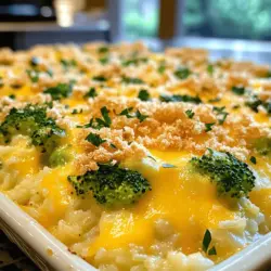 - 2 cups cooked rice (white or brown) - 1 head of broccoli, cut into florets - 1 cup shredded cheddar cheese - 1 cup shredded mozzarella cheese - 1 cup cream of mushroom soup (or homemade) - 1/2 cup milk - 1/2 cup chopped onions - 2 cloves garlic, minced - 1 teaspoon paprika - Salt and pepper to taste - 1/2 cup breadcrumbs (optional topping) - Fresh parsley for garnish (optional) Gathering these ingredients is the first step to making a tasty cheesy broccoli and rice casserole. You can use white or brown rice based on your preference. I love using fresh broccoli for its crunch and color. Shredded cheddar and mozzarella bring the perfect cheesy goodness to this dish. Cream of mushroom soup adds creaminess and flavor. You can make your own or use a store-bought can. Milk helps to blend everything smoothly. Chopped onions and minced garlic add layers of taste. Don’t forget the paprika! It gives a nice touch of warmth. You can season with salt and pepper to your liking. If you want some crunch, breadcrumbs are a great option for topping. Fresh parsley not only looks nice, but it also adds a hint of freshness. This is a simple list, yet it promises a comforting meal. For the complete recipe, check out the Full Recipe section. - Preheat the oven to 350°F (175°C). - Blanch the broccoli florets in boiling water for 2-3 minutes. Blanching the broccoli brightens its green color and keeps it crisp. You want it tender but not mushy. After blanching, drain it well and set it aside. This step is key for perfect texture. - In a large bowl, combine the cooked rice, blanched broccoli, onions, garlic, cream of mushroom soup, milk, and half of the cheeses. Mixing the casserole is where the magic happens. The combination of rice, broccoli, and creamy soup creates a rich base. The half cheese you add now gives flavor and helps bind everything. Stir until all ingredients blend well. - Transfer the mixture to a greased baking dish and top with remaining cheeses and optional breadcrumbs. - Bake for 25-30 minutes until the cheese is melted and bubbly. Once the mixture is in the dish, spread it evenly. Topping it with more cheese makes it extra cheesy and delicious. If you like a crunchy top, sprinkle breadcrumbs over the cheese. Bake until golden and bubbly. You’ll know it’s ready when the kitchen smells amazing. To make the best cheesy broccoli and rice casserole, you need to ensure that your rice is fully cooked before mixing. If the rice is undercooked, it will not absorb flavors well. This can lead to a dry casserole. Next, don't over-blanch the broccoli. Just cook it for about 2-3 minutes in boiling water. This keeps the broccoli bright and crisp. Serve the casserole hot from the oven. A sprinkle of fresh parsley adds a nice touch. It gives color and a hint of freshness. You can also add extra cheese on top while it’s still hot for a melty look. Feel free to customize your casserole. Add cooked chicken or ham for extra protein. Different cheeses can change the flavor too. Cheddar and mozzarella are great, but try gouda or pepper jack for a fun twist. You can also mix in different veggies like bell peppers or carrots if you like. Explore your options to make it your own! For the full recipe, check out the details above. {{image_2}} Cheesy broccoli and rice casserole is easy to modify for different diets. For a gluten-free option, use gluten-free breadcrumbs or skip the topping altogether. This keeps it tasty and safe for those avoiding gluten. If you're looking for a dairy-free version, try using plant-based cheese and milk alternatives. They melt well and still taste great, giving you a creamy texture without the dairy. Adding herbs can enhance the flavors. Try mixing in thyme or basil for a fresh taste. If you enjoy some heat, sprinkle in red pepper flakes or add diced jalapeños. These spices will give your casserole a nice kick and make it even more enjoyable. You can also make this casserole in a slow cooker. This method allows you to set it and forget it, perfect for busy days. Just combine the ingredients, set your cooker on low, and let it cook for a few hours. For a faster option, use an Instant Pot. It cuts down the cooking time, and you can have your meal ready in a snap. For the full recipe, check out the details above. Allow the casserole to cool before storing in an airtight container. This helps keep the flavors fresh. You can refrigerate it for up to 3-4 days. Just make sure the lid is tight to avoid any spills. Freeze leftovers in individual portions. This makes for a quick meal later. When you're ready to eat, thaw it in the refrigerator overnight. This gives it the best taste and texture when you reheat. You have two great options for reheating. For crispy edges, reheat in the oven at 350°F for about 20 minutes. If you want a quicker option, use the microwave. Just heat in 1-minute intervals until it’s warm. Enjoy your tasty dish again! Yes, frozen broccoli can be used; just adjust the blanching time. Frozen broccoli is often picked at peak ripeness, so it can be just as tasty as fresh. Use it straight from the bag. Blanch it for about 2 minutes instead of 3. This keeps the broccoli bright green and tender-crisp. You can use cream of chicken or homemade white sauce as alternatives. Cream of chicken adds a nice flavor. If you want to make your own, mix equal parts flour and butter to create a roux. Gradually stir in milk to make a smooth sauce. Season it to your taste. Reheating in the oven typically takes about 20 minutes at 350°F. Cover the dish with foil to keep the moisture in. If you're in a hurry, you can also use the microwave. It should take about 5-10 minutes, depending on the portion size. Consider serving with a side salad or crusty bread for a complete meal. A light, fresh salad balances the rich, cheesy flavors. Crusty bread is great for scooping up every last bit. You might also try serving it with grilled chicken or fish for extra protein. This cheesy broccoli and rice casserole is easy to make. It takes about 15 minutes to prep and 25-30 minutes to cook. This casserole serves 6 people, making it perfect for family meals or gatherings. You will love how the cheese melts into the rice and broccoli. The creamy sauce makes each bite rich and satisfying. This dish is a great way to get veggies into your meals. Plus, it is simple enough for any cook to try. Remember to check the [Full Recipe] for all the details. Enjoy! This blog post covered a simple and tasty cheesy broccoli and rice casserole. You learned about the key ingredients, mixing, and baking steps. I shared tips for perfecting your dish and offered options for customization. You can adapt the recipe for dietary needs or choose alternative cooking methods. In conclusion, this casserole is a great way to enjoy healthy veggies and cheese. It’s easy to make, and you can personalize it to fit your taste. Remember, you can store leftovers for quick meals later. Enjoy your cooking adventure!