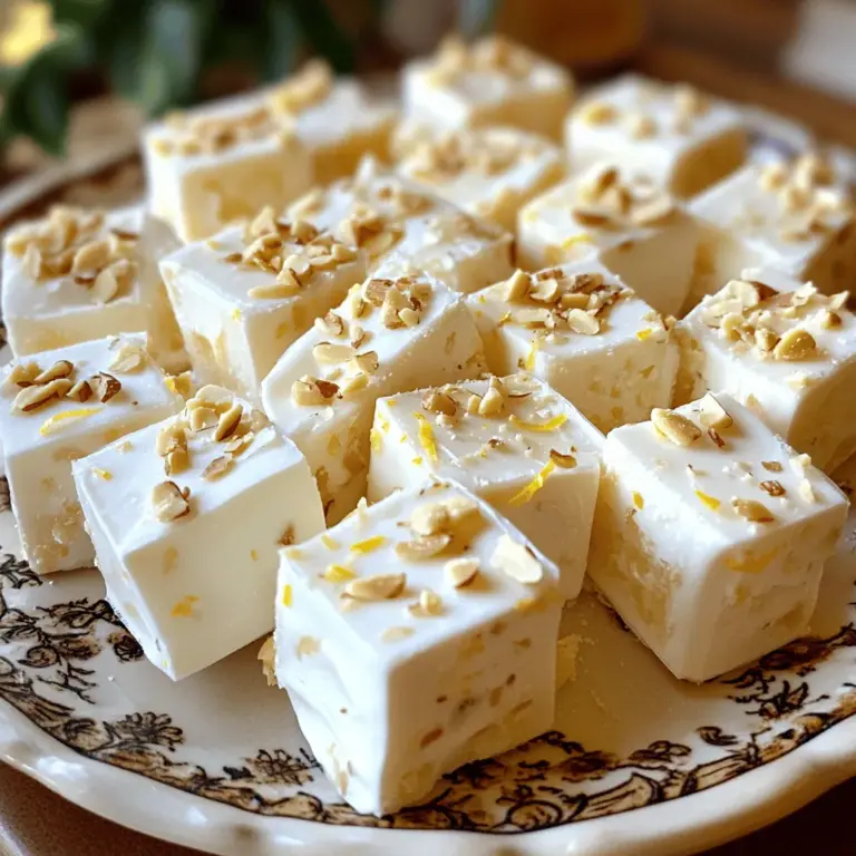 - 1 cup honey - 1 cup granulated sugar - 2 large egg whites - 2 cups toasted almonds (or mixed nuts) - 1 teaspoon pure vanilla extract - 1 teaspoon lemon zest - A pinch of salt - Edible wafer paper (for layering) You can swap honey for other sweeteners, like agave syrup or maple syrup. These options can change the flavor, but they work well. If you want a different taste, use walnuts, pecans, or hazelnuts instead of almonds. You can mix different nuts for a fun twist. If you need to avoid eggs, try using aquafaba, which is chickpea water. It makes a great egg white substitute. For those who need gluten-free options, check the wafer paper to make sure it fits your diet. Feel free to explore these substitutions to make the soft Italian torrone fit your needs. Remember, cooking is all about creativity and personal taste. For the full recipe, check the earlier section. To start, take a rectangular baking pan. Line it with edible wafer paper. Make sure the paper covers the bottom and sides. This step ensures easy removal later. The wafer paper acts as a barrier, so the torrone does not stick. Next, grab a medium saucepan. Over low heat, combine 1 cup of honey and 1 cup of granulated sugar. Stir the mixture continuously. Keep stirring until the sugar completely dissolves. This should take about 5 minutes. Avoid boiling the mixture during this time. You want a smooth and thick consistency. While your honey-sugar mix warms, take a separate bowl. Here, beat 2 large egg whites with a mixer. Your goal is to achieve soft peaks. This means they should hold their shape but not be stiff. Soft peaks give the torrone its light and airy texture. Once the honey-sugar mixture is ready, increase the heat to medium. Bring it to a gentle boil. Stir continuously for about 5 to 10 minutes. The mixture should reach about 240°F, known as the soft-ball stage. Carefully pour this hot mixture into the beaten egg whites. Mix at high speed using a hand mixer. Continue mixing for about 5 minutes until well combined. Next, gently fold in 2 cups of toasted almonds, 1 teaspoon of vanilla extract, 1 teaspoon of lemon zest, and a pinch of salt. Make sure all nuts are evenly coated with the mixture. Pour the mixture into your prepared baking pan. Use a spatula to spread it evenly. Once leveled, cover the top with another layer of wafer paper. Allow the torrone to cool at room temperature. This should take at least 4 hours or until fully set. After it cools, remove it from the pan. Cut it into squares or rectangles with a sharp knife. Enjoy your soft Italian torrone! You can find the full recipe [Full Recipe]. To get that soft, chewy texture, you need to mix well. When you beat the egg whites, make sure they form soft peaks. This is key for a light and fluffy torrone. When you combine the hot sugar mixture with the egg whites, do it slowly. This helps keep the air in the mix. Temperature is important too. Use a candy thermometer to ensure the sugar mix reaches 240°F. This is the soft-ball stage. If it’s too low, your torrone won’t set right. For serving, cut the torrone into neat squares. Use a sharp knife for clean edges. Arrange the pieces on a festive platter. You can sprinkle some chopped nuts on top for extra flair. If you want to gift them, wrap individual squares in colorful cellophane. It makes for a lovely presentation. You can also tie them with a pretty ribbon for a special touch. If your torrone has a grainy texture, it often means the sugar didn’t dissolve fully. Make sure to stir continuously while heating the mixture. If your torrone sticks to the pan, check if you used enough wafer paper. Always line the pan well. Using a good layer helps with easy removal. If you run into sticky issues, dust your knife with a bit of powdered sugar before cutting. This makes slicing much smoother. {{image_2}} You can easily change the flavor of your Torrone. Try adding different extracts like almond or orange. These will give your candy a new twist. You might also consider spices. A dash of cinnamon or nutmeg can add warmth to the mix. Another fun idea is to mix in dried fruits. Chopped figs or apricots can add a chewy texture and a fruity taste. These variations make it fun to explore new flavors! Want a healthier version of Torrone? You can use less sugar. Replace some sugar with natural sweeteners like agave or maple syrup. This keeps sweetness while cutting calories. If you need gluten-free options, use certified gluten-free nuts. For a vegan version, swap egg whites with aquafaba, the liquid from chickpeas. This keeps the fluffy texture without animal products. These simple swaps allow everyone to enjoy Torrone! Torrone varies from region to region in Italy. In Sicily, they often use pistachios. This gives it a unique green color and rich flavor. In the north, you might find Torrone made with hazelnuts and chocolate. Each area has its own twist on this classic treat. Try to learn about the different styles to find one you love. Each bite tells a story of its origin! Torrone is a special treat that deserves proper care. Store it in an airtight container. This keeps it fresh and soft. Place it in a cool, dry spot. Aim for a temperature around 60°F to 70°F. Avoid areas with high humidity. Too much moisture can make it sticky and ruin the texture. If you live in a warm climate, consider refrigeration. Wrap the torrone well in plastic wrap first. This prevents it from absorbing other smells. When stored correctly, torrone can last for up to three weeks. Freezing torrone is a great option if you want to save some. Here’s how to do it without losing that perfect texture: 1. Cut into Pieces: Slice the torrone into small squares or rectangles. 2. Wrap Individually: Wrap each piece in plastic wrap. This helps keep them fresh. 3. Use a Freezer Bag: Place the wrapped pieces in a freezer-safe bag or container. Remove as much air as possible. 4. Label and Date: Write the date on the bag. This way, you know when you froze it. To enjoy your frozen torrone, thaw it slowly. Take it out of the freezer and leave it at room temperature for about an hour. This way, it softens nicely without losing its flavor. For the best results, eat within three months of freezing. Enjoy the sweet taste of your homemade soft Italian torrone anytime! If you'd like to make your own, check out the Full Recipe for all the details. To make your Torrone firmer, adjust the sugar and honey ratio. Use less honey for a drier texture. You can also cook the sugar mixture to a higher temperature, around 250°F. This will help it set better. Test the mixture by dropping a small amount in cold water. If it forms a hard ball, it’s ready. Yes, you can use various nuts in your Torrone. Almonds are classic, but walnuts, hazelnuts, or pistachios work well too. Mix and match for unique flavors. Be sure to toast the nuts first for extra crunch and flavor. Homemade Torrone lasts for about two to three weeks at room temperature. Store it in an airtight container to keep it fresh. If you notice it becoming sticky, it’s time to enjoy it. Yes, Torrone is gluten-free. The main ingredients do not contain gluten. It's a great treat for those with gluten sensitivities. Always check the labels of any added ingredients to be safe. Using a candy thermometer is easy. Clip it to the side of your saucepan. Make sure the bulb is submerged in the mixture but not touching the pan. Watch the temperature closely as you cook. When it reaches 240°F, you’re at the soft-ball stage, perfect for Torrone. In this post, we explored the tasty world of making Torrone. We covered key ingredients, preparation steps, and tips for the perfect treat. Remember, you can customize flavors and swap ingredients for your needs. Storing and serving ideas ensure your Torrone stays fresh and looks great. With practice, you'll master this delicious candy. Enjoy creating your own unique version and share it with loved ones!