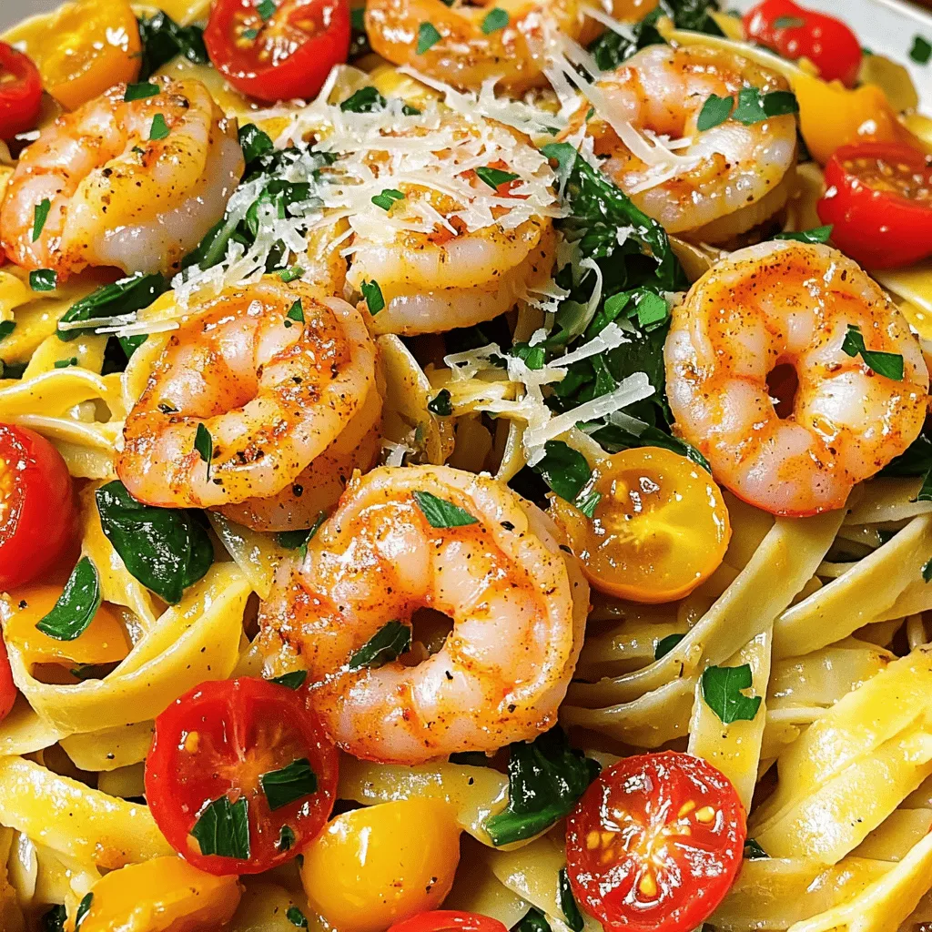 To make Creamy Cajun Shrimp Pasta, gather these fresh ingredients: - 12 oz fettuccine pasta - 1 lb large shrimp, peeled and deveined - 1 tablespoon Cajun seasoning - 2 tablespoons olive oil - 1 medium onion, diced - 4 cloves garlic, minced - 1 red bell pepper, diced - 1 cup heavy cream - 1 cup chicken broth - 1 cup cherry tomatoes, halved - 1 cup fresh spinach, roughly chopped - Salt and pepper to taste - 1/2 cup grated Parmesan cheese - Fresh parsley, chopped (for garnish) When choosing ingredients, aim for high quality. Fresh shrimp make a big difference in flavor. Use large shrimp for the best bite. Fresh vegetables should be vibrant and firm. They add color and texture to your dish. You can swap some ingredients if needed. If you can't find fettuccine, try penne or linguine. For a lighter touch, use half-and-half instead of heavy cream. If you're avoiding dairy, you can use coconut milk. Just remember, these changes can alter the final flavor. Each ingredient plays a role in creating that creamy, spicy goodness. For more details, check the Full Recipe for step-by-step guidance on this delicious dish! To make the best fettuccine, start with a large pot of salted water. Bring the water to a rolling boil. Add the fettuccine and stir it gently. Cook it according to the package directions until it is al dente. This means it should be firm when you bite it. Drain the pasta in a colander and set it aside. First, take the peeled and deveined shrimp and place them in a bowl. Sprinkle Cajun seasoning over the shrimp. Toss them well to coat each shrimp evenly. Heat a large skillet over medium heat and add olive oil. When the oil is hot, add the shrimp. Cook for about 2 to 3 minutes on each side. The shrimp should turn pink and opaque. Once done, remove them from the skillet and set aside. In the same skillet, add diced onion and red bell pepper. Sauté them for about 3 to 4 minutes until they soften. Then, add minced garlic and cook for another minute until it smells good. Pour in chicken broth and heavy cream, stirring to mix. Let the mixture simmer gently. Add cherry tomatoes and fresh spinach, letting the spinach wilt for about 2 minutes. Now it's time to combine everything! Return the cooked shrimp to the skillet. Gently mix the shrimp, pasta, and sauce together. Make sure the pasta is well coated. For a nice presentation, you can sprinkle grated Parmesan on top. Use fresh parsley to garnish. This step adds a pop of color and flavor to your dish. To enhance flavor balance in your creamy Cajun shrimp pasta, consider these tips: - Use fresh herbs like parsley or basil for bright flavor. They add a fresh kick. - Dried spices, while convenient, lack the zest of fresh herbs. Use them sparingly. - Add a splash of lemon juice before serving. This brightens the dish and adds depth. If you want alternatives for sautéing, here are some ideas: - Grilling the shrimp can add a smoky flavor. Just brush them with olive oil and grill for 2-3 minutes per side. - Baking shrimp in the oven is another option. Coat them in Cajun seasoning and bake at 400°F for about 6-8 minutes. To adjust spiciness levels, try these methods: - Add more Cajun seasoning if you prefer a spicy kick. Start with a small amount and taste as you go. - Include diced jalapeños for extra heat. Remove the seeds for less spice. To garnish your dish, consider these ideas: - Top with freshly chopped parsley for color and freshness. It makes the dish pop. - Add a sprinkle of grated Parmesan cheese just before serving. It gives a nice finish. For serving suggestions, think about these options: - Use a large bowl for a family-style presentation. It looks inviting and casual. - Serve with crusty bread on the side. This helps soak up the creamy sauce. By following these tips, you can make your creamy Cajun shrimp pasta shine. If you want the full recipe, check out the details above. Enjoy your cooking! {{image_2}} You can change the protein in this dish to fit your taste. Try chicken instead of shrimp. Simply cut it into bite-sized pieces and cook it until golden. Tofu is also a great option for a meatless meal. Press the tofu to remove water, then sauté it until crispy. For veggies, get creative! You can add: - Broccoli florets - Zucchini slices - Mushrooms These add flavor and color while boosting nutrition. If you want a lighter sauce, swap heavy cream for half-and-half or Greek yogurt. This keeps the creaminess but reduces fat. For a vegan option, use coconut milk or cashew cream instead. Both options provide a rich taste without dairy. Change up the flavors by adding ingredients like: - Lemon juice for brightness - Smoked paprika for a deeper taste - Fresh herbs like basil or cilantro for freshness While fettuccine is the star of this dish, feel free to try other pasta types. Penne or linguine work well, too. Just keep in mind that different pasta shapes may change cooking times. For example: - Penne usually cooks in about 11-13 minutes - Linguine takes around 8-10 minutes Each pasta shape offers a unique texture and bite, so pick one that you love! To store leftover Creamy Cajun Shrimp Pasta, place it in an airtight container. This keeps it fresh and safe. Let the dish cool to room temperature first. When stored properly, it lasts about 3 to 4 days in the fridge. Make sure to label the container with the date. This helps you track how long it has been stored. You can also freeze Creamy Cajun Shrimp Pasta for longer storage. First, let it cool completely. Then, transfer it to a freezer-safe container. You can use freezer bags as well. When you freeze it this way, it can last up to 3 months. To thaw, place the container in the fridge overnight. For reheating, you can use the microwave or stovetop. If using the stovetop, add a splash of chicken broth or cream. This helps restore the creamy texture. Heat gently over low heat, stirring often, until warmed through. Enjoy your flavorful dish again! You can find the complete recipe for Creamy Cajun Shrimp Pasta [here](#). To add more heat, increase the Cajun seasoning. You can also add red pepper flakes. Start with a pinch, then taste. If you want it hotter, add more slowly. Always balance heat with creaminess for a great flavor. This way, you maintain that creamy goodness while enjoying the spice. Yes, you can use frozen shrimp. First, thaw the shrimp before cooking. Place them in cold water for about 15-20 minutes. Pat them dry before seasoning. This step ensures they cook evenly. Frozen shrimp can be just as tasty as fresh when prepared right. Pair your pasta with a simple green salad. A side of garlic bread goes well too. You can also serve it with roasted vegetables for a healthy touch. These sides complement the creamy pasta nicely and create a complete meal. To make this dish gluten-free, swap the fettuccine for gluten-free pasta. Many brands offer great gluten-free options. Cook them according to the package instructions. This way, you can enjoy the same delicious flavors without gluten. For detailed cooking instructions, check out the Full Recipe. This link will guide you through every step to create this delightful dish. This blog post covered the key steps for making Creamy Cajun Shrimp Pasta. You learned about the best ingredients and how to cook them right. I shared tips on getting the perfect flavor and texture. Remember, you can swap ingredients to fit your taste. Don't forget to store leftovers properly for later enjoyment. This dish is both easy and fun to make. Now, it's time to create your own delicious version of this recipe. Enjoy the cooking journey!