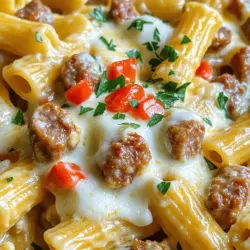 - 12 oz rigatoni pasta - 1 lb smoked sausage, sliced - 1 medium onion, chopped - 3 cloves garlic, minced - 1 red bell pepper, diced - 1 can (14 oz) diced tomatoes, with juices - 4 cups chicken broth - 1 teaspoon Italian seasoning - 1 teaspoon paprika - 1 cup heavy cream - 1 cup shredded mozzarella cheese - Salt and pepper to taste - Fresh parsley, chopped (for garnish) Choosing the right ingredients makes this meal special. I often use high-quality smoked sausage, as it brings rich flavor. Look for brands that list meat as the first ingredient. Fresh vegetables also add taste and color. When buying canned tomatoes, choose ones without added sugars or preservatives. For smoked sausage, I recommend Eckrich or Hillshire Farm. They offer flavorful options. For pasta, Barilla is a solid choice. For canned tomatoes, Muir Glen provides great quality. When selecting smoked sausage, check for these tips: - Look for natural casings for better texture. - Choose sausage with visible spices for flavor. - Always check the expiration date for freshness. With the right ingredients, your One Pot Smoked Sausage Pasta will shine. For the full recipe, refer back to the top of this section. - Sautéing the sausage: Start by heating your large pot over medium heat. Add the sliced smoked sausage. Cook it for about 5 to 7 minutes until it turns brown. This browning adds great flavor. Remove the sausage and set it aside. - Cooking the vegetables: In the same pot, add the chopped onion and diced red bell pepper. Cook for 3 to 4 minutes until the onion is soft and clear. Then, add the minced garlic. Stir and cook for another minute. This will bring out the garlic's great smell. - Mixing the liquids: Now, pour in the can of diced tomatoes with their juices. Add the chicken broth next. Sprinkle in Italian seasoning, paprika, salt, and pepper. Stir everything well to mix the flavors. - Importance of simmering: Bring the mixture to a boil. Once it bubbles, add the rigatoni pasta. Lower the heat to let it simmer. Simmering helps the pasta absorb the flavors and cook evenly. - Cooking time for al dente: Cover the pot and cook for about 12 to 15 minutes. Stir occasionally. You want the pasta to be al dente, which means it should still have a slight bite to it. - Adding cream and cheese: When the pasta is cooked, reduce the heat to low. Stir in the heavy cream and the browned sausage. Mix well and heat for 2 to 3 minutes. This makes the dish creamy and rich. - Garnishing for serving: Finally, sprinkle the shredded mozzarella cheese on top. Cover the pot for a couple of minutes until the cheese melts. Serve your pasta hot, and don’t forget to garnish with fresh parsley. Enjoy this easy and flavorful meal! For the full recipe, check the instructions above. To avoid overcooked pasta, follow these steps: - Cook rigatoni until just al dente. This means it should be firm yet tender. - Stir often to prevent sticking and ensure even cooking. - Drain pasta quickly to stop the cooking process. For flavor enhancements, consider: - Adding a splash of lemon juice for brightness. - Mixing in fresh herbs like basil or parsley. - Incorporating a pinch of red pepper flakes for heat. One common mistake is not adjusting seasoning. Always taste your dish before serving. - If it tastes bland, add more salt or spices. - Balance flavors by adding a touch of sugar if needed. Another mistake is skipping a proper simmer. - Simmering helps flavors meld together beautifully. - If you rush this step, your dish may lack depth. For sides or salads, I recommend: - A simple green salad with light vinaigrette. - Garlic bread for a crunchy texture. - Steamed veggies for added nutrients and color. You can find the Full Recipe for One Pot Smoked Sausage Pasta within this article. Enjoy your cooking! {{image_2}} You can make this dish meat-free. Start by replacing the sausage with your favorite vegetables. Great choices include zucchini, mushrooms, or spinach. These veggies add flavor and color. You can also use alternative pasta, like whole wheat or chickpea pasta. These options increase fiber and protein. Both choices keep the meal healthy and tasty. If you like heat, try a spicy version. Adding red pepper flakes gives a nice kick. Start with a small amount and adjust to your taste. You can also incorporate jalapeños for extra spice. Slice them up and add them with the onions. This way, they soften and blend well with the other flavors. For cheese fans, you can add different cheeses for more flavor. Try using cheddar or pepper jack cheese. Mix them in with the mozzarella. This creates a melty, gooey texture. For a fun twist, bake the dish after mixing in the cheese. Bake it until the cheese is bubbly and golden. This adds a nice crust and a unique taste. For full recipe details, check the original instructions. To keep your One Pot Smoked Sausage Pasta fresh, use airtight containers. Glass or plastic containers work well. Store it in the fridge. It stays good for 3 to 4 days. Make sure to let it cool before sealing. When you reheat, aim for gentle heat. The stove top is best for even warming. Heat in a pan over low heat. Stir often to keep it moist. If you use a microwave, cover the bowl with a lid or a damp paper towel. This prevents drying out. You can freeze the pasta too! Use freezer-safe containers or bags. Make sure to remove as much air as possible. Label the bags with the date. It stays good for about 2 to 3 months. When ready to eat, thaw it in the fridge overnight. Then reheat on the stove or in the microwave. One Pot Smoked Sausage Pasta takes about 30 minutes to make. This includes prep time and cooking time. You can easily whip it up on a busy weeknight. Yes, you can use a different type of pasta. Penne or fusilli work well too. Just adjust the cooking time based on the pasta you choose. You can serve this dish with a simple salad or garlic bread. A light green salad adds freshness. Garlic bread gives a nice crunch and flavor. Yes, you can make this dish gluten-free. Use gluten-free pasta for the recipe. Check that your sausage and broth are also gluten-free. Yes, you can make this recipe in advance. Cook it, then cool it down before storing. Keep it in the fridge for up to three days. Just reheat it when you're ready to eat. For the full recipe, check the earlier section. This blog post provided a clear guide to making One Pot Smoked Sausage Pasta. You learned about the ingredients, cooking steps, and helpful tips to avoid common mistakes. Remember, cooking pasta should be simple and fun. With variations like vegetarian or spicy options, there’s something for everyone. Store leftovers properly to enjoy later. I hope you feel inspired to try this dish and make it your own. Happy cooking!