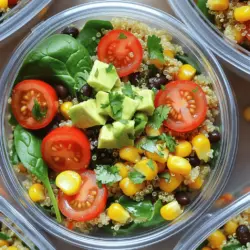 - 1 cup quinoa, rinsed - 2 cups vegetable broth - 1 cup cherry tomatoes, halved - 1 cup corn kernels (fresh or frozen) - 1 red bell pepper, diced - 1 cup black beans, rinsed and drained - 1 avocado, diced - 1 cup spinach, chopped - 1/4 cup olive oil - 2 tablespoons lime juice - 1 teaspoon cumin - 1 teaspoon smoked paprika - Salt and pepper to taste - Fresh cilantro for garnish (optional) For my Meal Prep Magic: Colorful Quinoa Bowls, these ingredients work together perfectly. You can swap quinoa with brown rice or farro for a different base. If you don’t like black beans, chickpeas make a great substitute. Each ingredient has its own benefits. - Quinoa: This grain is high in protein and fiber. It helps keep you full. - Vegetable broth: Using broth instead of water adds flavor. It also keeps the dish light. - Cherry tomatoes: They add a burst of sweetness and are rich in vitamins. - Corn: Fresh or frozen corn brings a nice crunch and adds fiber. - Red bell pepper: This pepper is sweet and full of vitamin C. - Black beans: They are a great source of protein. They also add texture. - Avocado: Creamy and rich, it gives healthy fats for energy. - Spinach: This leafy green is packed with iron and vitamins. - Olive oil: A healthy fat that adds richness and flavor. - Lime juice: It brightens the dish with acidity. - Cumin and smoked paprika: These spices give the dish depth and warmth. - Salt and pepper: These are key to making all flavors pop. - Fresh cilantro: It adds a fresh touch if you enjoy its taste. When you mix these ingredients, you create a meal that is not only colorful but also full of flavor and nutrition. Each bite supports your health while being easy to prepare. How do I cook quinoa? To cook quinoa, start by rinsing 1 cup of quinoa under cold water. This removes any bitter taste. Then, in a medium saucepan, mix the rinsed quinoa with 2 cups of vegetable broth. Bring it to a boil over medium-high heat. Once boiling, lower the heat, cover, and let it simmer. In about 15 minutes, the quinoa will be fluffy and all the liquid will be gone. How do I sauté vegetables perfectly? While the quinoa cooks, heat 1 tablespoon of olive oil in a skillet over medium heat. Add 1 diced red bell pepper and 1 cup of corn kernels. Sauté them for 5-7 minutes. The peppers should soften, and the corn should heat through. Season with salt, pepper, 1 teaspoon cumin, and 1 teaspoon smoked paprika. This will add great flavor. How do I combine the ingredients? In a large mixing bowl, combine the cooked quinoa, sautéed vegetables, 1 cup of halved cherry tomatoes, 1 cup of rinsed black beans, and 1 cup of chopped spinach. Drizzle with 2 tablespoons of lime juice and the remaining olive oil. Gently mix everything together until well combined. Taste the mixture and adjust the seasoning with more salt or pepper if needed. What are the best practices for portion control? When portioning your meal prep, use meal prep containers. Make sure to divide the mixture evenly among them. Each container should have a good mix of quinoa, veggies, and beans. This helps you manage your servings and ensures balanced meals throughout the week. What are tips for sealing and storing meal prep containers? After filling the containers, top each bowl with diced avocado for freshness. If you want, add fresh cilantro too. Seal the containers tightly to keep the meals fresh. Store them in the fridge for up to 5 days. If you want to keep them longer, you can freeze them. Just make sure to thaw them in the fridge before eating. To make meal prep easy, start with a plan. Choose recipes that share ingredients. This cuts down on shopping time and waste. For example, use the same veggies in multiple meals. Next, cook in bulk. Make a big batch of quinoa or roast several veggies at once. This speeds up your prep time for the week. I always suggest setting aside a few hours on the weekend. This time helps you prepare for busy days ahead. Recommended kitchen tools help you work faster. Here are a few must-haves: - Sharp chef’s knife - Cutting board - Large mixing bowls - Meal prep containers - A good set of measuring cups Using these tools can save you time and make cooking more fun. Adding flavor to your meals is key. Use spices to make your dishes pop. Here are my favorites: - Cumin - Smoked paprika - Garlic powder Dressings also boost taste. You can mix olive oil and lime juice for a fresh touch. Or try balsamic vinegar for a tangy twist. To make the quinoa bowls your own, customize them. Swap out black beans for chickpeas if you prefer. Add different veggies or proteins based on what you love. This way, your meals never feel boring. For the full recipe, check out Meal Prep Magic: Colorful Quinoa Bowls. {{image_2}} You can adapt this recipe to meet various dietary needs easily. For a vegan protein boost, add tofu, tempeh, or chickpeas. These options add flavor and keep the meal filling. If you're gluten-free, quinoa is already a great choice. You can also use rice or gluten-free pasta as alternatives. Getting creative with flavors can keep meal prep exciting. For a Mediterranean twist, add olives, feta cheese, or roasted red peppers. You can also drizzle balsamic glaze for added depth. If you prefer Asian flavors, incorporate diced ginger, soy sauce, or sesame oil. Top the bowls with sliced green onions and sesame seeds for an extra kick. For a Mexican flair, toss in diced jalapeños, corn salsa, or lime zest. Fresh cilantro can enhance the overall taste too. Don't forget to switch up your ingredients based on the seasons. Use fresh veggies like asparagus in spring or pumpkin in fall. This keeps your meals fresh and exciting. For the Full Recipe, check out the full details on making Meal Prep Magic: Colorful Quinoa Bowls. To keep your meals fresh, use airtight containers. Glass or BPA-free plastic works best. These containers help prevent spills and keep food tasty. When storing, make sure each bowl has a good seal. This helps keep the flavors locked in. When you refrigerate meals, keep them between 32°F and 40°F. Meals can last up to 5 days in the fridge. If you want to store meals longer, freezing is a great option. Use containers that are safe for the freezer. This way, your meals stay fresh for up to 3 months. Different ingredients have different shelf lives. Cooked quinoa can last about 5 days in the fridge. Vegetables like bell peppers and tomatoes stay fresh for 3 to 5 days. Black beans, once cooked, last for about 5 days as well. Avocado, however, can brown quickly. Use it within 1 to 2 days after cutting. Watch for signs of spoilage. If you see mold or a strange smell, it’s best to throw it away. If the texture feels slimy or mushy, that’s also a sign. Always trust your senses when checking for freshness. For the best taste, use ingredients right when they are at their peak. How do I ensure my meal prep stays fresh all week? To keep your meal prep fresh, use good containers. Glass or BPA-free plastic works best. Seal them tightly to avoid air exposure. Always store cooked food in the fridge right after cooling. Label your containers with dates. This way, you know when to eat them. Can I freeze these quinoa bowls? Yes, you can freeze the quinoa bowls! Just pack them in airtight containers. Leave some space for expansion. When you want to eat, thaw them in the fridge overnight. Then, heat them up on the stove or in the microwave. What pantry staples should I have for quick meal prep? Stock your pantry with these items for easy meals: - Quinoa - Brown rice - Canned beans - Olive oil - Dried herbs and spices - Frozen veggies - Canned tomatoes These staples let you whip up meals fast. How often should I meal prep for a busy week? I suggest meal prepping once a week. Pick a day when you have some free time, like Sunday. This way, you can plan for the days ahead. It helps save time and keeps your meals healthy. What are some quick recipes for beginners? If you are just starting, try these simple recipes: - Overnight oats: Mix oats with milk and your favorite toppings. - Stir-fried veggies and rice: Quickly sauté mixed veggies with rice. - Omelets: Whisk eggs and add your choice of fillings. These meals are easy, fast, and tasty. For a fun recipe to get you started, check out the Full Recipe for Meal Prep Magic: Colorful Quinoa Bowls! Meal prep offers an easy way to eat healthy and save time. We discussed key ingredients for quinoa bowls, their benefits, and substitutes. I shared steps for cooking and tips for portioning and storing. The right tools and flavor boosts can make cooking smoother. Whether you need vegan, gluten-free, or different tastes, there are options for everyone. Always check for freshness and know how to store meals. Meal prep can help you enjoy great food all week long!