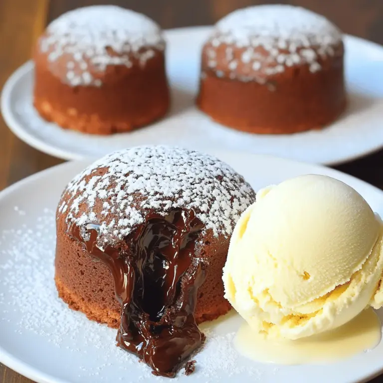 To make the 5-Ingredient Nutella Lava Cake, you will need a few simple items. These ingredients are easy to find and create a rich, gooey treat. Here’s what you need: - 1/2 cup Nutella - 1/4 cup unsalted butter - 2 large eggs - 1/4 cup all-purpose flour - Pinch of salt Each ingredient plays a key role in the final flavor and texture. Nutella gives the cake its signature chocolatey richness. The unsalted butter adds moisture and helps the cake rise. Eggs act as a binding agent, making the cake fluffy inside. All-purpose flour provides structure, while the pinch of salt balances the sweetness. This recipe is quick and easy. You can enjoy a warm, delicious dessert in under 20 minutes. Using just five ingredients makes it perfect for a last-minute treat. You can find the full recipe [Full Recipe]. - Set your oven to 350°F (175°C). - Grease two ramekins with butter. This step helps the cakes come out easily. - In a microwave-safe bowl, add the Nutella and butter. - Microwave in 30-second bursts. Stir each time until it melts and mixes smooth. - Next, add the eggs. Mix one egg at a time. Make sure each one blends in well. - Add in the flour and a pinch of salt. Stir gently until the batter is smooth. - Divide the batter between the two ramekins. Fill them about 3/4 full. - Bake in the oven for 10 to 12 minutes. The edges should set, but the center stays soft. - After baking, let them cool for 1 to 2 minutes. Run a knife around the edge. Flip them onto plates carefully. Enjoy your creation! For the full recipe, check the previous section. Baking the perfect lava cake takes some care. The optimal baking time for this treat is about 10 to 12 minutes. Keep an eye on the edges; they should be set. The center must remain soft and jiggly. To test doneness, gently shake the ramekin. If the center wiggles but the edges are firm, it's ready. If the center is too firm, it might bake longer than needed. When serving your lava cake, think of great pairs. I love adding a scoop of vanilla ice cream. The warm cake and cold ice cream create a nice contrast. You can also top it with whipped cream for extra flavor. For a lovely presentation, dust the top with powdered sugar. Place the cake on a colorful plate to make it pop. Add fresh berries on the side for a splash of color. Some common mistakes can spoil your lava cake. First, avoid overmixing the batter. Mix just until the ingredients combine. Overmixing can lead to a dense cake instead of a light one. Next, check your oven temperature. An incorrect temperature can ruin the cake. Use an oven thermometer if needed. Baking at the right temperature ensures your lava cake bakes perfectly every time. For the full recipe, refer to the [Full Recipe]. {{image_2}} You can make your lava cake even more fun with add-ins. Try adding a splash of vanilla extract. It enhances the sweet taste and adds depth. Coffee is another great option. A little coffee can boost the chocolate flavor. If you want something different, use dark chocolate or milk chocolate instead of Nutella. This change gives you a unique twist on the classic recipe. Want to make this cake gluten-free? Use a gluten-free flour blend instead of all-purpose flour. It works just as well and keeps that gooey center. For a vegan version, swap the eggs with flaxseed meal. Mix one tablespoon of flaxseed meal with three tablespoons of water. Let it sit for a few minutes to thicken. Then, add it to your Nutella mix. These tweaks keep the taste and texture delicious. For the full recipe, check out [Full Recipe]. To keep your leftover lava cake fresh, store it in the fridge. Place the cake in an airtight container. You can also wrap it tightly in plastic wrap. This helps to lock in moisture and flavor. When you want to eat it again, you can reheat it. Just place the lava cake in the microwave for about 15-20 seconds. This warms it up without cooking it further. If you prefer, you can also use an oven. Preheat it to 350°F (175°C) and bake for about 5-6 minutes. In the fridge, your leftover lava cake will last up to 2-3 days. After that, it may lose its taste and texture. If you want to keep it for longer, you can freeze it. To freeze, wrap the lava cake in plastic wrap and foil. This prevents freezer burn. It can last up to 2 months in the freezer. When you're ready to enjoy it, thaw it in the fridge overnight before reheating. You can tell when the lava cake is done by looking at it. The edges should look firm and set. The center should stay soft and jiggle a bit. If it looks too firm, it may be overcooked. Yes, you can make this recipe ahead of time. Prepare the batter and put it in the ramekins. Cover them and keep them in the fridge for up to 24 hours. When you're ready to bake, just pop them in the oven straight from the fridge. This can save you time when you have guests. If you want a change, you can use other chocolate spreads. Look for brands that have a similar texture and taste. You can also make your own chocolate spread at home using cocoa powder, sugar, and a fat like coconut oil. This lets you control the flavor and sweetness. You can easily batch this recipe for more people. Just multiply the ingredients by the number of servings you want. Keep an eye on the baking time, as it may change slightly. It may take a few extra minutes if you bake them all at once. Check for doneness by using the same cues as before. For the full recipe, see the details above. This blog post provided a simple guide to making a delicious lava cake. We covered key ingredients, step-by-step instructions, and tips to help you succeed. Remember, the secret lies in timing and not overmixing the batter. Feel free to experiment with flavors or dietary needs to make it your own. Whether you’re sharing with friends or enjoying alone, this treat is sure to impress. Now, get baking, and enjoy that gooey, chocolatey goodness!