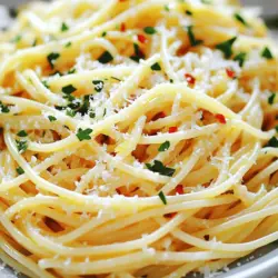 To make a great Spaghetti Aglio e Olio, you need a few simple ingredients. Here’s what you’ll need: - Spaghetti - Garlic - Olive Oil - Red Pepper Flakes - Fresh Parsley - Lemon Zest - Salt - Parmesan Cheese (optional) Using fresh garlic and high-quality olive oil makes a big difference. The red pepper flakes give it a nice kick, while parsley adds color and freshness. Lemon zest brightens the dish and brings all the flavors together. If you like, sprinkle some Parmesan cheese on top for extra richness. This recipe is quick, easy, and full of flavor, perfect for any night of the week. For the full recipe, check out Spaghetti Aglio e Olio with a Kick! . First, you need to boil water. Fill a large pot with water and add salt. The salt helps flavor the pasta. Turn on the heat and bring the water to a boil. Once the water is boiling, carefully add the spaghetti. Stir it gently to prevent sticking. Cook the spaghetti for about 8 to 10 minutes. You want it to be al dente. This means it should be soft but still firm when you bite it. When the spaghetti is done, save 1 cup of the water. Then, drain the spaghetti in a colander. Now, let’s make the garlic oil. Take a large skillet and heat the olive oil over medium heat. Add the thinly sliced garlic to the oil. Sauté the garlic for 2 to 3 minutes. You want it to turn golden and fragrant. Be careful not to burn the garlic. Burnt garlic tastes bitter and ruins the dish. Once the garlic is golden, add the red pepper flakes. Stir for another 30 seconds to blend the flavors. Next, add the drained spaghetti to the skillet. Toss the pasta to coat it with the garlic oil. If the pasta looks dry, add some reserved pasta water. This helps create a nice, silky sauce. Mix in the chopped parsley and lemon zest. Taste the pasta and add salt if needed. Now, plate the spaghetti. You can garnish it with more parsley and grated Parmesan if you like. A drizzle of olive oil on top adds extra flavor. Enjoy your delicious Spaghetti Aglio e Olio! For the full recipe, check the link above. - Best practices for garlic preparation: Use fresh garlic for the best taste. Thinly slice the cloves. This helps release their flavor better. Avoid crushing the garlic. Slicing gives you a milder taste. Keep an eye on it while cooking. Burnt garlic can ruin your dish. - Customizing spice levels with red pepper flakes: Start with one teaspoon of red pepper flakes. This gives a nice kick without overwhelming the dish. If you like it spicier, add more flakes. Just remember, it's easier to add than to take away. Taste as you go. Adjust to find your perfect heat level. - Garnishing ideas: Fresh parsley adds color and freshness. Sprinkle it on top before serving. You can also add lemon zest for a bright touch. If you like cheese, freshly grated Parmesan will impress your guests. - Plate arrangement for visual appeal: Twirl the spaghetti on a fork before placing it on the plate. This creates a neat, inviting look. Drizzle a bit of olive oil on top for shine. A simple dish can look fancy with a little effort. {{image_2}} You can make Spaghetti Aglio e Olio even better by adding protein. Shrimp or chicken work great. Just cook them in the garlic oil before adding the pasta. This adds tasty flavor and makes the meal more filling. If you want a vegetarian twist, try adding roasted vegetables. Bell peppers or zucchini blend well. You can also toss in some chickpeas for a hearty touch. Pairing can elevate your meal. A simple green salad is a perfect side. A tangy lemon vinaigrette complements the dish. If you want more, garlic bread adds a nice crunch. For drinks, a crisp white wine works well. Try a Pinot Grigio or Sauvignon Blanc. They balance the garlic and spice nicely. Enjoy your meals with these ideas for a great dining experience. After enjoying your Spaghetti Aglio e Olio, store any leftovers properly. First, let the pasta cool down to room temperature. This helps prevent moisture build-up in the container. Use an airtight container to keep the pasta fresh. Store it in the fridge for up to three days. To reheat your spaghetti, avoid the microwave if you can. Instead, use a skillet on low heat. Add a splash of water or olive oil to keep it moist. Stir gently until warmed through. This method helps to maintain the pasta's texture and flavor. If you must use the microwave, cover the dish with a damp paper towel. This adds steam and helps prevent drying out. Enjoy your meal just like the first time! To boost flavor in Spaghetti Aglio e Olio, use good quality olive oil. You can add more garlic or use roasted garlic for depth. Fresh herbs like basil or oregano also enhance the taste. Adding lemon juice or zest gives a bright twist. For a spicy kick, increase red pepper flakes to your liking. Yes, you can make Spaghetti Aglio e Olio ahead. Cook the spaghetti and garlic oil, then mix just before serving. Keep the pasta and oil separate in the fridge. This way, they stay fresh. When ready to eat, reheat the oil and toss with the pasta. Spaghetti Aglio e Olio comes from Naples, Italy. It dates back to the early 20th century. The dish is simple, made with garlic, oil, and spaghetti. It represents Italian kitchen wisdom, using few ingredients for great taste. Its popularity spread due to its quick prep and delicious flavor. To store leftovers, let the spaghetti cool first. Place it in an airtight container. It lasts up to three days in the fridge. For longer storage, freeze it in portions. When reheating, add a splash of water or oil to keep it moist. Enjoy your meal again with ease! This blog shared how to make a tasty dish: Spaghetti Aglio e Olio. You learned about key ingredients like garlic, olive oil, and red pepper flakes. I also showed you how to cook the pasta and create the garlic oil properly. We discussed tips for enhancing flavor, serving, and even variations you might enjoy. Now that you have these skills, you can impress anyone with your cooking. Enjoy making this dish and share it with friends and family!
