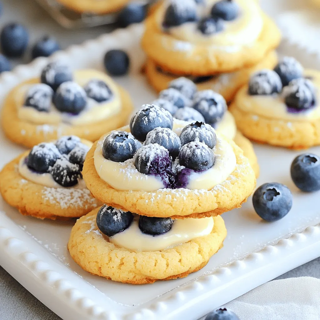 To make these easy blueberry cheesecake cookies, you will need: - 1 cup cream cheese, softened - 1/2 cup unsalted butter, softened - 1 cup granulated sugar - 1 large egg - 1 teaspoon vanilla extract - 2 cups all-purpose flour - 1 teaspoon baking powder - 1/2 teaspoon salt - 1 cup fresh or frozen blueberries For a tasty twist, consider adding: - 1/2 teaspoon lemon zest This gives a nice burst of citrus flavor. You can also mix in some nuts for added crunch, but that’s up to you! To get the best results, measure your ingredients carefully. Here are some tips: - For flour, spoon it into your measuring cup and level it off with a knife. - When measuring brown sugar, pack it tightly into the cup so it holds its shape. - Use a liquid measuring cup for cream cheese and butter to ensure you get the right amount. Following these tips helps you create the perfect dough for the cookies. For the full recipe, check out the complete instructions to make these delightful treats! To start, gather your ingredients. You will need: - 1 cup cream cheese, softened - 1/2 cup unsalted butter, softened - 1 cup granulated sugar - 1 large egg - 1 teaspoon vanilla extract - 2 cups all-purpose flour - 1 teaspoon baking powder - 1/2 teaspoon salt - 1 cup fresh or frozen blueberries - 1/2 teaspoon lemon zest (optional) First, preheat your oven to 350°F (175°C). Line a baking sheet with parchment paper. In a large bowl, cream the softened cream cheese and butter together until they are smooth. You want a fluffy texture here. Next, add in the granulated sugar. Mix it well until everything combines nicely. Then, beat in the egg and vanilla extract. This makes the mixture creamy and rich. In another bowl, whisk together the flour, baking powder, and salt. Gradually add these dry ingredients to the wet mixture. Stir gently until just combined. Be careful not to overmix. Finally, fold in the blueberries and optional lemon zest. Use a light hand to avoid crushing the berries. Now, use a cookie scoop or a spoon to drop rounded tablespoons of dough onto your baking sheet. Make sure to leave some space between each cookie. This allows them to spread without sticking together. Bake the cookies in your preheated oven for 12 to 15 minutes. Look for lightly golden edges and a set center. When your cookies are done baking, remove them from the oven. Let them cool on the baking sheet for about 5 minutes. This helps them firm up a bit. After that, transfer the cookies to a wire rack. Allow them to cool completely before serving. Enjoy these easy blueberry cheesecake cookies with joy! You can find the full recipe to guide you through this tasty journey. To get soft and chewy cookies, use room temperature cream cheese and butter. This helps them mix well. Mix until the dough is smooth but don’t overbeat. Overmixing can make the cookies tough. When you fold in the blueberries, do it gently. This keeps the cookies tender and the berries whole. Use fresh or frozen blueberries. If you use frozen ones, do not thaw them first. This helps keep the berries from smashing. Also, toss the blueberries in a bit of flour before adding them to the dough. This prevents them from sinking to the bottom during baking. If you need a dairy-free option, try using vegan cream cheese and butter. You can also swap sugar for a sugar substitute if you want to cut calories. For gluten-free cookies, use a gluten-free flour blend. Each swap may change the taste slightly, but it can still be yummy! For the full recipe, check out the link. {{image_2}} You can easily change the flavor of these cookies. Try adding lemon zest for a fresh twist. If you love chocolate, mix in some cocoa powder. Replace a little flour with cocoa powder, about 1/4 cup, to keep the right texture. You can also add chocolate chips to the dough for extra sweetness. Making gluten-free cookies is simple! Use a gluten-free flour blend instead of all-purpose flour. Look for a blend that has a good mix of starches and flours. This swap allows everyone to enjoy these cookies without gluten. Feel free to swap blueberries with other fruits! Raspberries give a tart flavor, while strawberries add sweetness. Chop larger fruits into smaller pieces to keep the cookies from getting soggy. You can mix different fruits for a fun variety, too. Each fruit brings its own unique taste and color to your cookies. Enjoy these fun twists while baking your Easy Blueberry Cheesecake Cookies. Check out the Full Recipe to get started! To keep your blueberry cheesecake cookies fresh, store them in an airtight container. Place parchment paper between layers to avoid sticking. These cookies taste best when enjoyed within three days. If you need to keep them longer, freezing is the way to go. You can freeze these cookies to save some for later. First, let the cookies cool completely. Then, place them in a single layer on a baking sheet. Freeze for about two hours until solid. After that, transfer them to a freezer bag or container. They can last up to three months in the freezer. When you're ready to enjoy your frozen cookies, take out what you need. Let them thaw at room temperature for about 30 minutes. To warm them up, preheat your oven to 350°F (175°C). Place the cookies on a baking sheet and heat for about 5-7 minutes. This will make them soft and tasty again. For the full recipe, check out the details above. These cookies stay fresh for about five days. Store them in an airtight container. You can keep them at room temperature. If you want them to last longer, place them in the fridge. They will still taste great! Yes, you can use frozen blueberries. They work well in this recipe. Just make sure to add them straight from the freezer. This way, they won’t get mushy in the dough. Frozen blueberries may change the color of your cookies a bit. Don’t worry; they will still taste delicious! If your cookies spread too much, check your butter. Make sure it is softened, not melted. You can also chill the dough for about 30 minutes before baking. This helps the cookies hold their shape. Lastly, ensure you measure the flour correctly. Too little flour can cause extra spreading. For the full recipe, click [here](#). You’ve learned how to make delicious blueberry cheesecake cookies. We covered essential and optional ingredients, plus tips for measuring. I shared clear steps for preparation, baking, and cooling. You now have helpful tips for texture, best practices for blueberries, and substitutions for diets. You can explore tasty variations, storage tips, and answers to common questions. Enjoy making these cookies, and don't hesitate to personalize them! With these simple steps, impressing family and friends is easy. Happy baking!