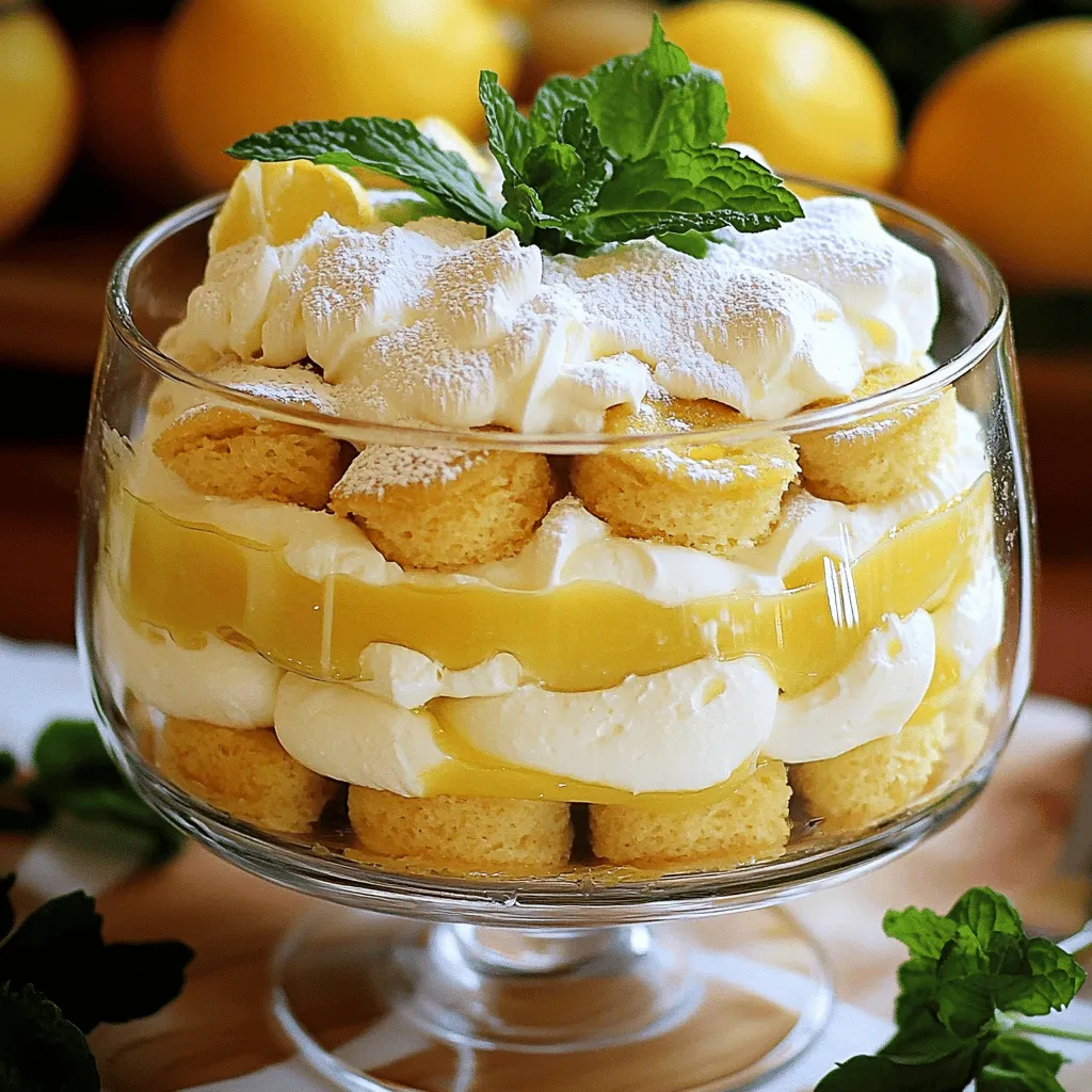 To make Lemon Tiramisu, you need these simple and fresh ingredients: - 10 ladyfinger biscuits - 1 cup lemon curd - 1 cup mascarpone cheese - 1 cup heavy cream - 1/2 cup powdered sugar - 1 tablespoon lemon zest - 1/2 teaspoon vanilla extract - 1 cup brewed green tea, cooled - Fresh mint leaves for garnish Each ingredient plays a key role in creating a light and zesty dessert. The ladyfingers soak up the green tea, adding a soft texture. The lemon curd gives a bright and tangy flavor. Mascarpone cheese and heavy cream create a rich, creamy base. Powdered sugar balances the zestiness. Lemon zest adds an aromatic touch, while vanilla extract rounds out the flavors. Finally, fresh mint leaves not only look great but also add a refreshing taste. You can easily find these ingredients at any grocery store. For the best flavor, use fresh lemon juice and high-quality mascarpone cheese. If you want to elevate your dessert, consider making your own lemon curd. It adds a personal touch and tastes amazing. For the full recipe, follow the steps outlined, and enjoy this delightful treat! - In a large bowl, combine: - 1 cup mascarpone cheese - 1 cup heavy cream - 1/2 cup powdered sugar - 1 tablespoon lemon zest - 1/2 teaspoon vanilla extract Whip the mixture until it is smooth and fluffy. You want to see soft peaks form. This step is key to a light texture. - Quickly dip each ladyfinger into 1 cup of cooled green tea. Avoid soaking them too long. - Place half of the dipped ladyfingers in a single layer in a 9x9-inch dish. This layer adds a nice flavor while keeping the dessert light. - Spread 1 cup of lemon curd evenly over the ladyfingers. - Spoon half of the whipped mascarpone mixture over the lemon curd and spread it out evenly. - Add another layer of dipped ladyfingers on top. - Follow with the remaining lemon curd and finish with the rest of the mascarpone mixture. Smooth the top with a spatula. Chill the dessert in the fridge for at least 4 hours. You can also leave it overnight for the best flavor. Enjoy making this lemon tiramisu delight! For the complete recipe, check out the Full Recipe. To make your lemon tiramisu creamy, start with a chilled bowl. Cold bowls help the cream whip better. Use chilled beaters too for the best results. Whip the mixture until it is fluffy and forms soft peaks. Be careful not to overmix. Overmixing can make the cream too stiff and less smooth. For a fresh taste, use homemade lemon curd. It adds a bright flavor that store-bought can't match. You can also adjust the sugar levels to fit your taste. If you like it sweeter, add a bit more sugar. If you prefer a tangy taste, reduce the sugar slightly. This way, you can make the dessert just right for you. {{image_2}} You can play with flavors by using other citrus fruits. Try lime or orange instead of lemon. Both will give a fresh twist. Lime brings a tart taste. Orange adds a sweet note. You can also mix lemon with flavored liqueurs. Consider limoncello or orange liqueurs for a fun kick. These options will create a unique taste. You can impress your guests with these twists! If you need a gluten-free dessert, you can swap the ladyfingers. Look for gluten-free ladyfinger cookies. They work just as well in this recipe. You can also use gluten-free sponge cake. Just cut it into strips. This way, everyone can enjoy your lemon tiramisu. For a vegan version, you can get creative with ingredients. Use coconut cream instead of mascarpone. It gives a rich flavor and creamy texture. You can also make or buy vegan lemon curd. This will keep your dessert plant-based. Both swaps will make a delightful treat without dairy. Your vegan friends will love this version! For a full recipe, check out the complete guide to make the perfect lemon tiramisu. To keep your lemon tiramisu fresh, store it in the fridge. Cover the dish tightly with plastic wrap. This helps prevent it from absorbing other smells. The dessert will stay fresh for 3 to 4 days. After this time, the flavors may fade. If you want to save some for later, you can freeze lemon tiramisu. First, make sure it is in an airtight container. You can also wrap it tightly in plastic wrap and foil. When you are ready to eat it, take it out of the freezer. Place it in the fridge for several hours to defrost. Never defrost it at room temperature. This method keeps the texture and flavor intact. Enjoy your refreshing dessert even after freezing! Lemon tiramisu should chill for at least four hours. I recommend chilling it overnight for the best taste. This time allows the flavors to mingle and the dessert to set. If you’re in a hurry, four hours will still give you a delicious result. Yes! You can make lemon tiramisu a day or two before your event. This dessert holds up well and can even taste better after resting. Just cover it well in the fridge to keep it fresh. This makes it a great choice for parties or gatherings. If you can’t find ladyfingers, you have options. Use sponge cake or pound cake cut into strips. You can also try graham crackers, though they will change the texture. Just remember to dip them in the green tea to keep the layers moist. This recipe for lemon tiramisu combines tasty ingredients and easy steps. You learned how to whip up a creamy mixture and layer ladyfingers with lemon curd. Remember these tips for great flavor and texture. You can even try different citrus fruits or make it gluten-free or vegan. Store your dessert carefully to keep it fresh. Now, you can impress friends and family with this zesty treat anytime! Enjoy making this twist on a classic dessert.