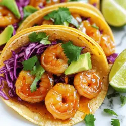 To create your honey garlic shrimp tacos, gather these key ingredients: - 1 lb large shrimp, peeled and deveined - 3 tablespoons honey - 2 tablespoons soy sauce - 1 tablespoon fresh lime juice - 3 cloves garlic, minced - 1 teaspoon grated ginger - 1 tablespoon olive oil - 1 teaspoon chili powder - 8 small corn tortillas - 1 cup shredded red cabbage - 1 avocado, sliced - Fresh cilantro leaves for garnish - Lime wedges for serving Using these fresh ingredients makes a big difference in flavor. The shrimp needs to be large and fresh for the best texture. Honey adds a sweet touch that balances the soy sauce. Garlic and ginger give a nice kick, making every bite tasty. Corn tortillas provide a soft base and hold everything together well. You can find the Full Recipe above for a step-by-step guide to bring these delicious tacos to life. Enjoy cooking! Start by mixing the marinade. In a medium bowl, whisk together: - 3 tablespoons honey - 2 tablespoons soy sauce - 1 tablespoon fresh lime juice - 3 cloves garlic, minced - 1 teaspoon grated ginger - 1 teaspoon chili powder This mix brings sweet and savory flavors to the shrimp. Once combined, add 1 pound of large shrimp, peeled and deveined. Toss to coat the shrimp well. Let them marinate for 15 to 20 minutes. This step is key for flavor. Heat 1 tablespoon of olive oil in a large skillet over medium-high heat. When the oil is hot, add the marinated shrimp in a single layer. Cook the shrimp for 2 to 3 minutes on each side. They should turn opaque and curl up. Remove them from the heat when done. This quick cooking keeps the shrimp tender and juicy. Warm 8 small corn tortillas in another skillet for about 30 seconds on each side. This makes them soft and easy to fold. Now, lay a few pieces of shrimp on each tortilla. Top with 1 cup of shredded red cabbage and a few slices of avocado. Finish with fresh cilantro leaves for a pop of color and flavor. Serve with lime wedges for squeezing over the tacos. Enjoy your fresh and flavorful meal! For the Full Recipe, see the detailed instructions above. To make great honey garlic shrimp, start with fresh shrimp. Look for shrimp that are firm and smell clean. The key to juicy shrimp is not overcooking them. Cook the shrimp for just 2-3 minutes on each side. When they turn opaque, they are done. Marinating the shrimp adds flavor and keeps them tender. Use the marinade for about 15-20 minutes for best results. Corn tortillas work best for these tacos. They are soft and hold the shrimp well. Warm the tortillas in a skillet before serving. This makes them pliable and enhances their flavor. If you want a twist, try flour tortillas. They are thicker and add a different taste. Toppings can take your tacos to the next level. Try adding shredded cabbage for crunch. Sliced avocado gives a creamy texture and flavor. Fresh cilantro adds a bright taste. You can also add lime wedges for a zesty kick. If you want heat, sprinkle some jalapeños on top. The variety of toppings lets you customize each taco to your taste. You can find the Full Recipe above for more details on how to make this delicious dish. {{image_2}} You can easily swap shrimp for other proteins. Chicken works well in this recipe. Use boneless, skinless chicken thighs for juicy bites. Cut the chicken into small pieces and follow the same marinade steps. Tofu is a great option for a plant-based meal. Firm tofu absorbs flavors well. Press the tofu to remove extra moisture. Then, cube it and marinate just like shrimp. Adding spices or sauces can take your tacos to the next level. Try a pinch of smoked paprika for a deeper flavor. If you want heat, add cayenne pepper or red pepper flakes. You can also drizzle sriracha or hot sauce on top for extra spice. For a creamy touch, blend avocado with lime juice and spread it on the tortillas. This will add a delicious twist. Pair your honey garlic shrimp tacos with simple side dishes. A fresh salad with lime vinaigrette complements the tacos nicely. You can also serve cilantro-lime rice for a filling side. If you want something crunchy, try tortilla chips with salsa. These sides balance the flavors and textures of the tacos. Enjoying your meal with fresh fruit like mango or pineapple adds sweetness. After enjoying your honey garlic shrimp tacos, store leftovers in an airtight container. Place the shrimp and toppings separately to keep them fresh. You can keep the shrimp in the fridge for up to three days. Store the tortillas at room temperature for the best texture. To reheat the shrimp, place them in a skillet over medium heat. Cook for about 2-3 minutes until they are warm. Avoid using the microwave if you want to keep the shrimp tender. Warm the tortillas in a dry skillet for about 30 seconds on each side. This will help restore their softness. If you have more leftovers than you can eat, freezing is a good option. Put the shrimp in a freezer-safe bag. Remove as much air as possible before sealing. You can freeze them for up to two months. When you are ready to eat, thaw them in the fridge overnight. Then, reheat as mentioned above. Just remember, freezing may change the texture a bit, but they will still taste great. - Full Recipe can be found in the detailed instructions above. To marinate shrimp well, use a mix of flavors. I like to combine honey, soy sauce, lime juice, minced garlic, grated ginger, and chili powder. This mix gives the shrimp a sweet and savory taste. Make sure to coat the shrimp fully in this marinade. Let them sit for about 15 to 20 minutes. This short time allows the shrimp to soak up all those yummy flavors. You can prepare parts of the tacos in advance. You can marinate the shrimp ahead of time. Store the shrimp in the fridge for up to 30 minutes. You can also slice the avocado and shred the cabbage early. Just remember to store them separately to keep them fresh. However, I recommend cooking the shrimp right before serving. This keeps them juicy and tasty. These tacos go great with many sides. Here are some ideas: - Mexican rice - Black beans - Grilled corn on the cob - A fresh green salad - Chips with salsa These sides add flavor and balance to your meal. You can mix and match based on what you like. - Full Recipe can be found in the detailed instructions above. In this blog post, we explored a delicious honey garlic shrimp taco recipe. You learned about key ingredients like shrimp, honey, and tortillas. We provided step-by-step instructions to create flavorful tacos. You also discovered tips for perfecting your dish and variations to try. Finally, we discussed storage and answered common questions. These tacos are tasty, easy, and customizable. Give them a try, and enjoy all the flavors!