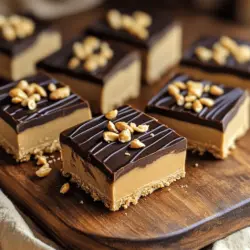 To make these tasty bars, you need the following ingredients: - 1 cup natural creamy peanut butter - 1 cup rolled oats - 1/2 cup honey or maple syrup - 1/2 cup dark chocolate chips - 1/2 cup almond flour (or any nut flour) - 1/4 cup unsweetened cocoa powder - 1/2 teaspoon vanilla extract - Pinch of salt Getting the right measurements is key. I always use a dry measuring cup for oats and flour. For sticky ingredients like peanut butter and honey, a liquid measuring cup works best. This keeps your bars from being too dry or too wet. Feel free to make these bars your own! Here are some ideas: - Add 1/4 cup shredded coconut for extra flavor. - Mix in 1/4 cup mini chocolate chips for a sweeter touch. - Swap almond flour for oat flour if you prefer. - Include a tablespoon of chia seeds for added crunch and nutrition. These swaps let you personalize the bars while keeping them simple and fun. Check out the Full Recipe for more details on how to make these delicious treats! First, gather your ingredients. You need peanut butter, oats, honey, dark chocolate chips, almond flour, cocoa powder, vanilla extract, and a pinch of salt. Start by mixing the peanut butter and honey in a large bowl. Stir until it's smooth and creamy. Next, add in the almond flour, oats, cocoa powder, vanilla, and salt. Mix well until everything is combined. Now, line an 8x8 inch baking dish with parchment paper. Leave some paper hanging over the edges. This makes it easy to lift the bars out later. Pour the peanut butter mixture into the dish. Use a spatula to press it down. Make sure it’s packed tightly and evenly. For the chocolate layer, take your dark chocolate chips and place them in a microwave-safe bowl. Heat them in the microwave. Set it for 20 seconds, then stir. Repeat this until the chocolate is smooth. Be careful not to overheat the chocolate. Once it’s melted, pour it over the peanut butter mixture in the dish. Spread it evenly with the spatula. This chocolate layer adds a nice finish to your bars. After spreading the chocolate, place the dish in the fridge. Let it chill for at least 2 hours. This helps the chocolate set and makes the bars firm. Once the chocolate is set, lift the bars out using the parchment paper. Cut them into squares or rectangles. Now you have delicious no-bake chocolate peanut butter bars! For the full recipe, check the earlier section. Enjoy this easy treat! To make your bars smooth and chewy, use creamy peanut butter. Natural peanut butter works best. It gives a nice blend of flavor and texture. Make sure to mix the peanut butter and honey well. This step helps to create a smooth base. When adding oats and flour, stir gently. You want to avoid breaking the oats too much. Packing the mixture tightly in the dish is key. This helps your bars hold together well when cut. One common mistake is not measuring the ingredients. Accurate measurements keep the texture and taste right. Another mistake is not letting the chocolate melt fully. If it’s chunky, the topping won't spread nicely. Don’t skip the chilling time either. Refrigerating for at least two hours helps the bars set properly. Lastly, make sure to line your baking dish. This makes it easier to lift the bars out for cutting. These bars are great as a snack or dessert. You can serve them fresh from the fridge. For a fun twist, try adding a drizzle of melted chocolate on top. You could also sprinkle crushed peanuts for extra crunch. Pair them with a glass of milk or a hot drink. They also work well as a quick breakfast on the go. For more delicious recipes, check out the Full Recipe section. {{image_2}} You can easily make these bars gluten-free. Use rolled oats labeled as gluten-free. Regular oats may have gluten. Almond flour is also naturally gluten-free. This way, everyone can enjoy these tasty treats. To make these bars vegan, swap honey for maple syrup. Maple syrup adds sweetness without animal products. Use dark chocolate chips that are dairy-free. Check the label to ensure they fit your needs. Feel free to get creative with flavors! You can add a dash of cinnamon for warmth. Chopped nuts like walnuts or pecans add a nice crunch. Dried fruits like cranberries or raisins bring sweetness. For a tropical twist, consider adding shredded coconut. These choices make your no-bake chocolate peanut butter bars even more special. For the full recipe, refer to the earlier section. Enjoy exploring these variations! To keep your no-bake chocolate peanut butter bars fresh, use an airtight container. Place a layer of parchment paper between layers of bars to prevent sticking. Store the container in a cool, dry place. Avoid direct sunlight, as it can cause the chocolate to melt. These bars can last up to one week at room temperature. If you store them in the fridge, they can stay fresh for two weeks. The colder temperature helps the chocolate and peanut butter hold their shape better. If you want to save some bars for later, freezing is a great option. Wrap each bar in plastic wrap and place them in a freezer bag. They can last up to three months in the freezer. To enjoy, let them thaw in the fridge before serving. Check out the full recipe for more tips! Yes, you can use crunchy peanut butter. It adds a nice texture. I enjoy the extra crunch in every bite. It gives the bars a fun twist. Just make sure to mix it well with the other ingredients. This way, the flavors blend perfectly. To lower the sugar, use less honey or maple syrup. You can also try sugar-free sweeteners. Agave syrup is a good option too. Remember, the taste may change slightly. You want to keep the bars sweet but healthy. You can add many toppings to make these bars unique. Try crushed nuts or seeds for crunch. Shredded coconut gives a nice flavor. You can also drizzle extra chocolate for a sweet touch. Get creative and have fun with your choices. You now have all you need to make delicious no-bake chocolate peanut butter bars. We covered the essential ingredients, precise measurements, and optional add-ins for your bars. Step-by-step instructions guide you through melting chocolate and finalizing your treat. I shared tips to achieve the best texture and avoid common mistakes. You can also explore variations like gluten-free and vegan options. Finally, I provided storage tips to keep your bars fresh. Enjoy making your perfect homemade treat!