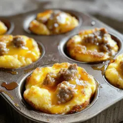 - 1 cup pancake mix - 1/2 cup milk - 1 large egg - 1/4 cup maple syrup - 1 cup cooked and crumbled breakfast sausage - 1/2 cup shredded cheddar cheese - Cooking spray or butter for greasing - Optional: additional maple syrup for drizzling Mini McGriddle Bites are easy to make with simple ingredients. You start with pancake mix. This mix gives the bites a fluffy base. I also add milk and an egg for moisture and richness. Maple syrup adds sweetness and flavor, making each bite special. Breakfast sausage is a must. It brings in that classic savory taste. I prefer using cooked sausage, crumbled into small pieces. It mixes well with the batter. Shredded cheddar cheese adds a nice creamy texture. Make sure to grease your muffin tin. You can use cooking spray or butter for this. Greasing helps the bites come out easily. If you like more sweetness, drizzle some extra maple syrup on top when serving. Now, let's talk about nutrition. Knowing what you eat is important. Each serving has a balanced mix of calories, fat, protein, and carbs. Always check for allergens if you have dietary needs. For the full recipe, refer to the section above. Enjoy your cooking! 1. Preheat your oven to 350°F (175°C). This helps the bites cook evenly. 2. Grease a mini muffin tin with cooking spray or butter. This keeps them from sticking. 3. In a mixing bowl, combine 1 cup of pancake mix, 1/2 cup of milk, and 1 large egg. Stir until just mixed. Do not overmix; that can make them tough. 4. Fold in 1/4 cup of maple syrup, 1 cup of cooked and crumbled breakfast sausage, and 1/2 cup of shredded cheddar cheese. Mix gently until everything is evenly spread out. 1. Spoon the batter into each muffin tin cup. Fill them about 3/4 full. This allows room for rising. 2. Bake in the preheated oven for 10-12 minutes. Check for doneness by inserting a toothpick. It should come out clean. 3. Allow the bites to cool for a few minutes. Gently remove them from the muffin tin. 1. Serve the Mini McGriddle Bites warm. They taste best fresh from the oven. 2. Drizzle with additional maple syrup if you want a sweeter treat. You can also serve them with fresh fruit or scrambled eggs for a full meal. For the full recipe, check out the detailed instructions above. - Avoiding overmixing the batter: Mix just until the wet and dry ingredients are combined. Overmixing can make the bites tough. You want them light and fluffy. - Ensuring even baking: Make sure to fill each muffin cup evenly. This helps them bake at the same rate. Rotate the muffin tin halfway through baking for even heat. - Substituting ingredients for different flavors: Swap breakfast sausage for crumbled bacon or diced ham. You can also use different types of cheese, like pepper jack for a kick. - Making them vegetarian or dairy-free: Use plant-based sausage and almond milk instead of regular milk. You can also replace cheese with a dairy-free option. - Best tools for mixing and baking: A large mixing bowl and a whisk work well for batter. A silicone spatula helps fold in ingredients without overmixing. - Recommended muffin tin types: A non-stick mini muffin tin is best. Silicone muffin tins are also great for easy removal of the bites. For the full recipe, check out the complete instructions above. {{image_2}} You can make Mini McGriddle Bites even more exciting. Try adding spices like cinnamon or nutmeg for warmth. A pinch of chili powder gives a nice kick too. Fresh herbs like chives or parsley can brighten the flavor. Incorporating different cheeses is another fun option. Swap out cheddar for pepper jack for a spicy twist. Cream cheese can add rich creaminess that pairs well with the sausage. For those on gluten-free diets, use gluten-free pancake mix. It works just as well and keeps the bites tasty. You can also try almond flour or coconut flour for a unique twist. If you want a vegan version, replace the egg with a flaxseed egg. Use plant-based milk and omit the sausage. Instead, add sautéed mushrooms or spinach for added flavor and nutrition. To drink with Mini McGriddle Bites, fresh orange juice is a great choice. Coffee or a sweet tea can balance the flavors too. For sides, fresh fruit like berries or bananas adds a nice touch. You might also enjoy them with crispy hash browns for a filling breakfast. Refer to the Full Recipe for all the details on making these tasty bites! To keep your Mini McGriddle Bites fresh, use an airtight container. This helps to lock in moisture and flavor. Before you store them, let them cool completely. If you store them while warm, moisture can build up and make them soggy. When you're ready to enjoy them again, you have a few options. The best way is to use the oven. Preheat your oven to 350°F (175°C). Place the bites on a baking sheet and heat for about 10 minutes. You can also use a microwave, but they may lose some crispness. Heat them for 30 seconds to 1 minute, checking often to avoid overcooking. If you want to save some for later, freezing is a great option. Place the cooled bites in a freezer bag or container. Make sure to remove as much air as possible. They can stay in the freezer for up to three months. When ready to eat, thaw them in the fridge overnight and reheat as described above. Enjoy your tasty treats anytime! For the full recipe, check the section above. What are Mini McGriddle Bites made of? Mini McGriddle Bites are made of pancake mix, milk, an egg, and maple syrup. They also include cooked breakfast sausage and cheddar cheese for flavor. This blend creates a sweet and savory treat perfect for any time of day. Are there any allergens in Mini McGriddle Bites? Yes, these bites contain common allergens. They have milk, eggs, and wheat from the pancake mix. If someone has a dairy or gluten allergy, they should be cautious and consider alternatives. How many servings does the recipe yield? The recipe yields about 12 mini bites. This makes them great for sharing or enjoying as a quick snack. Where can I buy Mini McGriddle Bites? You can find Mini McGriddle Bites at McDonald's locations. They are often part of their breakfast menu. You may also make them at home using the [Full Recipe] for a fun twist. Price range at McDonald's locations At McDonald's, the price for Mini McGriddle Bites varies by location. They usually cost around $3 to $5 for a small order. Prices may change based on the region or any special deals. Can I customize the ingredients? Yes, you can customize the ingredients in Mini McGriddle Bites. You can swap the sausage for bacon or make them vegetarian by adding veggies. Feel free to experiment with spices or herbs for added flavor. How to add more protein or veggies? To add more protein, you can include additional sausage or even cooked chicken. For veggies, try adding spinach, bell peppers, or onions. Just chop them finely and mix them into the batter. This way, you can make these bites even more nutritious and tasty! You learned how to make Mini McGriddle Bites using simple ingredients and easy steps. We covered nutrition, storage tips, and tasty variations to try. These bites are fun to make and great for any meal. Plus, you can switch up flavors or make them fit your diet. Enjoy cooking and get creative in the kitchen! Your next breakfast treat is just a recipe away.