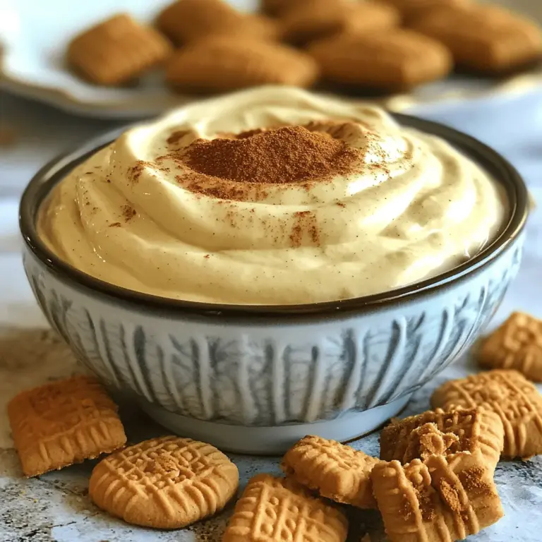 - 1 cup Biscoff spread - 1 cup cream cheese, softened - 1 cup whipped topping (like Cool Whip) - 2 tablespoons powdered sugar - 1 teaspoon vanilla extract - Ground cinnamon, for garnish To make Biscoff Fluff Dip, you need simple ingredients. Biscoff spread is the star here. It gives a rich, sweet flavor. The cream cheese adds creaminess and balances the sweetness. Whipped topping makes it light and fluffy. Powdered sugar adds a touch more sweetness. Lastly, vanilla extract and ground cinnamon give great flavor notes. - Chocolate chips - Chopped nuts - Additional spices You can get creative with optional add-ins. Chocolate chips add richness. Chopped nuts give a nice crunch. Additional spices can enhance the flavor too. Try a pinch of nutmeg or a dash of cardamom for something unique. - Biscoff cookies - Fresh fruits - Pretzels What do you dip in this scrumptious fluff? Biscoff cookies are a classic choice. They match the dip’s flavor perfectly. Fresh fruits like apples or strawberries offer a fresh contrast. Pretzels add a salty crunch that balances the sweetness. You can mix and match for fun and flavor. For the complete recipe, check out the [Full Recipe]. First, grab a large mixing bowl. Combine 1 cup of Biscoff spread and 1 cup of softened cream cheese. Use an electric mixer and beat until the mix is smooth and creamy. This step is key for a great texture. Next, add 2 tablespoons of powdered sugar and 1 teaspoon of vanilla extract. Keep mixing until everything is well-blended. Now, it’s time to add the whipped topping. Gently fold in 1 cup of whipped topping using a spatula. Be careful not to deflate the mixture. You want to keep it light and fluffy. Mix until it’s fully combined. This step really makes the dip airy and fun. After mixing, taste the dip. If you want it sweeter, add more powdered sugar. Just a little will do! Once you’re happy with the taste, transfer the fluff dip to a serving bowl. Smooth the top with a spatula for a nice look. Sprinkle some ground cinnamon over the top for a lovely finishing touch. Finally, garnish the bowl with broken pieces of Biscoff cookies around the dip. This makes it easy to dip and adds visual appeal. For the full recipe, be sure to check out the detailed instructions above. Enjoy making this tasty treat! To make Biscoff Fluff Dip super fluffy, start with room temperature ingredients. This helps them blend well. If cream cheese is cold, it won't mix smoothly. Set it out for about 30 minutes before starting. When you mix the Biscoff spread and cream cheese, beat them until creamy. Use an electric mixer for the best results. Once smooth, add powdered sugar and vanilla extract. Mix until blended. Now, gently fold in the whipped topping with a spatula. Be careful not to stir too hard. This keeps the dip light and airy. I love serving Biscoff Fluff Dip with broken Biscoff cookies around it. This makes dipping easy and fun! For a tasty twist, try fresh fruit like apples or strawberries. Pretzels are also a great choice for a sweet and salty combo. For events, place the dip in a beautiful bowl. You can even sprinkle some ground cinnamon on top for a nice touch. Set out different dippers so guests can try a mix of flavors. If you have leftovers, store them in an airtight container in the fridge. It keeps well for about 3 to 5 days. When you're ready to enjoy it again, just give it a light stir. If it seems a little thick, mix in a bit of cream to regain its fluffiness. This dip is perfect for any occasion, so don’t hesitate to make it ahead of time. Enjoy your delicious Biscoff Fluff Dip! {{image_2}} You can change the flavor of Biscoff Fluff Dip to fit your taste. Adding chocolate or caramel can give it a sweet twist. Just fold in some chocolate chips or drizzle caramel on top. You can also try other cookie spreads. Nut butters or other flavored spreads create new flavor profiles. This way, you keep the dip exciting for every bite. Some folks need to watch their diet. You can make this dip gluten-free by using gluten-free cookies. For a low-sugar version, swap the powdered sugar for a sugar alternative. Always check labels to ensure your choices fit your needs. These adjustments let everyone enjoy this tasty treat without worry. You can customize Biscoff Fluff Dip for holidays or celebrations. For Halloween, add orange food coloring and spooky sprinkles. During Christmas, mix in crushed peppermint for a festive touch. For birthdays, top with colorful candies or sprinkles. These fun twists make your dip suitable for any event and bring joy to your table. Biscoff Fluff Dip can last for about five days in the fridge. Store it in an airtight container to keep it fresh. The dip may lose its fluffiness over time but will still taste great. Yes, you can make this dip a day in advance. Just store it in the fridge. This dip tastes better when chilled. If you want it fluffy again, give it a quick mix before serving. You have many tasty options! Try these: - Biscoff cookies - Fresh fruits like apples or bananas - Pretzels for a salty crunch - Graham crackers for a sweet touch - Marshmallows for a fun treat Feel free to mix and match! Each adds a new layer of flavor. Enjoy pairing this dip with your favorites! For the full recipe, visit the recipe section above. To make Biscoff Fluff Dip, gather the following ingredients: - 1 cup Biscoff spread - 1 cup cream cheese, softened - 1 cup whipped topping (like Cool Whip) - 2 tablespoons powdered sugar - 1 teaspoon vanilla extract - Ground cinnamon, for garnish - Biscoff cookies, broken for dipping 1. Start by mixing the softened cream cheese and Biscoff spread in a large bowl. Use an electric mixer until the mix is smooth and creamy. 2. Next, add the powdered sugar and vanilla extract. Keep mixing until everything blends well. 3. Now, gently fold in the whipped topping with a spatula. Be careful not to deflate the dip. Mix until you see a fluffy texture. 4. Taste the dip. If you'd like it sweeter, add more powdered sugar and mix again. 5. Transfer the fluff dip into a serving bowl. Use the spatula to smooth the top. 6. Sprinkle a little ground cinnamon on top for extra flavor. 7. Finally, add broken pieces of Biscoff cookies around the dip for easy dipping. This recipe serves about 6 to 8 people. Each serving contains around: - Calories: 250 - Total fat: 15g - Saturated fat: 7g - Carbohydrates: 28g - Sugars: 15g - Protein: 3g Enjoy this sweet and creamy treat at your next gathering! This blog post shows how to make Biscoff Fluff Dip step by step. We discussed the main ingredients, like Biscoff spread and cream cheese, and how to mix them. You learned some tips for achieving a fluffy texture and creative ways to serve the dip. Consider adding chocolate chips or nuts for extra flavor. This dip is perfect for any gathering and easy to store. Try making it for your next event. You’ll impress everyone with your tasty creation.