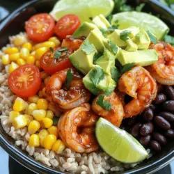 - 1 lb large shrimp, peeled and deveined - 2 tablespoons olive oil - 2 tablespoons chipotle in adobo sauce, minced - Juice and zest of 2 limes - 1 teaspoon garlic powder - 1 teaspoon ground cumin - Salt and pepper to taste - 1 cup cooked brown rice - 1 cup black beans, rinsed and drained - 1 cup corn (fresh or frozen) - 1 avocado, diced - 1 cup cherry tomatoes, halved - Fresh cilantro, for garnish This dish is full of flavor and color. The shrimp is the star. You want fresh, large shrimp for the best taste. The olive oil helps the spices stick. Chipotle in adobo adds a smoky kick. Lime juice and zest brighten the dish. Garlic powder and cumin give depth to the flavor. For the base, I use brown rice. It adds heartiness and fiber. Black beans and corn offer protein and sweetness. Diced avocado adds creaminess. Cherry tomatoes bring freshness. Finally, fresh cilantro adds a burst of flavor. Each ingredient plays an important role. When you gather these items, you set yourself up for success. For the full recipe, be sure to check the instructions. Enjoy cooking! To start, gather a large bowl. In this bowl, combine the following marinade ingredients: - 2 tablespoons olive oil - 2 tablespoons chipotle in adobo sauce, minced - Juice and zest of 2 limes - 1 teaspoon garlic powder - 1 teaspoon ground cumin - Salt and pepper to taste Mix these ingredients well. Then, add 1 pound of large shrimp, peeled and deveined. Stir until the shrimp are evenly coated. Let them marinate for about 20 minutes. This lets the flavors soak in. While the shrimp marinate, cook 1 cup of brown rice as directed on the package. If you choose frozen corn, prepare it as well. Steam or microwave the corn until it’s heated through. This forms a great base for your bowl. Next, heat a large skillet over medium-high heat. When hot, add the marinated shrimp. Cook for about 2-3 minutes on each side. You want them to turn pink and opaque. Once done, remove the shrimp from heat and set them aside. Now, it’s time to build your bowl. Start with a layer of the cooked brown rice. Next, add a scoop of black beans, followed by the corn and cooked shrimp. Then, top it off with diced avocado and halved cherry tomatoes. For a fresh finish, garnish with cilantro. If you like, drizzle extra lime juice over the top for even more flavor. Follow this method for a delicious Chipotle Lime Shrimp Bowl. For the full recipe, refer back to the main instructions. Enjoy the burst of flavors! The right marinating time boosts flavor. I recommend marinating the shrimp for 20 minutes. This allows the shrimp to soak in all those tasty spices. If you marinate too long, the shrimp can become mushy. To tell when shrimp are properly cooked, look for a few signs. Cooked shrimp turn pink and opaque. They should curl into a C shape. If they curl tightly into an O, they might be overcooked. Always keep an eye on them while cooking. Presenting your bowl well makes it more fun to eat. I like to use deep plates to show off the colors. Start with a layer of brown rice. Then, add black beans, corn, and shrimp. Top with diced avocado and cherry tomatoes. Pairing lime wedges with your bowl adds extra zest. Just squeeze some lime juice on top before eating. It brightens the flavors and gives a fresh taste. For a final touch, sprinkle fresh cilantro on top. This adds color and flavor! {{image_2}} You can change the shrimp for other proteins. Chicken or tofu works great. For chicken, use boneless thighs or breasts. Tofu should be firm and pressed. You can also swap the beans or grains. Try pinto beans or quinoa for a twist. Each swap brings new tastes and textures. Add more flavor with spices or hot sauce. Cayenne pepper or smoked paprika can spice things up. You can also use your favorite hot sauce to kick the heat. Customizing vegetable toppings makes the dish unique. Try bell peppers, radishes, or even jalapeños for a fresh crunch. These small changes keep the meal exciting. For a complete guide, check the Full Recipe. You can store leftovers in the fridge for up to three days. Make sure to place the shrimp bowl in an airtight container. This keeps the shrimp juicy and the veggies fresh. When you're ready to eat, reheat gently. Use the microwave or a skillet over low heat. Freezing is a great way to save the Chipotle Lime Shrimp Bowl. You can freeze the shrimp and rice separately. Store them in freezer-safe bags. This helps keep the flavors intact. To thaw, place the shrimp and rice in the fridge overnight. When it's time to eat, reheat the shrimp in a skillet. Heat the rice in the microwave. Make sure everything is hot before serving. Enjoy that fresh taste! You can use smoked paprika or cayenne pepper instead. These spices give a smoky heat. If you want less heat, try sweet paprika. You can also mix in a bit of hot sauce for a kick. Yes, you can! Use grilled vegetables or tofu instead of shrimp. Marinate the tofu like shrimp for great flavor. You can also add more beans or chickpeas for protein. This recipe is already dairy-free as written. Just skip any cheese toppings. Instead, add more avocado for creaminess. You can also drizzle olive oil for extra flavor. Consider serving tortilla chips or a fresh salad on the side. You can also add a corn salsa for brightness. A simple lime wedge can enhance flavors too. Absolutely! This shrimp bowl stores well. Keep the shrimp, rice, and veggies in separate containers. Assemble just before serving for the best taste. You can check local grocery stores or meal delivery services. Many places offer ready-to-eat versions. Look for them in the frozen or prepared food sections. For the full recipe, visit our detailed guide to create your own at home. This blog post shared a simple, tasty recipe for Chipotle Lime Shrimp Bowls. You learned how to marinate shrimp, cook rice, and layer flavors for a filling meal. Remember, you can swap ingredients and customize your bowl to fit your taste. Feel free to play with spices and toppings to make it your own. With easy storage tips, this dish is perfect for meal prep. Enjoy your cooking and share your creations!