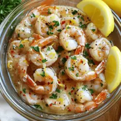 - 1 pound large shrimp, peeled and deveined - 4 tablespoons unsalted butter - 4 cloves garlic, minced - 1 teaspoon red pepper flakes (optional) - Zest and juice of 1 lemon - 1 tablespoon fresh parsley, chopped - Salt and pepper, to taste These ingredients come together for a simple, tasty dish. The main star, shrimp, should be fresh or well-thawed if frozen. The butter adds richness, while garlic gives it a strong flavor. If you like a little heat, the red pepper flakes are perfect. The lemon zest and juice brighten the dish, making it refreshing. Finally, fresh parsley not only adds color but also a burst of flavor. - Large skillet - Spatula - Measuring spoons - Zester or grater You only need a few tools for this recipe. A large skillet helps cook the shrimp evenly. A spatula is great for flipping the shrimp without breaking them. Measuring spoons will help you get the right amounts of butter and spices. A zester or grater is important for adding the lemon zest. With these tools, you will make the cooking process easier and more fun. For the full recipe, check [Full Recipe]. 1. First, take a large skillet and place it on the stove. 2. Melt 2 tablespoons of unsalted butter over medium heat. 3. Watch closely. You want it melted, not browned. 4. Once the butter melts, add 4 cloves of minced garlic. 5. Sauté the garlic for about 1 minute. It should smell great but not burn. 6. If you like heat, sprinkle in 1 teaspoon of red pepper flakes. Mix well. 1. Next, grab 1 pound of large shrimp, peeled and deveined. 2. Add the shrimp to the skillet in a single layer. 3. Season with salt and pepper to taste. Do this before cooking. 4. Cook the shrimp for 2-3 minutes without stirring. Let them sear nicely. 5. After that, flip the shrimp over gently. Cook for another 2 minutes. 6. They should turn pink and opaque, which means they’re done. 1. Now, reduce the heat to low. Add the remaining 2 tablespoons of butter. 2. Zest and juice 1 lemon, then add both to the skillet. 3. Stir until the butter is melted and coats the shrimp evenly. 4. Finally, remove from heat and stir in 1 tablespoon of chopped parsley. 5. Taste your dish and adjust salt and pepper as needed. For the full recipe, check the detailed instructions above. To achieve the perfect sear on shrimp, start with a hot skillet. Heat your skillet over medium-high heat before adding butter. Once the butter melts, it will help create a nice crust on the shrimp. Next, place the shrimp in a single layer. This ensures even cooking. Do not overcrowd the pan. If you have more shrimp, cook them in batches. Do not overcook the shrimp. They cook quickly, usually in 2-3 minutes per side. Look for a bright pink color. If they turn rubbery, you have cooked them too long. You can add extra flavor to your Lemon Garlic Butter Shrimp in many ways. Fresh herbs like basil or cilantro add a unique taste. You might also try adding a pinch of smoked paprika or cayenne pepper for some heat. For sides, consider serving this dish with rice, pasta, or a fresh salad. A glass of white wine pairs well too. The lemony flavors in the shrimp go nicely with a crisp Sauvignon Blanc or a light Pinot Grigio. For the full recipe, check out the details above. Enjoy your cooking! {{image_2}} You can switch up the shrimp for other seafood. Scallops or lobster tails work great too. Each will bring its own flavor to the dish. If you prefer a lighter meal, try using olive oil instead of butter. This change keeps the dish tasty while cutting some calories. Use the same cooking steps, and you'll still enjoy a delicious meal. For those who need gluten-free options, this dish is already safe. Just make sure your shrimp and other ingredients have no gluten. If you want a dairy-free version, swap out the butter for a plant-based alternative. Coconut oil can add a nice hint of flavor. Both changes maintain the dish's essence while catering to different diets. After you enjoy your Lemon Garlic Butter Shrimp, store any leftovers in an airtight container. This keeps the shrimp fresh and prevents them from drying out. Place the container in the fridge as soon as the shrimp cools down. They will stay good for about three days. If you want to keep them longer, consider freezing them. Just make sure to use a freezer-safe container. Frozen shrimp can last for up to three months. When you want to enjoy your leftover shrimp, reheating them well is key. You can use a skillet on low heat for the best results. This method helps keep the shrimp juicy and tasty. Simply add a bit of butter or oil to the pan. Heat until warm, stirring gently. You can also use the microwave, but be careful not to overcook them. Aim for a serving temperature of around 140°F (60°C). This ensures your shrimp tastes fresh and delicious, just like when you first made them. For the full recipe, check out the earlier section! Shrimp cooks quickly. It usually takes about 4 to 6 minutes. The exact time depends on the size of the shrimp. Large shrimp cook for about 2-3 minutes on each side. Cook until they turn pink and opaque. Overcooking makes shrimp tough. So, watch carefully! Yes, you can use frozen shrimp! Just remember to thaw them first. Place the shrimp in a bowl of cold water for about 15-20 minutes. You can also leave them in the fridge overnight. After thawing, pat them dry. This helps the shrimp sear better in the pan. This dish pairs well with many sides. Here are some great options: - Steamed rice for a filling meal - Fresh salad for a light contrast - Garlic bread to soak up the sauce - Roasted vegetables for added color and taste These sides complement the shrimp perfectly and add variety to your plate. Explore these options to create a well-rounded meal! For the full recipe, check out the details above. In this post, we covered how to make Lemon Garlic Butter Shrimp. You learned about key ingredients like shrimp, butter, and garlic. I shared step-by-step cooking instructions and tips for great flavor. You also discovered ways to modify the recipe based on your diet. Remember, cooking shrimp doesn’t have to be hard. Follow these steps, and you’ll impress everyone at the table. Enjoy your delicious meal and have fun experimenting with flavors!