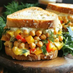 - 1 can (15 oz) chickpeas, drained and rinsed - 1/4 cup plain Greek yogurt - 2 tablespoons mayonnaise - 1 tablespoon Dijon mustard - 1 small onion, finely chopped - 1 celery stalk, finely chopped - 1/4 cup bell pepper, finely chopped - 1 tablespoon fresh dill (or dried) - Salt and pepper to taste - 4 slices whole grain or sourdough bread - 1 cup shredded cheese (cheddar, mozzarella, or your choice) - Olive oil for brushing For my Chickpea Salad Melts, I love to use a can of chickpeas. They are cheap and full of protein. Rinsing them helps remove extra salt. I mix the chickpeas with Greek yogurt for a creamy base. This yogurt adds protein and tangy flavor. I also include mayonnaise and Dijon mustard. These add richness and a touch of spice. A small onion finely chopped gives depth to the mix. I like to add fresh veggies too. Finely chopped celery and bell pepper give crunch and color. Fresh dill brightens the flavor. You can use dried dill if you do not have fresh. Salt and pepper round out the taste and bring all the flavors together. For the bread, I recommend whole grain or sourdough. These breads hold up well and add great texture. I love to top the chickpea mix with cheese. Cheddar or mozzarella melts nicely. Finally, brushing the bread with olive oil helps it crisp up. For the full recipe, check the ingredients list above to create your own Chickpea Salad Melts. First, take one can of chickpeas and drain them well. Rinse them under cold water. In a mixing bowl, use a fork or a potato masher to mash the chickpeas until coarsely crushed. You want to leave some whole for texture. Next, add 1/4 cup of plain Greek yogurt, 2 tablespoons of mayonnaise, and 1 tablespoon of Dijon mustard to the bowl. Then, finely chop one small onion, one celery stalk, and 1/4 cup of bell pepper. Toss these chopped veggies into the bowl. Finally, mix in 1 tablespoon of fresh dill, 1 teaspoon of garlic powder, and season with salt and pepper. Stir until everything blends well. Now it's time to assemble your sandwiches. Take four slices of your choice of whole grain or sourdough bread. Spread a generous layer of the chickpea mixture on half of the slices. Top each with a sprinkle of shredded cheese, about 1 cup total. Place the other slices of bread on top to create sandwiches. Heat a non-stick skillet over medium heat. While it heats, brush the tops of the sandwiches with a little olive oil. This step helps them get crispy. Place the sandwiches in the skillet and cook for about 3-4 minutes on each side. Look for a golden brown color and ensure the cheese melts. Press down slightly with a spatula for an even melt. Once cooked, remove the sandwiches from the skillet and let them cool for just a minute. Cut each sandwich into halves or quarters. For a beautiful presentation, arrange them on a platter. Serve with fresh greens or a simple dipping sauce. Enjoy your savory Chickpea Salad Melts! For the full recipe, refer back to the ingredients list above. To make the best chickpea salad, texture matters. I like to leave some chickpeas whole. This adds a nice bite to each bite. Use a fork or a potato masher to crush the chickpeas. Aim for a coarser mix that holds together well. Spices can change the whole dish. I often add paprika or cayenne to bring some heat. Fresh herbs like parsley or cilantro also brighten the salad. Try adding more dill or even some basil for a fresh taste. Mix and match until you find your favorite flavor. To get that golden brown toast, don’t skip brushing the bread with olive oil. This step helps the bread crisp up nicely. When cooking, press down gently with a spatula. This ensures even cooking and a perfectly melted cheese layer. {{image_2}} You can easily make your Chickpea Salad Melts even better. One simple swap is to use avocado instead of Greek yogurt. This gives a creamy, smooth texture that adds richness. You can also toss in olives or sun-dried tomatoes. These ingredients bring a burst of flavor that makes each bite special. If you're vegan, there are great choices for you too. Replace the Greek yogurt and mayonnaise with vegan mayonnaise and plant-based cheese. This keeps the creamy goodness while being dairy-free. Another fun option is to use chickpea mayo. It offers a unique twist and a creamy spread that pairs well with the other flavors. For those who need gluten-free meals, it’s easy to adapt. You can use gluten-free bread or even lettuce wraps. Just make sure all other ingredients are certified gluten-free. This way, everyone can enjoy the tasty Chickpea Salad Melts without worry. For the full recipe, visit the recipe section above. Store leftover Chickpea Salad in an airtight container. This keeps it fresh and tasty. It tastes best when eaten within 2-3 days. After that, the flavors may fade. You can freeze assembled sandwiches individually for quick meals. Wrap each sandwich tightly in foil. This helps prevent freezer burn. When you're ready to eat, thaw them in the fridge overnight before cooking. To reheat, place the sandwich on a skillet for crispness. You can also use a microwave for a quick option. If you use the microwave, check the cheese melt. This ensures you get the best texture before serving. Enjoy your meal! Yes, you can prepare the chickpea salad a day in advance. Just store it in the fridge. When you're ready, assemble the sandwiches before cooking. This saves time and keeps the flavors fresh. To keep the bread crisp, use crusty bread. Brush it lightly with olive oil before cooking. This step helps maintain a nice crunch, making your melts more enjoyable. You can pair your melts with a simple green salad, pickles, or a warm soup. These sides add freshness and balance to the meal. Consider a light vinaigrette for the salad to enhance the flavors. To lower the calories, use less mayonnaise or Greek yogurt. You can also choose a lower-fat cheese. These swaps keep the taste while making the dish lighter. Enjoy the same great flavor with fewer calories! Chickpea Salad Melts are easy to make and fun to eat. We covered the main ingredients, like chickpeas and Greek yogurt. The step-by-step guide helps you create delicious sandwiches. Tips and variations let you customize to your taste. Store leftovers properly for later enjoyment. Remember, this recipe is flexible for different diets. Enjoy every bite of your tasty, nutritious meal!