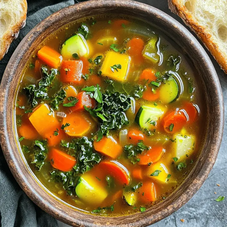 To make this tasty soup, gather the following ingredients: - 1 tablespoon olive oil - 1 medium onion, diced - 2 garlic cloves, minced - 2 medium carrots, sliced - 2 celery stalks, diced - 1 bell pepper, diced (any color) - 1 zucchini, chopped - 1 cup green beans, trimmed and cut into pieces - 1 can (14.5 oz) diced tomatoes and juices - 4 cups vegetable broth - 1 teaspoon dried thyme - 1 teaspoon dried basil - 1 bay leaf - Salt and pepper to taste - 1 cup kale or spinach, chopped - Optional: 1 tablespoon lemon juice for brightness You can use both fresh and frozen vegetables in this soup. Fresh vegetables offer bright flavors and textures. They also have more nutrients. Frozen vegetables are convenient and quick. They are picked at their peak freshness. I often use a mix of both. That way, I get the best of both worlds. If you use frozen vegetables, skip the initial sauté step. Just add them straight to the pot. Want to boost the taste of your soup? Here are some optional ingredients to try: - Fresh herbs like parsley or cilantro for garnish - A splash of balsamic vinegar for depth - A pinch of red pepper flakes for heat - Cooked beans or lentils for added protein These extras can make your soup even better. Feel free to mix and match based on what you enjoy! For the full recipe, check out the detailed instructions provided earlier. Start by washing all your vegetables. This keeps your soup fresh and clean. Dice the onion and garlic first. Slice the carrots and celery into small pieces. Chop the bell pepper and zucchini. Trim the green beans and cut them into bite-sized pieces. Finally, wash and chop the kale or spinach. Having everything ready makes cooking easier and faster. 1. Sauté the Base: Turn on your Instant Pot and select the sauté function. Add one tablespoon of olive oil. Once hot, toss in the diced onion and minced garlic. Cook for about 3-4 minutes until they smell good and soften. 2. Add Vegetables: Next, stir in the sliced carrots, diced celery, bell pepper, and zucchini. Cook for another 3-4 minutes. You want them to start softening but not mushy. 3. Combine Ingredients: Now, add the chopped green beans, canned tomatoes with juices, vegetable broth, thyme, basil, bay leaf, salt, and pepper. Stir well to mix everything together. 4. Pressure Cook: Close the lid and make sure the steam valve is sealed. Select the Pressure Cook function and set the timer for 8 minutes. 5. Release Pressure: After the timer goes off, let the pressure release naturally for about 5 minutes. Then, switch to quick release for any remaining steam. 6. Finish the Soup: Carefully open the lid. Remove the bay leaf and stir in the chopped kale or spinach. If you like, add a tablespoon of lemon juice for extra brightness. Let the soup sit for a few minutes until the greens wilt. 7. Taste and Adjust: Finally, taste your soup. Add more salt, pepper, or herbs if you want. This step ensures your soup is just right. - Always check that the sealing ring is in place. This helps build pressure. - Avoid overfilling the pot. Leave space for steam to circulate. - Quick release is best for vegetables. This keeps them crisp and bright. - If your soup is too thick, add more broth or water after cooking. These tips help you get the best soup every time you use your Instant Pot. Don't forget to check the Full Recipe for all the details! To create the best Instant Pot vegetable soup, start with fresh ingredients. Fresh vegetables give more flavor. Chop them into even pieces for even cooking. Use the sauté function to build flavor. Sauté onions and garlic first. This step adds depth to your soup. Make sure to add enough broth. For a rich taste, use vegetable broth. You can also add herbs like thyme and basil for extra flavor. Don’t forget the bay leaf; it adds a unique touch. Always taste your soup before serving. Adjust the salt and pepper to your liking. If you want a zing, add lemon juice at the end. This brightens the flavors beautifully. One common mistake is not sealing the lid properly. If the lid is not sealed, the pressure won’t build. This means the soup won’t cook right. Another mistake is overcooking the vegetables. If you cook them too long, they turn mushy. Stick to the 8-minute cooking time for perfect veggies. Don’t skip the natural pressure release. This step helps keep your soup from being too watery. Be careful when quick-releasing steam; hot steam can burn you. Cooking at high altitudes requires some changes. Water boils at a lower temperature up there. This means you may need longer cooking times. At altitudes above 3,000 feet, add 1-2 minutes to the cooking time. Always check the soup after the initial cook time. If the veggies are still firm, add more time. Keep an eye on your soup. Adjust as needed for perfect results. Cooking should be fun and tasty! For a full recipe, check the [Full Recipe]. {{image_2}} You can change up the base of this soup. Swap out the zucchini for squash or use sweet potatoes instead of carrots. If you love a bit of crunch, add some corn or peas. For a heartier soup, toss in some lentils or quinoa. These swaps keep things fresh and fun! This soup is super flexible. It’s already vegan, as it uses vegetable broth. For gluten-free eaters, just check the broth label. Most are safe, but it’s good to be sure. If you want to add protein, use chickpeas or beans. They fit well and keep it plant-based. If you like heat, add some red pepper flakes or chopped jalapeños. They bring a nice kick! You can also stir in a spoon of hot sauce right before serving. For a smoky flavor, try adding smoked paprika. This gives your soup a whole new vibe! For the full recipe, check out the detailed steps to create this delightful dish. After you enjoy your meal, let the soup cool down. You can store it in an airtight container. This keeps the soup fresh and tasty. Place it in the fridge if you plan to eat it within a few days. It’s best to eat it within five days. If you want to keep it longer, freezing is a great option. To freeze your soup, first, let it cool completely. Pour the soup into freezer-safe bags or containers. Leave some space at the top for expansion. Seal the bags tightly to avoid air. Label the bags with the date to keep track. The soup can last up to three months in the freezer. When you're ready to eat, take the soup out of the fridge or freezer. If frozen, let it thaw in the fridge overnight. Reheat the soup in a pot on the stove over medium heat. Stir often to avoid sticking. If you used the freezer, add a splash of water or broth. This helps bring back the soup's great texture. You can also reheat in the microwave but watch the time so it doesn't overcook. Enjoy your warm and flavorful Instant Pot Vegetable Soup! Yes, you can make this soup without broth. Just use water instead. It will still taste good. You can add herbs and spices to boost flavor. If you want, add a splash of soy sauce or a bit of vinegar for depth. The soup may be lighter, but you still get all those tasty veggies. There are many great sides for vegetable soup! Here are some ideas: - Crusty bread - Grilled cheese sandwiches - A fresh garden salad - Garlic bread - Cheese quesadillas These sides add flavor and texture. They also make your meal more filling. Your Instant Pot Vegetable Soup will last about 3 to 5 days in the fridge. Store it in an airtight container. Make sure it cools down before sealing. If you want to keep it longer, freeze it. It will last up to 3 months in the freezer. When ready, just reheat and enjoy! You can find the Full Recipe for this soup above. This blog post offers a full guide to making Instant Pot Vegetable Soup. We covered essential ingredients, cooking steps, and useful tips. You learned about ingredient swaps, diet needs, and how to store leftovers. Remember, the best soup starts with fresh or frozen veggies and your favorite spices. Keep experimenting with flavors to make it your own. I hope you enjoy every comforting bowl!