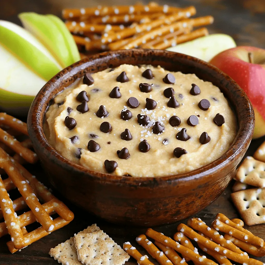To make this chocolate chip cookie dough dip, you will need some simple ingredients. Here’s what you need to gather: - 1 cup all-purpose flour - ½ cup unsalted butter, softened - 1 cup brown sugar, packed - 2 tablespoons granulated sugar - 2 teaspoons vanilla extract - ½ teaspoon salt - 1 cup cream cheese, softened - 1 cup mini chocolate chips - Optional dippers: pretzel sticks, graham crackers, or apple slices Each ingredient plays a special role. The flour gives the dip its doughy texture. The softened butter and cream cheese create a creamy base. Brown sugar adds richness, while granulated sugar brings sweetness. Vanilla extract gives a warm flavor, and salt enhances all the tastes. Mini chocolate chips add that classic cookie touch. You can choose fun dippers like pretzel sticks for a salty crunch, graham crackers for a sweet bite, or apple slices for a fresh twist. With these ingredients, you’re set to create a dip that everyone will love. For the full recipe, check out the details above! Baking the Flour Start by baking the flour. This step will remove any raw taste. Place one cup of all-purpose flour in a heatproof bowl. Microwave it for one minute. After, let it cool down for a few minutes. Softening the Butter and Cream Cheese Next, soften the butter and cream cheese. Use a half cup of unsalted butter and one cup of cream cheese. Leave them out at room temperature for about 30 minutes. This will help them mix better later. Creaming Butter and Sugars In a mixing bowl, add the softened butter. Then, add one cup of packed brown sugar and two tablespoons of granulated sugar. Beat them together until the mixture is creamy and smooth. Incorporating Cream Cheese Now, add the softened cream cheese to the bowl. Mix it in until everything combines well. The texture should be light and fluffy. Combining Dry and Wet Ingredients Slowly mix in the cooled flour and a half teaspoon of salt. Stir until just combined. Then, add in two teaspoons of vanilla extract and one cup of mini chocolate chips. Make sure the chips are evenly distributed throughout the dip. Chilling the Dip Transfer the dip into a serving bowl. Cover it and chill in the fridge for about 30 minutes. Chilling enhances the flavors and makes it even more delicious. Serving Suggestions When ready to serve, pair the dip with your favorite dippers. You can use pretzel sticks, graham crackers, or even apple slices. Enjoy this sweet treat with friends or family. For the full recipe, check out the earlier section. Importance of Softened Ingredients Softened ingredients are key for a smooth dip. Use room-temperature butter and cream cheese. This makes mixing easier and helps blend the flavors well. If they are too cold, lumps may form. Mixing Techniques Start by beating the butter and sugars together. Mix until creamy and light. Then, add the cream cheese. Mix slowly at first, then increase speed. This helps to avoid splatters while making it fluffy and smooth. Add-ins and Mix-ins Want to make your dip even better? Try adding different treats! Chopped nuts, toffee bits, or a splash of almond extract can add a fun twist. Mini marshmallows also give a nice texture. Adjusting Sweetness Level You can control the sweetness. If you prefer a less sweet dip, cut back on the brown sugar. Remember, you can always add more sugar later if needed. Taste as you go! Best Dippers to Use Choosing the right dippers can make a big difference. I love using pretzel sticks for that salty-sweet combo. Graham crackers add a crunchy contrast. Apple slices bring freshness, which balances the rich dip. Presentation Suggestions Make your dip look great! Serve it in a fun bowl with a colorful plate. Arrange the dippers around the dip. This makes it easy for guests to grab and enjoy. For more ideas, check the Full Recipe. {{image_2}} You can make chocolate chip cookie dough dip healthier with a few easy swaps. Start by using whole wheat flour instead of all-purpose flour. Whole wheat flour adds fiber and nutrients. You can also swap the butter for coconut oil or Greek yogurt. These options cut down on saturated fat. For lower sugar options, use less sugar in the recipe. You can reduce the brown and granulated sugar by half. If you want to cut sugar even more, consider using a sugar substitute like stevia or monk fruit. These alternatives still give you sweetness without the calories. Want to change the flavor? Try different extracts! Almond or hazelnut extracts can add a fun twist. Just replace the vanilla extract with your choice. Adding spices like cinnamon or nutmeg can also enhance the taste. A dash of cinnamon gives a warm flavor, while nutmeg adds a unique touch. Seasonal twists can make your dip special. For the holidays, mix in festive items like crushed peppermint or mini candy canes in December. In the fall, try adding pumpkin spice for a cozy flavor. Incorporating seasonal fruits is another great idea. Fresh strawberries or raspberries can brighten the dip in spring. You can fold in diced apples or pears in the fall for a fresh crunch. These additions keep the dip exciting all year round. For the full recipe, check out the recipe section above! To keep your chocolate chip cookie dough dip fresh, use an airtight container. Glass or plastic containers work well. Make sure to seal the lid tightly. Store the dip in a cool, dry place. Avoid areas with high humidity. In the fridge, this dip lasts about 5 to 7 days. You can freeze it too. If you freeze it, it stays good for up to 3 months. Just make sure it is in an airtight container. To revive your dip after storage, take it out of the fridge. Let it sit at room temperature for about 15 minutes. If it feels too thick, mix in a little cream cheese or milk. Before serving, taste it and adjust the sweetness if needed. This will ensure it tastes fresh and delicious. Enjoy with your favorite dippers! No, you should not eat raw flour. Raw flour can carry harmful bacteria, like E. coli. It is important to bake the flour first. This step makes it safe to eat. I recommend microwaving the flour for one minute. This simple process kills any germs. After baking, let it cool before mixing it into your dip. You can store chocolate chip cookie dough dip in the fridge for up to five days. Keep it in an airtight container. If you want to store it longer, you can freeze it. It stays good in the freezer for about three months. Just make sure to let it thaw in the fridge before serving. You have many options for dippers! Try using graham crackers or apple slices. Other good choices include vanilla wafers, chocolate cookies, or even strawberries. These dippers add fun flavors and textures. Get creative and use what you love! To make this dip gluten-free, swap the all-purpose flour for a gluten-free blend. Many brands offer good alternatives. Just ensure that all other ingredients are gluten-free as well. This way, everyone can enjoy the treat! You can make this dip vegan by using vegan butter and a dairy-free cream cheese. Also, make sure the chocolate chips are dairy-free. These simple swaps let you enjoy the dip without any animal products. It tastes just as delicious! For the full recipe, check out the earlier section. This recipe for chocolate chip cookie dough dip is both fun and tasty. We reviewed the key ingredients, preparation steps, storage tips, and variations. This dip suits any occasion with the right dippers. Keep in mind the suggestions for smooth texture and flavor enhancements. You can also explore healthier or seasonal options. Whether you serve it at a party or snack at home, this dip brings joy and sweetness. Enjoy creating and sharing this delicious treat!