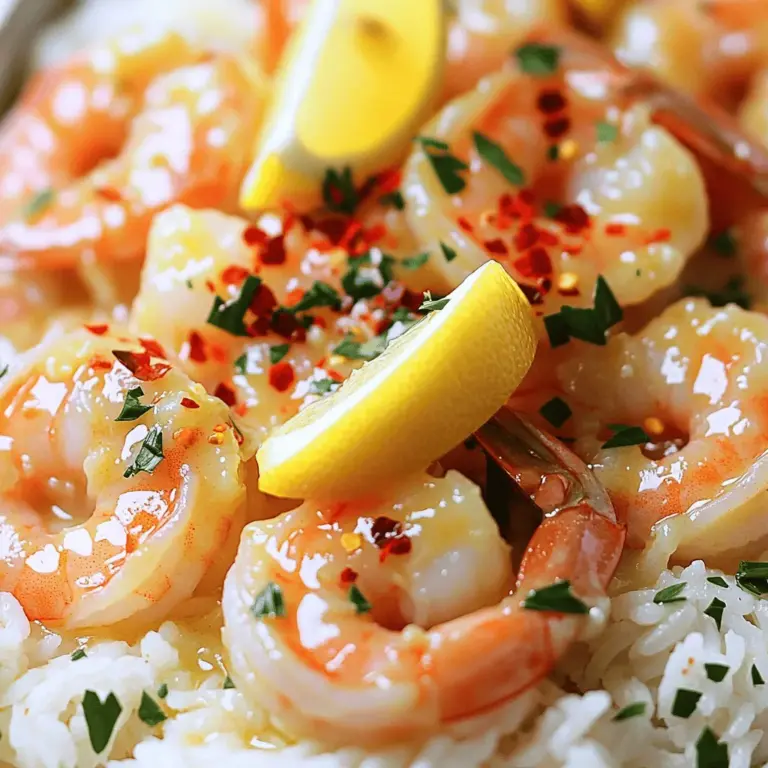 To make this tasty 30-minute garlic butter shrimp, you need the following items: - 1 pound large shrimp, peeled and deveined - 4 tablespoons unsalted butter - 4 cloves garlic, minced - 1 teaspoon red pepper flakes - Juice of 1 lemon - 1 tablespoon fresh parsley, chopped - Salt and pepper to taste - Cooked rice or pasta for serving Each ingredient plays a key role in building flavor. The shrimp should be large and fresh, as they absorb the garlic butter well. Unsalted butter allows you to control the salt. Garlic adds depth, while red pepper flakes provide a nice kick. Lemon juice brightens the dish, and parsley adds freshness. Don't forget the salt and pepper to enhance all the flavors. For more details, you can check the Full Recipe. Enjoy every bite of this quick and tasty meal! - Rinse and dry the shrimp, then season with salt and pepper. - Prep your cooking area by gathering all your tools and ingredients. - Melt the butter in a large skillet over medium heat until it bubbles. - Add minced garlic and sauté for about 30 seconds. Don't let it burn! - Place the seasoned shrimp in the skillet in a single layer. - Cook the shrimp for 2-3 minutes on one side until they turn pink. - Flip the shrimp and cook for another 2-3 minutes. - Sprinkle red pepper flakes over the shrimp. Squeeze the lemon juice on top. - Stir to mix well and finish cooking until shrimp are opaque. - Remove from heat and stir in chopped parsley. - Prep Time: 5 minutes - Cook Time: 25 minutes - Total Time: 30 minutes You can find the full instructions in the [Full Recipe]. Enjoy your tasty dish! To perfect your garlic butter shrimp, be careful with the garlic. When you sauté it, watch the heat. Garlic can burn quickly, and burned garlic tastes bitter. You want it to be fragrant and golden, not dark. Adjust the red pepper flakes to suit your taste. If you love heat, add more flakes. If you prefer mild, use less. This dish is flexible, so make it how you like! Presentation matters! Serve your shrimp over a bed of rice or pasta. This adds color and makes the dish pop. Garnish with lemon wedges and parsley. The bright lemon adds freshness, and parsley gives a lovely green touch. Don't forget the bread! A piece of crusty bread is perfect for soaking up the tasty garlic butter sauce. It makes the meal more enjoyable and satisfying. Check out the Full Recipe for more details! {{image_2}} You can boost the taste of your garlic butter shrimp with a few simple tweaks. Adding white wine to the pan gives a rich depth of flavor. Just pour in a splash after sautéing the garlic. Let it simmer for a minute before adding the shrimp. This adds a nice zing. Incorporating fresh vegetables also enhances the dish. Try adding sliced bell peppers or a handful of spinach. These veggies add color, nutrition, and taste. Toss them in the skillet with the garlic for a quick sauté. You’ll get a bright and vibrant meal. If you want a lighter dish, swap the butter for olive oil. This change keeps the shrimp tasty but cuts the calories. Use the same amount of oil as butter when you cook. The shrimp will still turn out nice and juicy. You can also replace shrimp with chicken or tofu for a different twist. If you choose chicken, cut it into bite-sized pieces and cook until golden. For tofu, use firm tofu and sauté until crispy. Both options bring new flavors and textures to the meal. For the full recipe and step-by-step instructions, check out the [Full Recipe]. To keep your garlic butter shrimp fresh, store leftovers in an airtight container. This will help keep the shrimp moist and flavorful. You can refrigerate them for up to 2 days. If you wait longer, the shrimp may lose their texture and taste. When it's time to enjoy your leftovers, reheat them gently in a skillet. This method helps maintain the shrimp's soft texture. Heat on low to avoid overcooking. Stir occasionally to warm them evenly. If you like, add a tiny bit of butter to enhance that rich flavor again. Enjoy every bite! Total cooking time is approximately 30 minutes. This includes prep and cooking. You can have a delicious meal ready in no time. Yes, just ensure they are fully thawed and patted dry before cooking. This helps them cook evenly and prevents excess water in the dish. It pairs well with rice, pasta, or a fresh salad. You can choose what you like best. Each option soaks up the garlic butter flavor nicely. The spiciness can be adjusted using red pepper flakes to your preference. Add more for heat or less for a milder taste. Customize it to fit your family's liking. For the full recipe, check out the details I shared earlier. Garlic butter shrimp is a simple and tasty dish. You learned how to prepare and cook it with fresh ingredients. Remember to watch the garlic closely to avoid burning. For added flavor, feel free to swap shrimp for chicken or tofu. Store any leftovers in the fridge for a few days. Overall, this dish is quick, easy, and perfect for any meal. Enjoy making it as much as I enjoy sharing it!