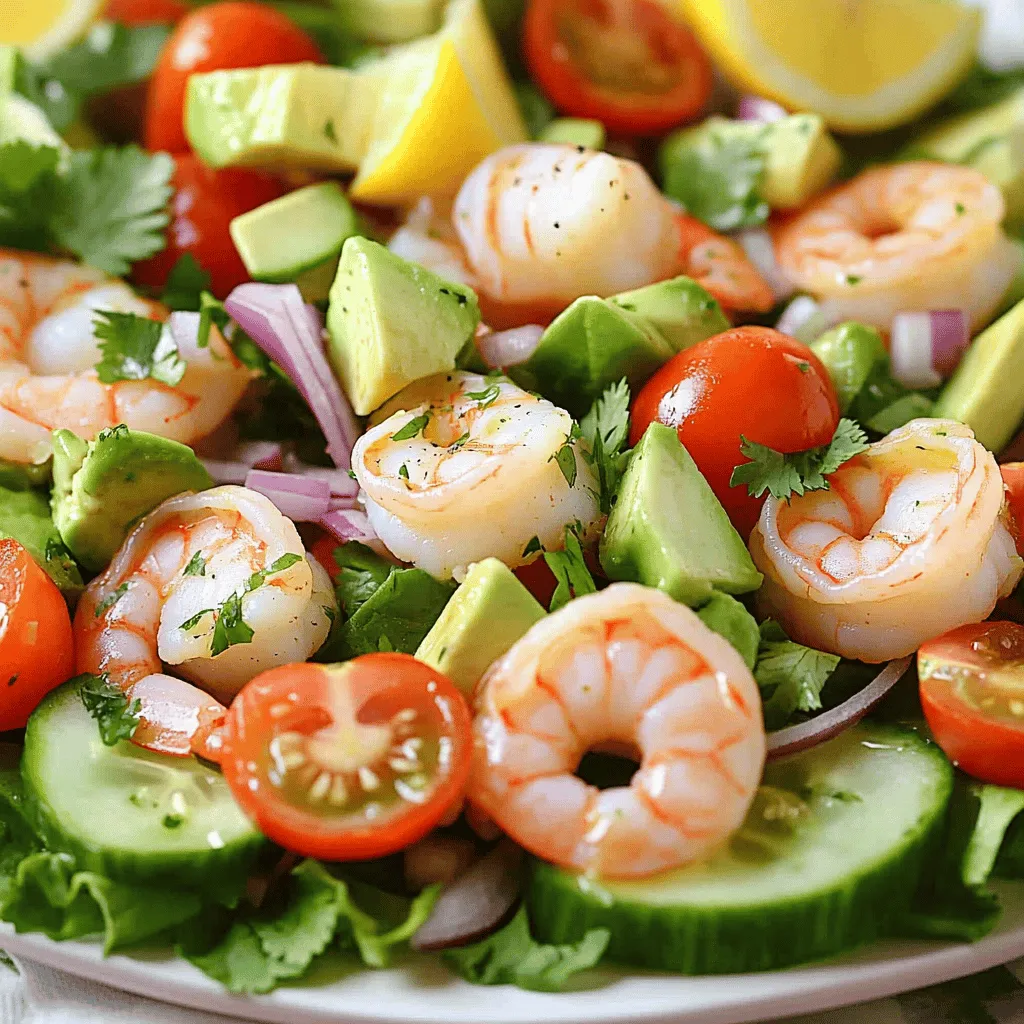 - 200g cooked shrimp, peeled and deveined - 200g cooked scallops - 1 cup cherry tomatoes, halved - 1 avocado, diced - 1 cup cucumber, diced - 1/4 cup red onion, finely chopped - 1/4 cup fresh cilantro, chopped - 1/4 cup lemon juice - 2 tablespoons olive oil - Salt and pepper to taste - Lettuce leaves (for serving) Gathering fresh ingredients is key. I love using wild-caught shrimp and scallops. They taste better and are better for the ocean. The cherry tomatoes add a pop of color and sweetness. The creamy avocado and crunchy cucumber balance the dish perfectly. Each serving of this salad has about 250 calories. It offers a great mix of protein, healthy fats, and carbs. You get around 20g of protein from the seafood. Healthy fats come from the avocado and olive oil. The carbs mainly come from the veggies. Seafood provides many benefits. It’s rich in omega-3 fatty acids, which are good for your heart. Eating seafood can help improve your mood and brain health too. Plus, it’s low in calories but high in nutrients. For the full recipe, check out Ocean Breeze Seafood Salad 🦐. - Step 1: Combine seafood Start by taking a large mixing bowl. Add 200g of cooked shrimp and 200g of cooked scallops. Make sure they are peeled and deveined. This gives a nice base for your salad. - Step 2: Add fresh vegetables Next, add 1 cup of halved cherry tomatoes, 1 diced avocado, and 1 cup of diced cucumber. Toss in 1/4 cup of finely chopped red onion and 1/4 cup of fresh cilantro. This mix brings a bright and fresh taste. - Step 3: Prepare the dressing In a small bowl, whisk together 1/4 cup of lemon juice, 2 tablespoons of olive oil, salt, and pepper. Mix until the dressing is well combined. This will enhance the flavors of the salad. - Step 4: Toss and let sit Pour the dressing over the seafood and vegetable mix. Gently toss everything to coat it well. Let the salad sit for about 10 minutes. This allows the flavors to meld together, making each bite delicious. - Ensuring seafood is thoroughly cooked Always use fully cooked seafood for safety. If you use raw seafood, ensure it reaches the right internal temperature. - Preparing fresh ingredients Choose fresh vegetables for the best taste. Look for bright colors and firm textures. Fresh ingredients make the salad lively. - Emulsifying the dressing Whisk the dressing well to combine the oil and lemon juice. This creates a creamy texture that coats your salad nicely. Enjoy the process of making Ocean Breeze Seafood Salad. Don't forget to check the [Full Recipe] for more details! When selecting shrimp and scallops, look for bright colors. Fresh shrimp should smell like the ocean, not fishy. Pick scallops that feel firm and look shiny. Check for the seasonality of seafood. This ensures better flavor and quality. In the summer, shrimp are often sweeter and more tender. In winter, scallops come into peak season. Knowing when seafood is at its best helps you make better choices. To boost flavor, add spices or herbs. Fresh dill or parsley can brighten the dish. A hint of garlic can also add depth. You can try different dressings too. Instead of lemon juice and olive oil, use a yogurt-based dressing for creaminess. This can give a new twist to your salad. Experiment with flavors until you find your perfect mix. How you serve your seafood salad matters. Use a large bowl to show off the colors. You can also use individual plates for a fancy touch. Garnish with lemon wedges and extra cilantro leaves. This adds a pop of color and freshness. Serve on a bed of lettuce for a nice crunch. These simple tips make your seafood salad look as good as it tastes. {{image_2}} You can create many types of seafood salads. Shrimp salad is a favorite. You can mix shrimp with creamy dressing or keep it light with lemon juice. Add herbs like dill or parsley for fresh flavor. Crab salad is another great option. You can use fresh crab meat or canned. Mix it with mayo and add a touch of mustard for zest. Pair it with celery for crunch. You can even make a crab salad with avocado for a creamy twist. If you want a vegan option, try using chickpeas or tofu instead of seafood. Both provide protein and a nice texture. You can add smoked paprika to give it a seafood-like flavor. For vegetables, you can swap in bell peppers or radishes. They add a nice crunch and color. Broccoli florets or green beans also work well for a healthy boost. Use what you have on hand to make it your own. In summer, you can try a tropical seafood salad. Add mango or pineapple for sweetness. It pairs well with shrimp or scallops. Serve it chilled on hot days. In winter, a warm seafood salad works best. Use cooked seafood and mix it with roasted root veggies. You can add a warm vinaigrette for comfort. These choices keep your meals exciting all year round. To keep your seafood salad fresh, place it in the fridge right away. Use an airtight container to seal in flavor and moisture. This helps prevent any strong smells from spreading. I find glass containers work best. They are easy to clean and don't absorb odors. You can freeze seafood salad, but it can change texture. The seafood may become mushy upon thawing. To maintain texture and flavor, freeze it without the dressing. Prepare the dressing fresh when ready to serve. This keeps the salad tasting great. Seafood salad lasts about three days in the fridge. Keep an eye on it. Signs of spoilage include a sour smell or a slimy texture. If you notice these signs, it’s best to throw it away. Always trust your senses! For a tasty seafood salad, shrimp and scallops are top picks. They offer sweet, mild flavors. You can also use crab, lobster, or even smoked salmon. Each type brings a unique taste and texture. Yes, you can prep seafood salad ahead of time. Just keep the dressing separate until serving. This keeps the veggies crisp and fresh. You can store the salad in the fridge for about two days. Seafood salad is very healthy. It is low in calories and high in protein. The shrimp and scallops provide essential nutrients. Plus, the fresh veggies add fiber and vitamins. This dish supports a balanced diet. You can find the complete recipe for Ocean Breeze Seafood Salad in the earlier section. Ocean Breeze Seafood Salad offers a blend of fresh flavors and healthy ingredients. With cooked shrimp, scallops, and vibrant veggies, this salad is both tasty and nutritious. You can make it your own by swapping ingredients or adding spices. Remember to store leftovers properly for best taste. Enjoy your summer with this light and refreshing dish! Try different variations to keep things exciting. Enjoy every bite of your Ocean Breeze Seafood Salad!