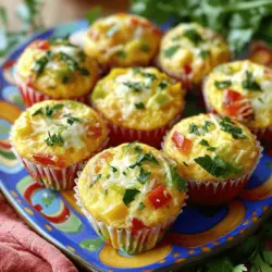 To make these tasty egg muffins, you need: - 6 large eggs - 1/2 cup milk - 1 cup diced bell peppers (mix of red, green, and yellow) - 1/2 cup diced onions - 1 cup fresh spinach, chopped - 1/2 cup shredded cheese (cheddar or mozzarella) - 1/2 teaspoon garlic powder - 1/2 teaspoon salt - 1/4 teaspoon black pepper These simple ingredients create a base full of flavor and nutrition. You can customize your egg muffins easily. Consider adding: - 1/4 cup cooked and crumbled turkey sausage or diced ham - Chopped tomatoes for extra freshness - Zucchini for a veggie boost - Feta cheese for a tangy twist Feel free to mix and match according to your taste. Each muffin packs a punch of nutrition. Here’s what you get per muffin: - Calories: 90 - Protein: 6g - Fat: 5g - Carbohydrates: 5g - Fiber: 1g These muffins are not only easy to make but also a great way to start your day. For the full recipe, check the section above. Start by preheating your oven to 350°F (175°C). Grease a muffin tin with cooking spray or olive oil. This helps the muffins come out easily after baking. Make sure to coat each cup well. It takes just a minute, but it makes a big difference. In a large bowl, whisk together 6 large eggs and 1/2 cup of milk. Mix until smooth. Next, add in 1 cup of diced bell peppers, 1/2 cup of diced onions, and 1 cup of fresh chopped spinach. Then, stir in 1/2 cup of shredded cheese, 1/2 teaspoon of garlic powder, 1/2 teaspoon of salt, and 1/4 teaspoon of black pepper. If you want more protein, fold in 1/4 cup of cooked turkey sausage or diced ham. Make sure everything is mixed well. This step is where you can get creative with flavors. Pour the egg mixture into the greased muffin tin. Fill each cup about 3/4 full. Bake in the preheated oven for 18-20 minutes. The muffins should puff up and be set in the middle. To test doneness, insert a toothpick into the center of a muffin. If it comes out clean, they're ready! After baking, let the muffins cool for a few minutes in the tin. Then, carefully remove them. Enjoy this simple yet tasty meal from the Full Recipe. To make the best egg muffins, start with fresh eggs. Use a whisk to blend the eggs and milk well. This step helps your muffins rise nicely. Add your veggies and cheese slowly. Mix them in gently to keep air in the egg batter. Fill the muffin cups to three-quarters full. This allows space for the muffins to puff up. Bake until they are golden and firm in the center. A toothpick test works well; if it comes out clean, they’re done! Store your egg muffins in an airtight container. This keeps them fresh in the fridge for up to five days. If you want to save them longer, freeze them. Wrap each muffin in plastic wrap and place them in a freezer bag. They can last for up to three months in the freezer. To reheat, simply pop them in the microwave. Just a minute or two should warm them right up! Egg muffins are great on their own but can be even better with sides. Pair them with fresh fruit for a light meal. You can also serve them with toast for a heartier breakfast. A dollop of salsa or hot sauce adds a nice kick. For a fun twist, stack them on a sandwich or in a wrap. They make a tasty snack anytime! For the full recipe, check out the Sunny Morning Egg Muffins. {{image_2}} You can make your egg muffins vegetarian by leaving out meat. Use a mix of veggies like zucchini, mushrooms, and kale. These add great flavor and nutrients. You can swap the cheese for a dairy-free option if you prefer. Try adding herbs like dill or basil for extra taste. For more protein, add cooked bacon or turkey sausage. These ingredients elevate your breakfast muffins. You can also use chickpeas or lentils for a plant-based protein boost. Another option is to mix in cottage cheese, which adds creaminess and protein without many calories. Play with different spices to change the flavor. Try smoked paprika for a smoky taste or curry powder for a warm twist. You can also use salsas or hot sauces for a kick. Experimenting with different cheeses, like feta or blue cheese, can also create unique flavor profiles. For a sweet option, mix in some chopped fruits like apples or berries. You can find the Full Recipe to get started on these tasty variations! To keep your egg muffins fresh, store them in an airtight container. Use a container that is not too big, so the muffins don't move around. Place parchment paper between layers if you stack them. This will help avoid sticking. Store them in the fridge right after they cool down. Freezing is a great way to save your egg muffins for later. Allow the muffins to cool completely. Wrap each muffin in plastic wrap or foil. Then, place them in a freezer-safe bag. Squeeze out as much air as possible before sealing. You can freeze them for up to three months. In the fridge, your egg muffins will last about five days. They stay tasty and safe to eat during this time. If you freeze them, they can last for up to three months. Just remember to label the bag with the date. This way, you know when to enjoy them! For the full recipe, check out the linked recipe section above. Yes, you can make these egg muffins ahead of time. They store well in the fridge. After baking, let them cool down. Place them in an airtight container. They stay fresh for up to five days. This makes them perfect for busy mornings. If you want an egg-free option, try using silken tofu. Blend it until smooth. Use 1/4 cup of blended tofu for each egg. You can also use chickpea flour mixed with water. This gives a similar texture. Both options work well in the recipe. Reheating is easy. Preheat your oven to 350°F (175°C). Place the muffins on a baking sheet. Heat them for about 10 minutes. You can also use a microwave. Heat each muffin for about 30 seconds. Enjoy them warm for a tasty breakfast! You can make easy breakfast egg muffins using simple ingredients. We covered main ingredients, optional add-ins, and their nutrition. I shared steps for prepping, mixing, and baking. Tips on perfecting and storing your muffins were also included. You can explore variations like vegetarian and protein-packed options, too. These muffins are quick, healthy, and customizable. Enjoy easy breakfasts without the fuss!
