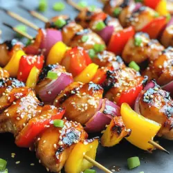 - 1 lb boneless, skinless chicken thighs - Honey, Sriracha sauce, soy sauce, sesame oil - Garlic and ginger for flavor enhancement - Bell peppers and red onion for variety - Skewers (wooden or metal) To make Honey Sriracha Chicken Skewers, I love using simple, fresh ingredients. First, I pick 1 pound of boneless, skinless chicken thighs. They stay juicy when grilled. Next, I gather the sauce ingredients. I use 1/4 cup of honey for sweetness. Then, I add 2 tablespoons of Sriracha sauce. Adjust this to your taste. If you like it spicy, add more! I include 2 tablespoons of soy sauce. It adds a nice savory flavor. Next, I mix in 1 tablespoon of sesame oil for a hint of nuttiness. I also use two cloves of minced garlic and 1 teaspoon of grated ginger. These two add warmth and depth. For color, I choose bell peppers and red onion. I like a red and a yellow bell pepper, cut into 1-inch pieces, and a medium red onion, cut into chunks. They add crunch and a pop of color. Finally, grab some skewers, either wooden or metal. If using wooden ones, remember to soak them in water first. This step helps prevent burning on the grill. For the full recipe, check the detailed instructions above. Start by whisking together the honey, Sriracha, soy sauce, sesame oil, minced garlic, and grated ginger in a bowl. This mixture brings a sweet and spicy kick to the chicken. Once mixed, add the boneless, skinless chicken thighs cut into 1-inch pieces. Make sure every piece gets coated well in this flavorful blend. Cover the bowl and place it in the fridge for at least 30 minutes. For even better flavor, let it marinate for up to 2 hours. If you are using wooden skewers, soak them in water for at least 30 minutes. This step helps prevent burning while grilling. Meanwhile, preheat your grill or grill pan to medium-high heat. A hot grill ensures that the chicken cooks quickly and gets those beautiful grill marks we all love. Now it’s time to build your skewers! Thread the marinated chicken pieces onto the skewers. Alternate with colorful pieces of red and yellow bell peppers and chunks of red onion. This adds a nice crunch and sweetness. Place the skewers on the preheated grill. Grill for about 10 to 12 minutes, turning them occasionally. You want the chicken to reach an internal temperature of 165°F (75°C) and have nice grill marks. In the last few minutes of grilling, brush on some extra honey Sriracha sauce from the leftover marinade. This glaze gives a shiny finish and boosts flavor. Enjoy these delicious Honey Sriracha Chicken Skewers as a treat for your next meal! For the full recipe, check the details above. For the best flavor, I suggest marinating the chicken for at least 30 minutes. However, if you have time, let it sit for up to 2 hours. This longer marinating time allows the flavors to infuse deeply into the meat. If you want a spicier kick, simply add more Sriracha to your marinade. Start with a teaspoon more and adjust to your taste. To prevent wooden skewers from burning, soak them in water for 30 minutes before grilling. This simple step helps keep your skewers intact. For even cooking, turn the skewers every few minutes. This way, you ensure that every side gets those perfect grill marks. Aim for an internal temperature of 165°F to know when your chicken is done. Garnish your Honey Sriracha Chicken Skewers with sesame seeds and chopped scallions. These toppings add a nice crunch and fresh flavor. For side dishes, consider serving with rice or a crisp salad. Both pair well and balance out the sweet and spicy flavors of the skewers. Enjoy exploring these options! For the full recipe, you can refer to the earlier sections. {{image_2}} You can switch up the protein in these skewers. Shrimp is a great choice. It cooks fast and absorbs flavors well. Tofu works for a plant-based option. Firm tofu holds its shape well when grilled. You can also use vegetables like mushrooms, zucchini, or eggplant for a tasty vegetarian skewer. Just make sure to cut them into similar sizes for even cooking. Feel free to get creative with the marinade. You could try different sauces like teriyaki or hoisin for a sweet twist. Adding spices like cumin or paprika can enhance the flavor too. If you want a different sweetener, maple syrup or agave nectar works well instead of honey. Each option gives you a unique taste. If you can't grill outside, you can bake these skewers in the oven. Preheat your oven to 400°F (200°C). Place the skewers on a baking sheet lined with parchment paper. Bake for about 15-20 minutes, turning halfway. For a quick indoor option, broiling is another great method. Set your broiler to high and broil for 10-12 minutes, turning regularly for even cooking. Both methods give you delicious skewers without a grill. For the full recipe, check out the main article! To keep your Honey Sriracha Chicken Skewers fresh, place leftovers in an airtight container. Store them in the refrigerator. These skewers stay good for up to three days. After that, they may lose flavor and texture. When you're ready to eat leftovers, the best way to reheat them is in the oven. Set your oven to 350°F (175°C) and heat for about 10-15 minutes. This method helps keep the chicken juicy and flavorful. You can also use a microwave, but be careful not to overcook. The safe internal temperature for reheated chicken is 165°F (75°C). Always check with a food thermometer to ensure it’s hot and safe to eat. For the best flavor, marinate the chicken for at least 30 minutes. This allows the chicken to soak up the sweet and spicy goodness of the honey Sriracha mix. If you have more time, marinate for up to 2 hours. The longer marination gives the chicken a deeper flavor. Yes, you can prepare these skewers in advance. You can marinate the chicken and assemble the skewers a few hours before grilling. Just keep them covered in the fridge until you're ready to cook. This makes it easy to throw them on the grill when guests arrive or when you're ready to eat. If you don't have Sriracha, you can try other hot sauces. Some options include sambal oelek or chili garlic sauce. For a milder flavor, use a bit of sweet chili sauce. You can also mix in some cayenne pepper or red pepper flakes if you want to adjust the heat level. To sum up, we explored a simple and tasty chicken skewers recipe. You learned about the key ingredients, how to marinate and grill the chicken, and tips for flavor and cooking. I shared variations for different proteins and cooking methods. Plus, we covered how to store and reheat leftovers properly. Enjoy making these skewers for your next meal. They are easy, fun, and packed with flavor! Keep experimenting to find your favorites.