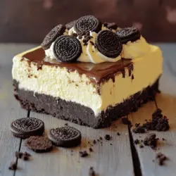 - 24 Oreo cookies, crushed - 1/2 cup unsalted butter, melted - 2 cups cream cheese, softened - 1 cup powdered sugar - 1 teaspoon vanilla extract - 1 cup heavy whipping cream - 10 Oreo cookies, roughly chopped for filling - 4 Oreo cookies, whole for garnish The main stars of this recipe are the Oreo cookies, cream cheese, and heavy whipping cream. The crushed Oreos make a tasty crust that holds everything together. The cream cheese gives the cheesecake its rich and smooth texture. The heavy whipping cream adds lightness and makes it fluffy. - Toppings and garnishes - Flavor variations You can add toppings like chocolate sauce or whipped cream for extra fun. You can also use different flavors, like mint Oreos, for a twist. This flexibility lets you tailor the cheesecake to your taste. - Springform pan - Mixing bowls - Electric mixer You will need a springform pan to easily remove the cheesecake. Mixing bowls help you combine ingredients well. An electric mixer will make whipping the cream and mixing the cheese easier. For the full recipe, check out the details above. This no bake Oreo cheesecake is simple and sure to impress! - First, combine 24 crushed Oreo cookies and 1/2 cup melted butter in a bowl. - Mix until the crumbs are fully coated in butter. This helps the crust stick together. - Next, press this mixture firmly into the bottom of a 9-inch springform pan. Aim for an even layer. - Chill the crust in the freezer while you prepare the filling. This makes it firm and easy to work with. - In a large mixing bowl, beat 2 cups of softened cream cheese until it’s smooth. - Gradually add in 1 cup of powdered sugar and 1 teaspoon of vanilla extract. Mix well until combined. - In a separate bowl, whip 1 cup of heavy cream until it forms stiff peaks. This gives the cheesecake a light texture. - Gently fold the whipped cream into the cream cheese mixture. Be careful not to deflate the whipped cream. - Finally, add 10 roughly chopped Oreo cookies and fold them in until they are evenly mixed. - Pour the cheesecake filling over the prepared crust. - Use a spatula to smooth the top. This makes it look nice and neat. - Cover the cheesecake with plastic wrap and refrigerate for at least 4 hours. This helps it set properly. - Once set, remove the cheesecake from the springform pan. - Garnish with 4 whole Oreo cookies on top before serving. Enjoy this simple yet delightful treat! For the full recipe, refer to the provided link. To get the best texture for your no bake Oreo cheesecake, start with your cream cheese. It must be soft. Take your cream cheese out of the fridge about 30 minutes before you use it. This will help it blend smoothly. If it’s still hard, you can cut it into small pieces. This softening trick works wonders! Next, let’s talk about whipped cream. Whipping your cream to stiff peaks is key. This means the cream should hold its shape well. Use a cold bowl for better results. This helps trap the air and gives you a light texture. When you combine the whipped cream with cream cheese, fold gently. This keeps the airy texture intact. Serving your cheesecake can be fun! Consider drizzling chocolate sauce over each slice. You can also sprinkle crushed Oreos on top for a crunchy finish. If you want to impress guests, serve slices on individual plates. This makes for a lovely presentation. Add a sprig of mint for a pop of color. For gatherings, place your cheesecake on a nice cake stand. This makes it look fancy. You can even slice it into small squares for easy serving. When making your cheesecake, avoid overmixing the filling. If you mix too much, the texture will become dense. You want it light and fluffy. Just mix until everything is combined. Another mistake is not chilling long enough. Your cheesecake needs at least four hours in the fridge. If you don’t chill it enough, it won’t set properly. Trust me, patience is key for a perfect no bake Oreo cheesecake! {{image_2}} You can easily change the flavor of your no bake Oreo cheesecake. Try using different cookies, like Mint Oreos. They add a fresh twist to the classic taste. You can also mix in chocolate or caramel. Drizzling caramel sauce on top gives a rich flavor. You might even blend in peanut butter for a nutty surprise. Each option takes your cheesecake to a new level. If you have dietary needs, you can still enjoy this dessert. For a gluten-free version, use gluten-free Oreo cookies. They work just like regular Oreos. If you prefer a vegan cheesecake, swap the cream cheese for a nut-based cream cheese. You can use coconut cream instead of heavy cream. This way, you keep the texture creamy while making it plant-based. Making mini cheesecakes is a fun idea. It’s perfect for parties or gatherings. You can use muffin tins to create individual servings. Just line the muffin cups with paper liners. Then, follow the same steps with the crust and filling. These mini treats are easy to grab and enjoy. They also look cute on any dessert table. To keep your no bake Oreo cheesecake fresh, store it in the fridge. Place it in an airtight container. This way, it won’t absorb any odors from your fridge. If you can, wrap it in plastic wrap before putting it in the container. This adds another layer of protection. You can freeze slices of your cheesecake for later. Use a sharp knife to cut the cheesecake into pieces. Wrap each slice tightly in plastic wrap. Then, place them in a freezer-safe container or bag. For best taste, eat frozen slices within two months. When you are ready to enjoy, take a slice out and let it thaw in the fridge for a few hours. This helps maintain its creamy texture. Leftover cheesecake lasts about 5 to 7 days in the fridge. Always check for signs of spoilage before eating. If you see any mold or an off smell, it's time to toss it. Staying safe in the kitchen is key, even with a delicious treat like this! For the best flavor, eat your cheesecake as soon as possible. For the full recipe, click here. To make a no bake Oreo cheesecake, gather your ingredients first. You’ll need crushed Oreo cookies, melted butter, cream cheese, powdered sugar, vanilla extract, heavy whipping cream, and some chopped Oreos. 1. Make the crust: Mix crushed Oreo cookies and melted butter in a bowl. Press this mixture into the bottom of a springform pan. Chill it while you prepare the filling. 2. Prepare the filling: Beat the cream cheese until smooth. Add powdered sugar and vanilla extract, mixing until combined. 3. Whip the cream: In another bowl, whip the heavy cream until stiff peaks form. Fold this into the cream cheese mixture gently. 4. Combine: Add the chopped Oreos to the filling and mix carefully. Pour the filling over the chilled crust. 5. Chill: Cover the pan and refrigerate for about four hours until set. It’s simple and fun to make! For the full recipe, check the details above. Yes, you can use low-fat cream cheese in this recipe. However, the texture may change. Low-fat cream cheese often has more water. This can make the cheesecake less firm. The taste might also be a bit different. It may not be as rich and creamy. If you prefer a lighter option, low-fat works, but full-fat gives the best results. A no bake cheesecake needs about four hours to set in the fridge. This time allows the filling to firm up. For best results, let it chill overnight. This gives you a smooth and creamy texture. If you cut it too early, it may not hold its shape well. If you don’t have heavy cream, you can use whipped topping or coconut cream. Whipped topping is easy to use and saves time. It can give a lighter texture. Coconut cream adds a unique flavor but changes the taste. You can also blend milk with butter for a similar effect. Just remember, these options will alter the final taste and texture a bit. This blog post shared simple steps to make a no-bake Oreo cheesecake. You learned about the main ingredients and options for personalization. I provided tips to help you avoid common mistakes and enhance your dessert. Remember, patience is key. Chill the cheesecake long enough for the best results. You can also experiment with flavors and toppings. With these insights, you can create a delicious dessert that impresses. Go ahead and make your cheesecake today!