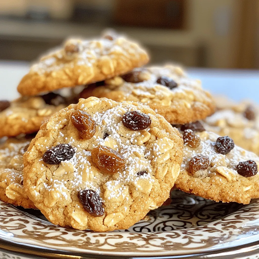 To make classic oatmeal raisin cookies, gather these simple ingredients. - 1 cup rolled oats - 1 cup all-purpose flour - 1/2 teaspoon baking soda - 1/2 teaspoon salt - 1 teaspoon cinnamon - 1/2 cup unsalted butter, softened - 1/2 cup brown sugar, packed - 1/2 cup granulated sugar - 1 large egg - 1 teaspoon vanilla extract - 1 cup raisins - 1/2 cup chopped walnuts (optional) These ingredients combine to create a chewy texture and sweet flavor. The oats give the cookies a hearty bite, while the butter and sugars provide richness. You can add walnuts for crunch or keep it simple with just raisins. Using high-quality ingredients ensures great taste. The spices, like cinnamon, bring warmth to each bite. For the full recipe, check out the details above. Enjoy baking! 1. Prepping the baking sheet and oven Start by preheating your oven to 350°F (175°C). Line a baking sheet with parchment paper. This helps the cookies not stick and makes for easy cleanup. 2. Mixing dry ingredients In a small bowl, mix together the rolled oats, flour, baking soda, salt, and cinnamon. Set this bowl aside. This mix forms the base of our cookie and adds great flavor. 3. Creaming the butter and sugars In a large bowl, cream together the softened butter, brown sugar, and granulated sugar. Mix until the blend is light and fluffy. This step adds air to your dough, making the cookies soft. 4. Combining wet and dry mixtures Beat in the egg and vanilla extract until they blend well. Gradually add your dry mix to the wet mix. Stir gently until just combined. Avoid overmixing, as this can lead to tough cookies. 1. Forming cookie dough Fold in the raisins and walnuts (if you choose to use them) until they spread evenly in the dough. Using a tablespoon, drop rounded balls of dough onto your baking sheet. Leave some space between each, as they will spread while baking. 2. Baking duration and temperature Bake in the preheated oven for 10-12 minutes. Watch for golden brown edges while the centers remain soft. This is the sweet spot for chewy cookies. 3. Cooling and storing the cookies Remove the cookies from the oven and let them cool on the baking sheets for 5 minutes. After that, transfer them to wire racks to cool completely. For storage, keep them in an airtight container. This keeps your cookies fresh and tasty. For the complete recipe, check out the [Full Recipe]. To make great oatmeal raisin cookies, you must measure your ingredients carefully. The right balance of oats, flour, and sugars gives the best flavor. Use rolled oats for a chewy texture. They hold up well during baking. To get that ideal chewiness, mix the dough just enough. If you overmix, your cookies will be tough. After baking, let them cool on the sheet for five minutes. This helps them set and stay soft. Then, move them to a wire rack to cool completely. Many bakers make the mistake of overmixing the dough. Mix just until the dry ingredients disappear. This keeps your cookies light and chewy. Another mistake is not checking your oven temperature. An oven that is too hot can burn the edges. Use an oven thermometer to ensure accuracy. Lastly, do not skip the cooling step. If you take cookies off too soon, they can break apart. Let them cool properly for the best results. For more details, check out the Full Recipe. {{image_2}} To make gluten-free oatmeal raisin cookies, swap the all-purpose flour for gluten-free flour. This mix works well and helps the cookies hold together. Use the same amount as the original recipe. When mixing, watch the dough closely. It may need a bit more moisture. Add a tablespoon of milk if it feels too dry. For a vegan version, replace the egg with 1/4 cup of applesauce or a flax egg. A flax egg is made by mixing one tablespoon of flaxseed meal with three tablespoons of water. Replace the butter with coconut oil or a vegan butter substitute. For sweeteners, use maple syrup or agave nectar. These swaps keep the cookies tasty and plant-based. You can make your cookies even better by adding chocolate chips or shredded coconut. Mix in about 1/2 cup of these extras for a fun twist. You can also try adding spices like nutmeg and ginger. Just a pinch of each can add warmth and depth to the flavor. Experiment with these ideas to find your favorite! To keep your oatmeal raisin cookies fresh, store them in an airtight container. This helps prevent them from drying out. You can also place a slice of bread in the container. The bread keeps the cookies soft. Make sure to cool the cookies completely before storing them. This way, they won’t get soggy. Recommended containers include: - Plastic storage containers - Glass jars with tight lids - Zip-top bags For long-term storage, freezing is a great option. To freeze, place the cookies in a single layer on a baking sheet. Freeze them for about an hour. Once they are firm, transfer them to a freezer bag. Remove excess air from the bag to prevent freezer burn. To thaw and enjoy later, take out the cookies and let them sit at room temperature. You can also warm them in the microwave for about 10-15 seconds. This brings back their fresh-baked taste. Enjoy your treats any time! If you want the full recipe for these cookies, you can find it [here]. To make chewy cookies, keep these tips in mind: - Use brown sugar: It adds moisture. - Don’t overbake: Remove cookies when edges are golden. - Chill the dough: This helps keep cookies thick. Common pitfalls to avoid include: - Overmixing the dough: This makes cookies tough. - Using too much flour: Weigh your flour for accuracy. Yes, you can use quick oats, but note these differences: - Texture: Quick oats make cookies softer. - Baking: They cook faster, so watch them closely. For best results, I recommend using rolled oats. They give chewy cookies a heartier bite. You can try these popular mix-ins: - Chocolate chips: They add sweetness. - Coconut: It brings a tropical flair. - Nuts: Walnuts or pecans add crunch. Seasonal options include: - Dried cranberries: Great for fall. - Pumpkin spice: Perfect for a cozy touch. Get creative! Mix and match to find your favorite flavors. For the full recipe, check out the Chewy Oatmeal Raisin Delight. Baking oatmeal cookies involves careful ingredient choices and clear steps. We covered what you need, from oats to optional spices. I shared tips for perfect texture, common mistakes to avoid, and variations for gluten-free and vegan diets. Remember to store your cookies properly for the best flavor. With practice, baking these cookies can become second nature. Enjoy the process and share them with friends. Happy baking!