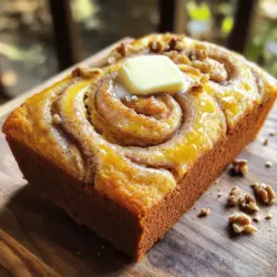 To make delicious cinnamon swirl banana bread, gather these main ingredients: - 3 ripe bananas, mashed - 1/3 cup melted coconut oil (or unsalted butter) - 1/2 cup brown sugar - 1/4 cup granulated sugar - 2 large eggs - 1 teaspoon vanilla extract - 1 teaspoon baking soda - Pinch of salt - 1 1/2 cups all-purpose flour - 2 teaspoons ground cinnamon Each ingredient plays a key role. The ripe bananas give the bread sweetness and moisture. Coconut oil adds a nice richness. The sugars create a lovely balance of sweetness. Eggs bind everything together, while baking soda helps the bread rise. You can make your banana bread even better with some optional add-ins: - 1/4 cup chopped walnuts - 1/4 cup chocolate chips - 1/2 cup dried fruit (like raisins or cranberries) These add-ins add crunch and flavor. Walnuts bring texture, while chocolate chips create a sweet surprise. Dried fruit adds a chewy element that complements the bananas. If you need to swap out some ingredients, here are good options: - Use applesauce instead of coconut oil for a lighter bread. - Substitute honey or maple syrup for brown sugar. - Almond flour can replace all-purpose flour for a gluten-free option. These substitutions keep the recipe flexible. You can adjust it to fit your taste or dietary needs. Remember, each change may alter the texture and taste a bit, but it will still be tasty! For the full recipe, check the details above. To start, gather all your ingredients. You will need ripe bananas, coconut oil, brown sugar, and more. First, preheat your oven to 350°F (175°C). This step makes sure the bread bakes evenly. Grease a 9x5-inch loaf pan or line it with parchment paper for easy removal later. In a large bowl, mash the ripe bananas. I love using bananas that are very soft. They add great flavor. Next, pour in the melted coconut oil. Mix these two well until smooth. Now, add the brown sugar and granulated sugar. Stir the mixture until it’s fully combined. This will help create a sweet base for your bread. Next, beat in the eggs one at a time. Follow this with the vanilla extract. Now, sprinkle the baking soda and a pinch of salt over the mixture. Mix it all together. Finally, add the flour slowly. Stir until just combined. Remember, a few lumps are okay. Overmixing can make the bread tough. For the swirl, you'll need ground cinnamon and sugar. In a small bowl, mix together two teaspoons of cinnamon with one tablespoon of sugar. This blend will create the lovely swirl in your banana bread. Now, pour half of the banana bread batter into your prepared loaf pan. Evenly sprinkle half of the cinnamon sugar mixture over this layer. Then, add the rest of the batter on top. Finally, sprinkle the remaining cinnamon sugar mixture. Use a knife to gently swirl it around. This creates a marbled effect that looks beautiful. Now it’s time to bake! Place the loaf pan in your preheated oven. Bake for 55-65 minutes. To check if it's done, insert a toothpick into the center. If it comes out clean, your bread is ready. Once baked, let it cool in the pan for about 10 minutes. Then, transfer it to a wire rack. This helps the bread cool evenly. For the best taste, serve warm with butter. If you want to impress, add a few extra walnuts or banana slices on top. Enjoy making this delightful Cinnamon Swirl Banana Bread! For the full recipe, refer to the earlier section. Need ripe bananas fast? Place them in a brown paper bag. This traps ethylene gas, which speeds up ripening. You can also add an apple to the bag for even faster results. If you're in a real rush, bake unripe bananas at 300°F for about 15-20 minutes. They will become soft and sweet. Ripe bananas give your bread a rich flavor. Mixing is key but too much can ruin texture. When adding flour, stir just until combined. A few lumps are fine. Overmixing can create tough bread. Aim for a moist, soft loaf with a tender crumb. This bread should melt in your mouth. Swirling cinnamon sugar makes your bread pretty and tasty. First, mix cinnamon with sugar in a small bowl. When you pour the batter into the pan, sprinkle half the mixture on top. Pour the rest of the batter, then add the remaining cinnamon sugar. Use a butter knife to swirl gently. Don’t overdo it; you want a nice marbled look. This step makes each slice special. For the full recipe, check out my detailed guide. {{image_2}} You can easily make this banana bread nut-free. Just skip the walnuts. This bread will still taste great. The cinnamon and banana flavors shine through. It keeps the same moist texture without nuts. You can share it with friends who have nut allergies. To make a vegan version, replace the eggs with flax eggs. Mix one tablespoon of flaxseed meal with two and a half tablespoons of water. Let it sit for five minutes to thicken. Use plant-based oil instead of butter. You can also use almond milk or oat milk instead of regular milk. This version is just as tasty! Want to make your banana bread even more fun? Add chocolate chips or dried fruit! Dark chocolate chips bring a sweet touch. Dried cranberries or raisins add a nice chewiness. Just fold in half a cup of either into the batter. This extra twist makes every slice a new treat. For the complete recipe, check out the [Full Recipe]. After you bake your cinnamon swirl banana bread, let it cool first. Once cool, wrap it tightly in plastic wrap. You can also use aluminum foil. This keeps the bread fresh and moist. Store it at room temperature for up to three days. If you want to keep it longer, consider freezing it. To freeze banana bread, first, slice it into pieces. Wrap each slice in plastic wrap. Then place the wrapped slices in a freezer bag. You can also freeze the whole loaf. Just wrap it well and place it in a sturdy bag. Frozen banana bread can last up to three months. When you’re ready to eat, just take out a slice and let it thaw. To reheat your banana bread, you have a few options. For a slice, place it in the microwave for about 15-20 seconds. This warms it up nicely. If you prefer a crispier texture, use the oven. Preheat your oven to 350°F (175°C). Place the bread on a baking sheet and heat for about 10 minutes. Enjoy the warm, fresh taste just like when it was first baked. To make your banana bread lighter, try using less flour. Measure carefully. You can also mix the batter less. Overmixing makes it dense. Adding an extra egg can help too. This adds air and makes it fluffier. Lastly, make sure your bananas are very ripe. The riper they are, the sweeter and lighter your bread will be. Yes, you can use frozen bananas! Just thaw them first before mashing. Frozen bananas are great for baking. They become very soft, making them easy to mash. This also helps to add moisture to your bread. Just remember to drain any extra liquid from thawed bananas for the best results. To check if your bread is done, use a toothpick. Insert it into the center of the loaf. If it comes out clean, your bread is ready. If it has wet batter on it, bake a bit longer. You can also gently press the top of the bread. It should feel firm and spring back. Follow these tips for perfect banana bread every time! For the complete recipe, see the Full Recipe section. You learned the key ingredients and steps for making Cinnamon Swirl Banana Bread. We discussed tips for ripening bananas, preventing overmixing, and achieving that perfect swirl. You also discovered variations, like nut-free and vegan options, and how to store any leftovers. Remember, each small change can enhance your bread's flavor and texture. With these insights, you can confidently bake a delicious loaf that friends and family will love. Now, grab those ripe bananas and enjoy the process of creating your tasty treat!