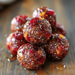 To craft these tasty energy bites, you need simple, wholesome ingredients. Here’s what you will use: - 1 cup rolled oats - 1/2 cup almond butter - 1/4 cup honey or maple syrup - 1/2 cup dried cranberries, chopped - Zest of 1 orange - 1/4 cup orange juice - 1/4 cup chia seeds - 1/2 teaspoon cinnamon - Pinch of salt These ingredients work well together to create a snack that fuels your day. The oats give you energy, while the almond butter adds healthy fats. You can make your bites even more delicious with a few optional add-ins. Try these: - 1/4 cup chopped nuts or seeds for added crunch - A scoop of protein powder for an extra boost - A sprinkle of coconut flakes for a tropical twist These add-ins can change the flavor and texture, making your bites unique. Each ingredient brings its own health benefits, making these bites great for you. Here’s a closer look: - Rolled Oats: High in fiber, they help keep you full. - Almond Butter: Packed with protein and healthy fats, it promotes heart health. - Dried Cranberries: They add antioxidants, which support your immune system. - Chia Seeds: A great source of omega-3 fatty acids, they boost brain health. - Orange Zest and Juice: They provide vitamin C, which helps your body heal. This combination of ingredients gives you a tasty snack that supports your health. For the full recipe, check out the earlier section. To start, gather all your ingredients. You need rolled oats, almond butter, honey, dried cranberries, orange zest, orange juice, chia seeds, cinnamon, and salt. Measure each item carefully. This step helps you mix well. In a large bowl, combine the oats, almond butter, and honey. Stir until everything blends together. Next, add the cranberries, orange zest, orange juice, chia seeds, cinnamon, and salt. Mix again until the ingredients are evenly distributed. The mix should feel sticky but not too wet. If it's dry, add a little juice. If it's too wet, add more oats. Once mixed, cover the bowl with plastic wrap. Refrigerate it for 30 minutes. Chilling makes the mixture easier to shape. After 30 minutes, take it out and roll the mixture into small balls, about one inch wide. You should make around 15 to 20 bites. If you want, roll some in chopped nuts or seeds for crunch. This adds flavor and texture. After shaping, put the bites on a tray and chill again for about 10-15 minutes. This step helps them set. Serve your energy bites as a quick snack or a healthy treat. They are great for school lunches or road trips. Arrange them in a cute stack or in a small jar for easy grabbing. For a fun touch, sprinkle extra orange zest on top. This makes them look even more inviting. You can store these bites in an airtight container in the fridge for up to a week. Enjoy the burst of flavor and energy they provide! For the full recipe, check out the detailed instructions. When making cranberry orange energy bites, avoid using too much liquid. If the mix is too wet, the bites won’t hold their shape. Use just enough orange juice to keep it sticky. Don’t skip the chilling step. Chilling helps the mixture firm up, making it easier to shape. Lastly, always measure your ingredients. Too many oats or nuts can alter the taste and texture. To get the right texture, start with the base of rolled oats and almond butter. Mix them well, ensuring they bind together. If the mixture feels crumbly, add a bit more almond butter or honey. It should stick together but not be overly wet. After mixing, chill the mixture for about 30 minutes. This step is key to helping the energy bites hold their shape when rolled. Cranberry orange energy bites are versatile. You can adjust the flavors to suit your taste. Want to add chocolate? Mix in some dark chocolate chips or cocoa powder. If you enjoy a nutty taste, try using different nuts in place of almonds. For a tropical vibe, swap the orange juice for pineapple juice. Experimenting with spices is also fun! Try adding nutmeg or ginger for a unique twist. {{image_2}} If you have dietary needs, don’t worry! You can easily swap ingredients. For nut allergies, use sun butter or soy nut butter instead of almond butter. If you avoid gluten, choose gluten-free oats. For a vegan option, replace honey with maple syrup. These simple changes keep your energy bites tasty and safe. Feel free to get creative with flavors! You can add cocoa powder for a chocolate twist. Try adding a teaspoon of vanilla for warmth. Want a tropical vibe? Mix in some dried pineapple or coconut flakes. You can also use different dried fruits, like apricots or blueberries, for unique tastes. Boost your bites with superfoods! Add a tablespoon of spirulina for a nutrient kick. You could also mix in some flaxseed for extra fiber. Chia seeds are already in the recipe, but you can double them for even more omega-3s. These additions enhance nutrition while keeping the bites delicious. For the full recipe, check out the earlier section. To keep your cranberry orange energy bites fresh, store them in an airtight container. Refrigeration works best. This method helps maintain their texture and flavor. Make sure the container is sealed tightly to prevent drying out. If you’re stacking them, use parchment paper between layers to avoid sticking. If you want to save some bites for later, freezing is a great option. First, shape the bites as usual. Then, place them on a baking sheet lined with parchment paper. Freeze them for about 1-2 hours until firm. Once frozen, transfer them to a freezer-safe bag or container. Remember to label it with the date to keep track. These energy bites last about one week in the fridge. If you want them to last longer, freeze them. Check for signs of spoilage, like an off smell or change in texture. If they look dry or hard, it's best to toss them out. Fresh energy bites are always better for taste and nutrition. To make these energy bites vegan, swap honey for maple syrup. Maple syrup works well and keeps the bites sweet. You can also use any nut or seed butter that is vegan. Options include sunflower seed butter or peanut butter. Just ensure they have no added ingredients that aren't vegan. This way, you keep the taste and texture while making them plant-based. Packing these energy bites is easy! Use a small container with a lid. This keeps them fresh and prevents them from getting squished. You can also use a reusable snack bag for quick grabs. If you want to share, place them in a muffin tin. This keeps them in shape and makes them fun to eat. Remember to keep them cool to avoid melting! Using fresh cranberries is not the best choice for this recipe. Fresh cranberries are very tart and may not blend well with the other flavors. Dried cranberries offer sweetness and chewiness. If you want to use fresh cranberries, consider cooking them first with a bit of sugar. This will soften them and add a sweet touch. However, it will change the texture of the bites. For the best results, stick with dried cranberries from the full recipe. Cranberry orange energy bites are simple, healthy snacks you can make at home. We covered the key ingredients and their benefits, plus tips for perfect texture. You can also customize flavors and explore substitutions. Remember to store them correctly for the best shelf life. By following these steps, you create energy bites full of flavor and nutrition. Enjoy these bites as a quick snack or on-the-go fuel.
