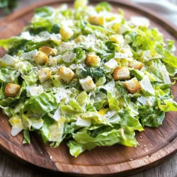 - 1 large head of romaine lettuce, chopped - 1 cup croutons (store-bought or homemade) - 1/2 cup grated Parmesan cheese - 1/4 cup mayonnaise - 2 tablespoons Dijon mustard - 2 tablespoons lemon juice - 1 teaspoon Worcestershire sauce (optional) - 1 clove garlic, minced - Salt and pepper to taste - Olive oil (for drizzling) Romaine lettuce is the star of the salad. Its crisp leaves add a nice crunch. Croutons provide texture and a bit of flavor, making each bite fun. Parmesan cheese is rich and salty, which enhances the salad. Mayonnaise serves as a creamy base for the dressing. Dijon mustard adds a tangy note that brightens the flavor. Lemon juice gives a fresh zest, while Worcestershire sauce adds depth. Garlic offers a punch of flavor that ties everything together. Fresh ingredients make a big difference. Crisp romaine lettuce gives the right crunch. Fresh garlic has a stronger taste than dried. Freshly grated Parmesan melts into the salad better than pre-grated cheese. Using fresh lemon juice brightens the flavors and makes the dressing pop. Always choose ingredients that look vibrant and smell great. This ensures a salad that tastes amazing and looks appealing on your plate. For the full recipe, check out Crispy Caesar Delight. Start by gathering your ingredients for the dressing. In a bowl, mix together: - 1/4 cup mayonnaise - 2 tablespoons Dijon mustard - 2 tablespoons lemon juice - 1 teaspoon Worcestershire sauce (optional) - 1 clove garlic, minced - Salt and pepper to taste Whisk these together until smooth. This dressing gives the salad its rich, creamy taste. You can adjust the lemon juice for more zing or add more garlic for a stronger flavor. In a large bowl, add 1 large head of romaine lettuce, chopped. Drizzle a bit of olive oil over the lettuce. Toss gently to coat the leaves. This keeps the lettuce fresh and crisp. Next, pour the prepared dressing over the lettuce and toss again until all the leaves are covered. Add 1 cup of croutons and 1/2 cup of grated Parmesan cheese. Mix gently, so you don’t crush the croutons. Transfer your salad to a large serving platter or individual bowls. For a nice touch, sprinkle more Parmesan cheese and a bit of pepper on top. This adds to the presentation. Serve immediately for the best flavor and texture. Enjoy this fresh and flavorful delight from the Full Recipe! To make the best Caesar salad dressing, use fresh ingredients. Mix mayonnaise, Dijon mustard, lemon juice, and minced garlic. Adjust salt and pepper to taste. For a creamier texture, add more mayonnaise. You can also use a whisk to blend the dressing smoothly. If you want a tangy kick, add a splash of Worcestershire sauce. This adds depth to your dressing. Soggy lettuce ruins a Caesar salad. To keep your lettuce crisp, wash it and dry it well. Use a salad spinner to remove excess water. Store your chopped lettuce in the fridge until you're ready to serve. When you toss the salad, add the dressing just before serving. This keeps the leaves fresh and crunchy. Serve your Caesar salad cold. Cold salads are refreshing and enhance the flavors. To ensure this, chill your bowl and plates in the fridge for a few minutes. You can also chill the dressing for a bit. This simple trick helps bring out the taste of the salad. For a delightful touch, serve with extra Parmesan on top. Enjoy it fresh for the best experience! Don't forget to check the Full Recipe for more details. {{image_2}} You can make your Caesar salad heartier by adding protein. Grilled chicken or shrimp adds a nice touch. For chicken, use boneless breasts. Season them with salt and pepper. Grill them until cooked through. Slice the chicken and place it on top of your salad. If you prefer shrimp, toss them in olive oil and garlic. Grill until they turn pink, then add them to the salad. This will give you a filling meal while keeping it fresh. If you want a vegetarian Caesar salad, there are great options. Instead of chicken or shrimp, try roasted chickpeas. They add protein and crunch. You could also use marinated tofu. Cut the tofu into cubes and pan-fry it until golden. Another option is to add hard-boiled eggs for extra flavor and protein. These choices keep the salad delicious while making it meat-free. The dressing is key to a great Caesar salad. While the classic recipe uses mayonnaise, you can switch it up. Try using Greek yogurt for a tangy twist. It adds creaminess without the extra fat. You can also blend avocado into the dressing. This makes it rich and smooth. If you want a different flavor, add some herbs like basil or dill. These creative twists keep your Caesar salad exciting and fresh. For more ideas, check out the Full Recipe. To keep your Caesar salad fresh, store it in an airtight container. Make sure to keep the dressing separate. This helps prevent soggy lettuce. You can store the salad in the fridge for up to three days. Always toss the salad again before serving. When stored correctly, Caesar salad lasts about three days in the fridge. After that, the lettuce may wilt, and flavors fade. If you notice any bad smell or slimy texture, it’s time to toss it. Always check for freshness before enjoying leftovers. Caesar salad does not usually require reheating. The crispness of the lettuce adds to the charm. If you have leftover dressing, you can store it in the fridge for up to a week. Use it on other salads or as a dip for veggies. For the best taste, enjoy your salad cold! The Caesar Salad comes from Tijuana, Mexico. It was created by Caesar Cardini in the 1920s. He made it for hungry guests at his restaurant. The salad quickly grew in fame and spread worldwide. Its mix of flavors and textures makes it a favorite. Today, many people enjoy this classic dish. Yes, you can make the dressing ahead of time. Just mix all the ingredients and store them in the fridge. It will stay fresh for about three days. This makes meal prep easier and faster. You can whip up a great salad in no time! Caesar Salad can be healthy, but it depends on the ingredients. Romaine lettuce is full of vitamins and fiber. However, dressings can add extra calories and fat. To make it healthier, use less dressing or lighter options. You can also add more veggies for extra nutrients. Absolutely! Greek yogurt is a great swap for mayonnaise. It adds creaminess and cuts down on fat. It also boosts protein, making your salad more filling. Just use the same amount of yogurt as you would mayonnaise. This change keeps the flavor rich while making it healthier. For the full recipe, check out the Crispy Caesar Delight! Classic Caesar salad brings together fresh ingredients, a simple dressing, and plenty of options. We explored key components, preparation steps, and useful tips to make your salad shine. Whether you prefer chicken, shrimp, or vegetarian twists, there are ways to personalize this dish. Always use fresh ingredients for the best taste. Store leftovers correctly to enjoy later. I hope this guide helps you create an amazing Caesar salad that everyone will love.