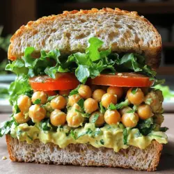 - 1 can (15 oz) chickpeas, drained and rinsed - 1/4 cup vegan mayonnaise - 1 tablespoon Dijon mustard - 1/4 red onion, finely chopped - 1 celery stalk, finely chopped - 1 small carrot, grated - 1/4 cup fresh parsley, chopped - 1/2 teaspoon garlic powder - Salt and pepper to taste - 4 slices whole grain bread - Lettuce leaves, for serving - Sliced tomatoes, for serving To make the best vegan chickpea salad sandwich, you need great ingredients. First, grab a can of chickpeas. They provide protein and texture. Drain and rinse them well. This step removes excess sodium. Next, we mix in vegan mayonnaise and Dijon mustard. These add creaminess and a tangy kick. You can also use lemon juice for some brightness. Now, let’s add our veggies. Red onion brings crunch and flavor. Celery adds a refreshing taste. Grated carrot gives sweetness and color. Fresh parsley brightens everything up. Garlic powder enhances the mix. Don’t forget salt and pepper for seasoning. We need good bread to hold all these flavors. Whole grain bread works best. It adds fiber and taste. For garnishes, use crisp lettuce and juicy sliced tomatoes. They make the sandwich fresh and vibrant. Check out the Full Recipe for all the steps to create this tasty dish. Enjoy making your vegan chickpea salad sandwich! - Mashing chickpeas: Start by draining and rinsing the chickpeas. Place them in a large bowl. Use a fork or potato masher to mash them. You want a mix of chunky and smooth. This gives the salad great texture. - Mixing in sauces and seasonings: Add vegan mayonnaise, Dijon mustard, and lemon juice to the mashed chickpeas. Stir well until everything is combined. The sauce adds creaminess and flavor. - Incorporating onions, celery, carrot, and parsley: Now, fold in the chopped red onion, finely chopped celery, grated carrot, and fresh parsley. These veggies add crunch and color. Mix until you see even distribution throughout the salad. - Toasting the bread: Take your whole grain bread and toast it to your liking. This step adds a nice crispy texture. - Layering the mixture and garnishes: On two slices of toasted bread, scoop a generous amount of the chickpea salad. Add a few lettuce leaves and sliced tomatoes on top. Finish with the remaining slices of bread. Cut the sandwich in half and serve right away for the best taste. For the full recipe, check out the simple steps above! Enjoy your delicious Vegan Chickpea Salad Sandwich. To get the right mash consistency, start with drained chickpeas. Use a fork or potato masher. You want them slightly chunky. This gives the salad a nice bite. If you mash too much, it turns into a paste. A good rule is to leave some whole chickpeas for texture. Seasoning makes a big difference. I suggest adding spices like cumin or paprika for warmth. You can also try dill or basil for a fresh taste. If you want a kick, add cayenne or chopped jalapeños. Taste as you go to find your perfect balance. This sandwich pairs well with fresh veggies or a simple salad. I love to serve it with crunchy carrot sticks or cucumber slices. For drinks, a chilled lemonade or herbal tea works nicely. You can also enjoy it with a side of potato chips for a fun crunch. For the full recipe, check out the Chickpea Delight Sandwich! {{image_2}} You can have fun by changing up the bread. Try using pita, wraps, or even ciabatta. Each option adds a new twist. You can also boost protein by mixing in foods like tofu or tempeh. These swaps make the meal more filling and tasty. Want a kick? Add some jalapeños for a spicy surprise. Finely chop them and mix them in. You can also play with herbs like dill or basil. A splash of lemon zest or lime juice can brighten the flavors. These simple changes keep your taste buds excited. Wraps are a fun way to enjoy this dish. Just place the chickpea mixture in a tortilla and roll it up. Open-faced sandwiches are another great option. Simply pile the chickpea salad on one slice of toasted bread. Top with greens and tomatoes. Both styles are easy and delicious. For the full recipe, check out the Chickpea Delight Sandwich. To keep your chickpea salad sandwich fresh, store leftovers in an airtight container. Make sure to refrigerate within two hours after making it. This helps prevent bacteria growth. The chickpea salad will last for up to three days in the fridge. If you notice any change in smell or color, it’s best to discard it. You can freeze the chickpea salad but keep the bread separate. The salad can last in the freezer for about one month. To freeze, place the salad in a freezer-safe container. When you want to eat it, thaw in the fridge overnight. Reheat in the microwave or enjoy it cold. Avoid refreezing after thawing, as this can change the texture. For the best taste and quality, eat the sandwich within two days of making it. The flavors develop well in the fridge, but they can start to fade after that. If you plan to make a batch for the week, store the salad and bread separately. This keeps everything fresh and tasty for longer. You can use gluten-free bread. Many brands offer good options. Look for ones made from rice, almond, or chickpea flour. These breads taste great and hold the filling well. Some stores even sell gluten-free wraps. They can be a fun alternative too. Yes, you can make the chickpea salad ahead of time. Store it in an airtight container in the fridge. It stays fresh for about three days. This makes meal prep easy! Just toast your bread when you're ready to eat. There are many tasty spreads you can use. Try hummus for a creamy texture. Avocado also works well; it adds a rich flavor. You can even use tahini for a nutty taste. Each option gives a unique twist to the salad. Explore and find your favorite! In this post, we explored how to make a tasty chickpea sandwich. We covered key ingredients like chickpeas, vegan mayo, and fresh veggies. The steps for mixing everything and assembling your sandwich were easy to follow. I shared tips on texture, flavor, and serving ideas to boost your meal. Remember, you can make this dish uniquely yours with variations and storage options. Enjoy crafting a delicious and healthy sandwich that fits your taste, diet, and lifestyle!