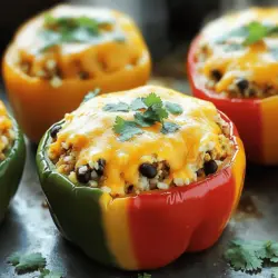 - 4 large bell peppers (any color) - 1 lb ground chicken - 1 cup cooked rice (white or brown) - 1 cup black beans, rinsed and drained - 1 cup corn (canned or frozen) - 1 cup shredded cheddar cheese - 1 teaspoon chili powder - 1 teaspoon cumin - 1 teaspoon garlic powder - 1/2 teaspoon onion powder - Salt and pepper to taste - 1 tablespoon olive oil - Fresh cilantro for garnish (optional) When I make Chicken and Cheese Stuffed Peppers, I love to choose vibrant bell peppers. Any color works! I use ground chicken for a lean protein, but you can switch it if you like. I always have cooked rice on hand, whether white or brown. Black beans add a nice texture, and corn gives a bit of sweetness. The cheese is key. I use shredded cheddar for its meltiness and flavor. The spices are simple but pack a punch. Chili powder and cumin bring warmth, while garlic and onion powders add depth. I season with salt and pepper to make it just right. A drizzle of olive oil keeps the peppers from sticking and adds richness. For garnish, I like fresh cilantro. It gives a fresh taste and bright color. If you want to see the full recipe, check out the Zesty Chicken & Cheese Stuffed Peppers. - Preheat your oven to 375°F (190°C). This helps cook the peppers evenly. - Cut the tops off the bell peppers. Remove the seeds and membranes. Lightly coat the outside with olive oil. Stand them upright in a 9x13 inch baking dish. - In a skillet, add the ground chicken. Cook it over medium heat until browned. This takes about 5-7 minutes. Use a spatula to break it apart while it cooks. - Stir in the cooked rice and black beans. Add the corn and 3/4 cup of the shredded cheese. - Mix in the chili powder, cumin, garlic powder, onion powder, salt, and pepper. Cook for an additional 2-3 minutes. This blend creates a rich flavor. - Spoon the chicken and cheese mixture into each prepared bell pepper. Fill them generously. - Top each pepper with the remaining 1/4 cup of cheese. This adds a nice, melty layer. - Cover the baking dish with aluminum foil. Bake for 30 minutes. This helps steam the peppers. - After 30 minutes, remove the foil and bake for another 10-15 minutes. The cheese should be melted and slightly golden, and the peppers should be tender. - Once done, take them out and let them cool for a few minutes. Garnish with fresh cilantro if you like. Enjoy your flavorful chicken and cheese stuffed peppers! For the full recipe, check the earlier section. When I select peppers, I look for large, firm ones. Bell peppers in bright colors are best. Red, yellow, or orange add a sweet taste. Green peppers are also good but can be a bit bitter. Make sure there are no soft spots. To change the spice level, taste the filling. If you like heat, add chili powder or diced jalapeños. For milder flavors, skip the hot spices. You can also offer hot sauce on the side for those who want it. To boost flavor, try adding extra seasonings. A pinch of smoked paprika gives a nice touch. You can also add herbs like oregano or parsley for freshness. Mixing in a bit of lime juice can brighten up the dish too. When it comes to cheese, cheddar is a great choice, but feel free to mix it up. Monterey Jack melts well and adds creaminess. Feta adds a nice tang if you want a twist. Try different cheeses to find your favorite. While baking is the classic method, you can also grill your stuffed peppers. This adds a smoky flavor that is fantastic. Just wrap them in foil on the grill and cook until tender. If you prefer a slow cooker, this option works great too. Assemble the stuffed peppers as before. Place them in the slow cooker, pour in a bit of chicken broth, and cook on low for about 6 hours. Instant pots are another fast option. Cook them on high pressure for about 10-12 minutes. Each method offers a tasty result. Find the full recipe for more details on how to make these delicious stuffed peppers! {{image_2}} You can switch up the ground chicken in this recipe. Ground turkey or beef works well too. These meats add a different taste but still keep it delicious. If you want a vegetarian option, try using lentils or quinoa. These options still fill you up and taste great. Feel free to get creative with your stuffed peppers. You can mix in veggies and grains to enhance the filling. Chopped spinach, zucchini, or diced tomatoes can add freshness. You might also consider adding grains like couscous or farro for added texture. Adding sauces or toppings can elevate your dish. A dollop of sour cream or salsa adds zest. You can also sprinkle extra cheese on top before baking for a cheesy finish. Want to take your stuffed peppers to the next level? Try Mexican-inspired variations. Add taco seasoning and top with avocado or pico de gallo. This gives your dish a fun twist. You can also explore Mediterranean-style stuffed peppers. Use feta cheese, olives, and herbs like oregano or basil. These flavors create a vibrant and tasty meal that transports you to a sunny coast. For more ideas, check out the Full Recipe for Chicken and Cheese Stuffed Peppers! To keep your chicken and cheese stuffed peppers fresh, store them in the fridge. Use an airtight container. They can last for up to 3 to 4 days. Make sure they cool down before sealing. If you want to save them longer, freezing is a great option. Just wrap each pepper tightly in plastic wrap, then place them in a freezer bag. They will keep well for up to 3 months. When it’s time to enjoy your leftovers, you have two good options: the oven or the microwave. If you choose the oven, preheat it to 350°F (175°C). Place the stuffed peppers in a baking dish and cover with foil. Heat for about 20 minutes. This keeps them warm and helps the cheese melt again. If you need a quicker option, use the microwave. Place a pepper on a microwave-safe plate and cover it with a paper towel. Heat for about 2 to 3 minutes. Check to see if it's hot enough. The shelf life of your stuffed peppers depends on how you store them. In the fridge, they last 3 to 4 days. In the freezer, they last up to 3 months. Remember to seal them well to prevent freezer burn. For best taste and quality, enjoy them sooner rather than later. For the full recipe, check our earlier section. You can tell when the peppers are done by looking at their color and texture. They should be bright and slightly soft. The cheese on top should be melted and golden. A fork should easily pierce the peppers. If they are still hard, give them a few more minutes in the oven. Yes, you can make these stuffed peppers ahead of time. Prepare them and place them in the fridge for up to 24 hours. When ready to bake, just pop them in the oven. You can also freeze them for longer storage. Just thaw them overnight in the fridge before baking. Stuffed peppers are great with many sides. Here are some ideas: - A simple green salad adds freshness. - Serve with garlic bread for a hearty meal. - Pair with rice or quinoa for extra grains. - A bowl of soup can be a nice start. These sides make your meal well-rounded and delicious! For the full recipe, check out the details above. Stuffed peppers are a simple and tasty meal. We covered the key ingredients, step-by-step instructions, and helpful tips. You can choose from many variations to match your taste. Don't forget about storage and reheating options for leftovers. These tips ensure that you enjoy your meal to the fullest. Cooking should be fun and flexible. Try your own twists on this recipe, and enjoy!