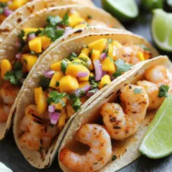 For the grilled shrimp tacos, you will need: - 1 pound large shrimp, peeled and deveined - 2 tablespoons olive oil - 1 teaspoon chili powder - 1 teaspoon cumin - 1/2 teaspoon smoked paprika - Salt and pepper to taste - 8 small corn tortillas These ingredients create a tasty base for your tacos. The shrimp brings protein, while the spices give it a wonderful kick. For the mango salsa, gather: - 1 ripe mango, diced - 1/2 red onion, finely chopped - 1 small jalapeño, minced (remove seeds for less heat) - Juice of 1 lime - Fresh cilantro, chopped (for garnish) This salsa adds sweetness and freshness to your tacos. The mango pairs well with the spicy shrimp. Choosing good ingredients is key. Here are some tips: - Shrimp: Look for wild-caught shrimp. They taste better and are often fresher. - Mango: Pick a ripe mango that gives slightly when pressed. This means it’s sweet and ready. - Spices: Use fresh spices for the best flavor. Store them properly to keep them potent. - Tortillas: Choose fresh corn tortillas. They add a nice texture and flavor to the dish. Using quality ingredients makes your grilled shrimp tacos even more delicious. For the full recipe, check the details above. Start by making the shrimp flavorful. In a bowl, combine 2 tablespoons of olive oil, 1 teaspoon of chili powder, 1 teaspoon of cumin, and 1/2 teaspoon of smoked paprika. Add salt and pepper to taste. Mix well. Now, add 1 pound of large shrimp that are peeled and deveined. Toss the shrimp in the marinade until they are well-coated. Let them sit for 15-20 minutes. This helps the shrimp soak up all those tasty flavors. While the shrimp marinates, let's make the mango salsa. You will need 1 ripe mango, diced into small pieces. In a bowl, add the mango, 1/2 a finely chopped red onion, and a minced small jalapeño. If you want less heat, remove the seeds from the jalapeño first. Squeeze the juice of 1 lime over the mix. Add a pinch of salt and stir everything together. Set it aside to let the flavors blend. Preheat your grill or grill pan to medium-high heat. Once it's hot, add the marinated shrimp in a single layer. Grill the shrimp for 2-3 minutes on each side. They will turn pink and opaque when done. Remove them from the grill. Next, warm 8 small corn tortillas on the grill for about 1 minute on each side until they become soft. Now it’s time to assemble your tacos. Take a tortilla, add a few grilled shrimp, and top it with mango salsa. Don’t forget to sprinkle some fresh cilantro on top for a bright finish. Enjoy your delicious tacos right away! For the complete recipe, refer back to the full recipe section. To grill shrimp just right, start with large, fresh shrimp. Make sure they are peeled and deveined. Marinating them adds flavor and keeps them juicy. Use a mix of olive oil and spices as a marinade. Let them soak for about 15-20 minutes. Preheat your grill or grill pan to medium-high heat. Place the shrimp on the grill in a single layer. Grill for 2-3 minutes on each side. They are done when they turn pink and opaque. Avoid overcooking, as this makes shrimp tough. To make the best mango salsa, pick a ripe mango. It should be soft but not mushy. Dice the mango into small pieces for even flavor. Combine it with finely chopped red onion and minced jalapeño. The jalapeño adds heat, but you can remove the seeds for less spice. Squeeze fresh lime juice into the mix to brighten the flavors. Add a pinch of salt to taste. Let the salsa sit for a few minutes. This helps the flavors blend perfectly. These grilled shrimp tacos taste great with fresh lime wedges. A squeeze of lime adds a nice tang. You can also serve them with extra salsa on the side. Pair these tacos with a light salad or corn on the cob. For drinks, try a cold beer or a refreshing iced tea. You can find the full recipe above for a delightful experience. {{image_2}} If you want to switch up the protein, try grilled chicken or fish. Chicken thighs work well since they stay juicy. You can also use firm fish like mahi-mahi or tilapia. Just use the same marinade from the shrimp recipe. This way, you keep the flavor but add variety. You don’t have to stick to mango salsa. Try using pineapple or peach for a sweet twist. You can also add black beans for texture. Just mix diced fruit with onion, lime juice, and cilantro. This will keep your tacos fresh and exciting. If you enjoy a little heat, add more jalapeño to your salsa. You can also use a hotter pepper, like serrano. For milder tacos, simply remove the jalapeño seeds. You control the spice level, so adjust it to your taste. For the full recipe, check out the Zesty Grilled Shrimp Tacos with Tropical Mango Salsa above. To keep leftover tacos fresh, wrap them tightly in foil or plastic wrap. Place them in an airtight container. Store them in the fridge for up to two days. The tortillas may get soft, but the flavors will still shine through. You can freeze the shrimp and mango salsa. To freeze shrimp, place them in a freezer bag. Remove as much air as possible and seal it tight. You can freeze the shrimp for up to three months. For the salsa, use a separate airtight container. It can stay frozen for about one month. When ready to enjoy, thaw it overnight in the fridge. To reheat tacos, preheat your oven to 350°F. Place the tacos on a baking sheet. Heat for about 10 minutes until warm. If you prefer, you can reheat them in a skillet over medium heat for about 3-4 minutes. This helps keep the tortillas crisp. Always check that the shrimp is heated through before serving. For the full recipe, check out Zesty Grilled Shrimp Tacos with Tropical Mango Salsa. I recommend using large shrimp for tacos. They have a nice bite and stay juicy. Look for shrimp that are fresh or frozen and peeled. Wild-caught shrimp often have better flavor. If you can’t find large shrimp, medium shrimp work too. Just adjust your cooking time as needed. Yes, you can use flour tortillas if you prefer. They have a softer texture and can hold the filling well. However, corn tortillas add a lovely flavor and are traditional. If you choose flour, warm them up to prevent breaking. You want your tacos to be easy to eat. To add heat, use a spicier jalapeño or add more jalapeño to your salsa. You can also sprinkle some cayenne pepper on the shrimp before grilling. If you want more heat in the salsa, try adding diced habanero peppers. Always taste and adjust to your liking. Grilled shrimp tacos go great with fresh sides. Consider a simple salad with lime vinaigrette. You can also serve black beans or corn on the side. Chipotle rice adds a nice touch too. For a refreshing drink, try a mango or lime soda. These choices will enhance your taco experience. For the complete recipe, check out the Zesty Grilled Shrimp Tacos with Tropical Mango Salsa above. When it comes to making grilled shrimp tacos with mango salsa, choosing the right ingredients is key. Here’s what you need: - 1 pound large shrimp, peeled and deveined - 2 tablespoons olive oil - 1 teaspoon chili powder - 1 teaspoon cumin - 1/2 teaspoon smoked paprika - Salt and pepper to taste - 8 small corn tortillas - 1 ripe mango, diced - 1/2 red onion, finely chopped - 1 small jalapeño, minced (remove seeds for less heat) - Juice of 1 lime - Fresh cilantro, chopped (for garnish) For the best flavor, use fresh shrimp. Look for shrimp that smell like the sea, not fishy. Choose ripe mangoes that yield slightly when pressed. This means they are sweet and juicy. Fresh herbs, like cilantro, add a burst of flavor. Choose organic spices for a more robust taste. I recommend using corn tortillas. They add a nice texture and flavor that pairs well with the shrimp. If you prefer a different taste, try whole wheat tortillas. They also work great. You can find the full recipe in the section above. Enjoy your cooking adventure! In this post, I covered how to make zesty grilled shrimp tacos with mango salsa. We explored the key ingredients, from shrimp to mangos, and I shared tips for grilling and seasoning. You learned about variations, storage ideas, and frequently asked questions. Making these tacos is fun and easy. Enjoy the fresh flavors and get creative with your toppings. With a few simple steps, you can impress your friends and family. Dive into this tasty dish and savor every bite.