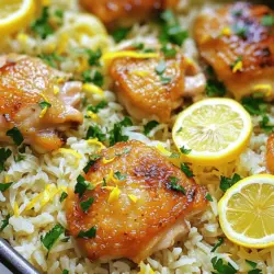 To create this delightful dish, gather these key ingredients: - 1 pound boneless chicken thighs, cut into bite-sized pieces - 1 cup long-grain rice, rinsed - 2 cups chicken broth (low sodium) - 1 medium onion, diced - 3 cloves garlic, minced - 1 lemon (zest and juice) - 1 teaspoon dried oregano - 1 teaspoon paprika - 1 tablespoon olive oil - Salt and pepper to taste - Fresh parsley, chopped (for garnish) These ingredients work together to create rich flavors and a hearty meal. The chicken thighs stay juicy, while the rice absorbs all the lemony goodness. You can add a few optional ingredients to boost the flavor: - Lemon slices for garnish - A pinch of red pepper flakes for heat - Fresh thyme or rosemary for herbal notes Using these extras can elevate your dish and make it even more inviting. This dish is not only tasty but also balanced. Here’s a quick look at what you get per serving: - Calories: Approximately 450 - Protein: 30g - Carbohydrates: 45g - Fat: 15g - Fiber: 1g These values can change based on your choices in ingredients. This recipe is a great option for a filling weeknight meal. For the full recipe, make sure to check the provided link! Start by cutting the chicken thighs into bite-sized pieces. Season the chicken with salt, pepper, paprika, and dried oregano. Mix well to coat all the pieces evenly. This step is key to building flavor in your dish. In a large pot, pour in the olive oil and heat it over medium heat. Add the diced onion and cook for about 3-4 minutes until it turns soft and clear. Next, add the minced garlic and cook for 1 more minute. The smell will be amazing! Now, raise the heat to medium-high. Toss in the seasoned chicken pieces and cook until they are lightly browned, about 5-7 minutes. This step locks in great flavor. Now it’s time to add the rice. Stir in the rinsed rice along with the lemon zest and lemon juice. Make sure everything is mixed well. Pour in the chicken broth and bring the mixture to a boil. Once boiling, lower the heat to a simmer. Cover the pot and let it cook for 20 minutes. The rice will absorb the broth and all the flavors. After 20 minutes, remove the pot from heat but keep it covered for another 5 minutes. Fluff the rice with a fork, mixing the chicken and rice together. This dish is now ready to serve! For an extra touch, garnish with fresh parsley and optional lemon slices. For the complete recipe, check out the [Full Recipe]. Cooking rice can seem tricky, but I have a few tips. First, rinse your rice under cold water. This helps remove extra starch and keeps it from being sticky. Use the right water ratio. For long-grain rice, one part rice needs two parts broth. This keeps your rice fluffy and tasty. Lemon adds great zest to this dish. You can add more lemon juice if you love the taste. Fresh herbs, like parsley, also brighten the flavors. Taste the dish while it cooks. This way, you can add salt or pepper as needed. Spices like oregano and paprika give it warmth. Don’t be afraid to adjust these to your liking. One mistake is not searing the chicken enough. This step adds deep flavor. Another mistake is cooking rice too long. Overcooking makes it mushy. Keep an eye on the pot, and check the rice at the 20-minute mark. Avoid lifting the lid too often while it simmers. This keeps all the steam locked in, helping the rice cook evenly. For the full recipe, check the details above. {{image_2}} You can add veggies to the dish for more color and nutrients. Carrots, peas, or bell peppers work well. Just chop them into small pieces. Add them when you sauté the onion. This way, they cook evenly and add a nice crunch. The bright colors will make your meal more fun and appealing. If you love heat, try adding jalapeños. Chop them finely and mix them in with the onion. You can adjust the amount based on your spice level. The jalapeños will give the dish a kick and a fresh flavor. It’s a great way to change up the classic taste of One Pot Lemon Chicken Rice. Changing herbs can bring new flavors to your meal. Try fresh thyme or dill. Just add them in when you mix the rice and chicken broth. You can also use fresh basil for a more Italian feel. Each herb can change the dish's flavor while keeping it bright and tasty. For the full recipe, check out the detailed steps above! To store your One Pot Lemon Chicken Rice, let it cool down first. Then, put it in an airtight container. This keeps it fresh for up to three days in the fridge. If you want to keep it longer, consider freezing it. When you're ready to eat the leftovers, reheating is easy. You can use the microwave or stovetop. For the microwave, place the rice in a bowl and cover it. Heat for about 1-2 minutes, stirring halfway through. If using the stovetop, add a splash of broth or water. Heat it over low heat, stirring often. This helps keep the rice moist. If you have extra servings, freezing is a great option. Portion the rice into freezer-safe bags or containers. Squeeze out the air and seal them tightly. You can freeze it for up to three months. When you want to enjoy it again, thaw it in the fridge overnight. Then, reheat it as mentioned above. Enjoy this tasty meal anytime! Yes, you can use brown rice. It will change the cooking time. Brown rice takes longer to cook than white rice. You will need to add more liquid and extend the simmer time by about 15-20 minutes. Check the rice for doneness. It should be tender but not mushy. To make this dish gluten-free, choose gluten-free chicken broth. Many brands offer low-sodium options. Also, check any spices you use. Some spice blends may contain gluten, so read labels carefully. With these swaps, you can enjoy this meal without worry. This dish works well with simple side salads. A fresh green salad with lemon vinaigrette is perfect. You can also serve it with steamed vegetables. Broccoli, green beans, or asparagus are great choices. For a heartier option, consider serving with garlic bread or pita. For the complete recipe, check out the [Full Recipe]. In this post, we explored making One Pot Lemon Chicken Rice from scratch. We discussed essential and optional ingredients, plus key tips for cooking. You learned how to sauté chicken and incorporate rice smoothly. I shared variations to suit your taste and tips for storing leftovers. As you try this dish, have fun with flavors and ingredients. Enjoy cooking and share your results!