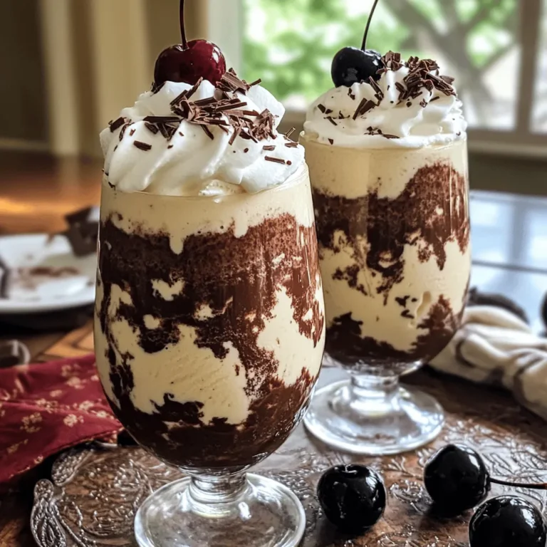 To make a tasty Black Forest Shake, gather these core ingredients: - 2 cups vanilla ice cream - 1 cup milk - 1 cup pitted black cherries (fresh or frozen) - 2 tablespoons cocoa powder - 1 tablespoon honey or maple syrup (adjust to taste) These ingredients blend to create a creamy and fruity shake. The vanilla ice cream provides a rich base. The milk makes it smooth. Black cherries add a burst of flavor. Cocoa powder gives a chocolatey taste. Choose honey or maple syrup for sweetness. You can make your shake look fancy with these toppings: - Whipped cream - Dark chocolate shavings - Fresh cherries Adding whipped cream creates a fluffy top. Dark chocolate shavings enhance the chocolate flavor. A fresh cherry adds color and fun. These garnishes make your shake a true delight. For the full recipe, check out the Black Forest Delight Shake . To start, gather your ingredients. In a blender, combine: - 2 cups vanilla ice cream - 1 cup milk - 1 cup pitted black cherries - 2 tablespoons cocoa powder - 1 tablespoon honey or maple syrup Blend these items on high until you achieve a smooth and creamy texture. Make sure there are no chunks of cherries left. It should look thick and inviting. If your shake is too thick, simply add a bit more milk. Blend again until you reach your desired consistency. Taste it and see if you want it sweeter. If so, add more honey or syrup. Blend briefly to mix everything well. Now it's time to serve! Pour the shake into chilled glasses. This makes the drink extra refreshing. Top each glass generously with whipped cream. For that extra flair, sprinkle dark chocolate shavings or chips over the cream. Finally, finish with a fresh cherry on top. This adds a lovely touch and makes your shake look amazing! To make a great Black Forest Shake, start with ripe cherries. Ripe cherries taste sweet and juicy. They add a fresh burst of flavor. Look for cherries that are deep red and firm. If you use frozen cherries, choose high-quality ones without added sugar. Next, consider your chocolate. Dark chocolate pairs well with the cherry flavor. It adds a rich depth. I recommend using chocolate with at least 70% cocoa. This gives a nice balance between sweet and bitter. You can also use cocoa powder for a strong chocolate taste. A good blender is key for making shakes. I suggest a high-speed blender. They blend everything smoothly and quickly. Brands like Vitamix or Ninja work well. If you want a more budget-friendly option, consider a NutriBullet. For serving, use tall glasses to show off your beautiful shake. A long spoon helps you enjoy every last sip. You might also want some straws for easy drinking. If your shake turns out lumpy, don’t worry. Just blend it longer. This should fix the lumps. If it's still lumpy, try adding more milk. Blend again until smooth. Sometimes shakes can be too sweet. If this happens, add a pinch of salt. This helps balance the sweetness. You can also add more cocoa powder to tone it down. Adjust until it tastes just right. {{image_2}} You can make the Black Forest Shake even more exciting. One fun twist is adding a splash of cherry liqueur. This kick gives the shake an adult flavor. Just a little is enough to enhance the cherry taste. Mix it in before blending for a rich, boozy treat. Another great option is to create a vegan version. Swap the vanilla ice cream for coconut or almond milk ice cream. Use plant-based milk like almond or oat milk instead of regular milk. This way, everyone can enjoy the creamy goodness without dairy. You can also change the flavors based on the season. During summer, try adding other fruits like strawberries or raspberries. These berries pair well with cherries and add a fresh twist. Blend them in for a fruity shake that tastes like summer. For the winter holidays, adapt the shake by adding peppermint. Just a drop of peppermint extract will give it a festive touch. You can also top it with crushed candy canes for extra crunch. This turns the shake into a holiday favorite. These variations keep the Black Forest Shake fun and exciting. Try them out to find your favorite way to enjoy this delightful dessert in a glass! To keep your Black Forest Shake fresh, store it in the fridge. Use an airtight container to prevent it from absorbing other odors. This shake stays good for about one day. After that, it may lose some taste and texture. If you want to save the shake for later, freezing is a smart choice. Pour the leftover shake into a freezer-safe container. Leave some space for it to expand as it freezes. When you're ready to drink it, take it out and let it sit in the fridge for a few hours. For a quick thaw, you can also use the microwave. Heat it in short bursts, stirring in between. Once thawed, blend it again to restore its creamy texture. Enjoy your Black Forest Shake delight whenever you want! A Black Forest Shake is a rich and creamy dessert drink. It combines sweet black cherries with chocolate and vanilla ice cream. The blend creates a tasty mix of flavors. You can taste the chocolate, cherries, and cream all in one sip. The shake is often topped with whipped cream and chocolate shavings. It's like enjoying a slice of Black Forest cake in a glass. Yes, you can prepare this shake in advance! Mix all the ingredients and blend them together. Then, store the shake in the fridge. Make sure to use a sealed container. When you're ready to serve, just stir or blend it again. If it gets too thick, add a little milk. This way, you can enjoy it fresh whenever you want! A Black Forest Shake can be a treat, but it has some healthy options. It contains milk, which gives you calcium. The black cherries are full of vitamins and antioxidants. You can also make it healthier by using low-fat ice cream or a dairy-free option. Swap out the sweetener for honey or a natural alternative. This way, you can enjoy a tasty shake without feeling guilty. You now know how to make a delicious Black Forest Shake. We covered essential ingredients like vanilla ice cream and pitted black cherries. I shared easy steps for blending and garnishing your shake. Plus, I provided tips for flavor and storage. Enjoy trying fun twists, like adding cherry liqueur or using other fruits. Whether you make it classic or unique, this shake is sure to impress. Enjoy your tasty creation!