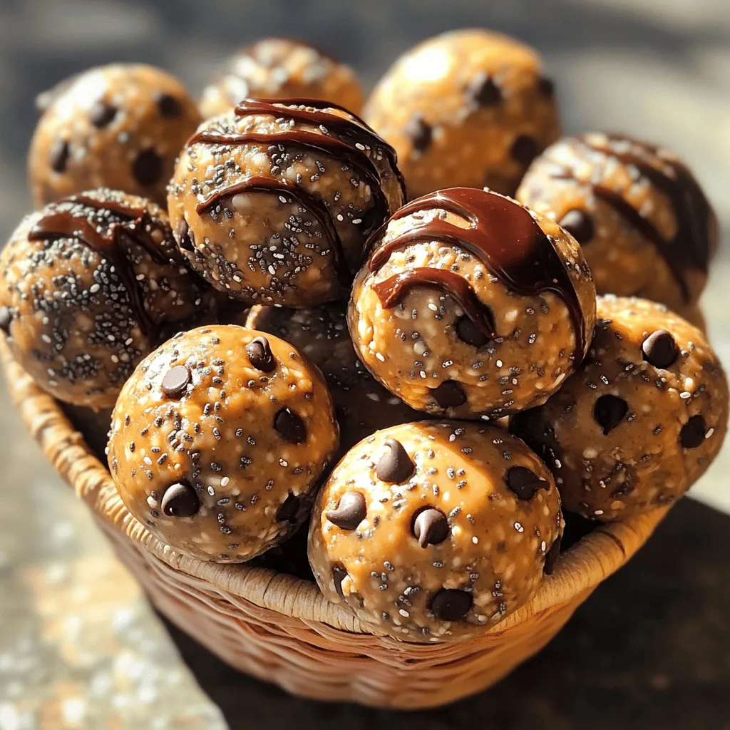 To make peanut butter protein balls, you need simple, whole ingredients. Here’s what you need: - Natural peanut butter - Rolled oats - Honey or maple syrup - Protein powder - Mini dark chocolate chips - Chia seeds - Ground flaxseed - Vanilla extract - Salt Natural peanut butter gives these balls a creamy texture. Look for a brand with just peanuts and salt. Rolled oats provide fiber, making your snack filling. Honey or maple syrup adds sweetness. Choose a protein powder that you enjoy, and you can use vanilla or chocolate flavors. Mini dark chocolate chips add a fun touch. Chia seeds offer omega-3 fatty acids, while ground flaxseed boosts fiber. A splash of vanilla extract enhances the flavor and adds warmth. Finally, a pinch of salt balances the sweetness. These ingredients work together to create a healthy, tasty snack. You can find the full recipe in the section above. 1. Mixing the peanut butter and sweetener In a large bowl, combine 1 cup of natural peanut butter with 1/2 cup of honey or maple syrup. Stir until it is smooth and well mixed. This mix serves as a strong base and adds natural sweetness. 2. Incorporating dry ingredients Next, add 1/2 cup of rolled oats, 1/4 cup of protein powder, 1/4 cup of chia seeds, and 1/4 cup of ground flaxseed to the bowl. Also, include 1/2 teaspoon of vanilla extract and a pinch of salt. Mix everything together until it forms a sticky dough. The dry ingredients boost nutrition and flavor. 3. Forming protein balls Once your dough is ready, fold in 1/4 cup of mini dark chocolate chips. This step adds a delightful touch of sweetness. Now, with your hands, roll the mixture into small balls, about 1 inch in diameter. If the dough sticks to your hands, wet them slightly to make rolling easier. After forming the balls, place them on a parchment-lined tray or plate. Refrigerate the protein balls for at least 30 minutes. Chilling helps them firm up and makes them easier to handle. Once they are set, you can transfer them to an airtight container. They stay fresh in the fridge for up to a week or can be frozen for longer storage. For the full recipe, refer to the [Full Recipe]. To get the best texture, mix the peanut butter and sweetener well. I like to use a large bowl. This helps me blend everything evenly. Start with the peanut butter and honey, then add the oats and protein powder. The mix should feel sticky. If it’s too dry, add a bit more peanut butter. If it’s too wet, more oats will help. When rolling the balls, keep your hands slightly wet. This will stop the mixture from sticking to your hands. Take about a tablespoon of the mix, and roll it into a smooth ball. If you want, you can also use a small ice cream scoop. This can help keep the size even. Aim for about 1 inch in diameter for each ball. For a fun presentation, arrange the protein balls on a nice plate. You can drizzle melted chocolate over them to make them look fancy. If you have a small basket, place the balls inside for a rustic look. They make great snacks for parties or gatherings. Serve them as a quick boost after workouts or just for a tasty treat. For the complete recipe, check out the Full Recipe. {{image_2}} You can switch the nut butter for different flavors. Almond butter or cashew butter works great. Each nut butter gives a unique taste and texture. Try adding dried fruit, like raisins or cranberries, for a fruity kick. You can also mix in spices like cinnamon or cocoa powder to change things up. These simple swaps can make your peanut butter protein balls more exciting. If you're vegan, use maple syrup instead of honey. You can also choose vegan protein powder. For a gluten-free option, make sure to use gluten-free oats. These changes let everyone enjoy this tasty snack. You can feel good knowing it fits your diet and still tastes amazing. Store your peanut butter protein balls in an airtight container. Place them in the refrigerator. This keeps them fresh for about a week. If you notice them getting hard, try letting them sit at room temperature for a bit before enjoying. Always check for any signs of spoilage before eating. To freeze your peanut butter protein balls, follow these steps: - Place the balls on a parchment-lined tray. - Freeze them for about an hour until firm. - Once frozen, transfer them to a freezer-safe bag or container. Label the bag with the date. They can last in the freezer for up to three months. When you want one, just take it out and let it thaw in the fridge or at room temperature. This way, you have a healthy snack ready whenever you need it! For the full recipe, check out the previous section. Peanut butter protein balls stay fresh for about one week in the fridge. Store them in an airtight container to keep them from drying out. If you want them to last longer, freeze the balls. In the freezer, they can last for up to three months. Just thaw them in the fridge before you eat them. Yes, you can easily swap ingredients to fit your needs. If you are allergic to peanuts, try almond or sunflower butter instead. For a vegan option, use maple syrup instead of honey. You can also use gluten-free oats if needed. These changes keep the snack tasty and healthy. Absolutely! Peanut butter protein balls have many health benefits. They provide protein from the peanut butter and protein powder, which helps build muscle. The oats give you fiber, which is good for digestion. Chia seeds and flaxseed add omega-3 fatty acids, great for heart health. Plus, the mini dark chocolate chips add a touch of sweetness without too much sugar. Overall, these protein balls are a smart snack choice. Check out the Full Recipe for more details! These protein balls are easy to make and very tasty. You mix simple ingredients like peanut butter, oats, and chocolate chips. Remember to chill them for the best texture. You can also swap ingredients for different flavors or diets. Store them in the fridge or freeze for later. In short, these snacks are healthy, fun, and perfect for sharing. Try making them today!