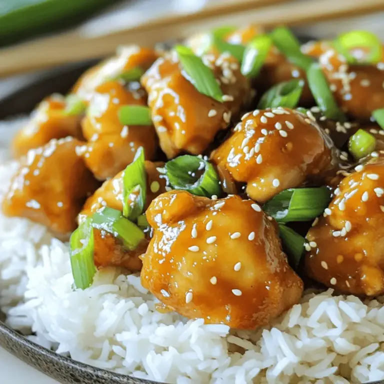 - 1 lb boneless chicken thighs, cut into bite-sized pieces - 3 tablespoons cornstarch - 3 tablespoons vegetable oil - 4 green onions, chopped - 3 cloves garlic, minced - 1 tablespoon fresh ginger, minced - 1/3 cup soy sauce - 1/4 cup brown sugar - 1 tablespoon rice vinegar - 1/2 teaspoon crushed red pepper flakes (adjust to taste) - Sesame seeds for garnish - Large skillet or wok - Mixing bowls - Whisk - Measuring cups and spoons Gathering the right ingredients is key to making flavorful Mongolian chicken. Start with one pound of boneless chicken thighs. I like thighs because they stay juicy. Next, cornstarch helps to get that crispy texture. You will need three tablespoons. For cooking, vegetable oil is great. You will need three tablespoons for frying the chicken. Four chopped green onions add freshness. Three minced garlic cloves and one tablespoon of fresh ginger bring bold flavors. The sauce is where the magic happens. Mix 1/3 cup of soy sauce with 1/4 cup of brown sugar for sweetness. One tablespoon of rice vinegar adds a tangy touch. Adjust the heat with 1/2 teaspoon of crushed red pepper flakes. Don't forget sesame seeds for a nice garnish! Be sure to have a large skillet or wok for cooking. Mixing bowls, a whisk, and measuring cups and spoons are also needed. With these ingredients and tools, you are ready to create a delicious meal. For the full step-by-step instructions, check the Full Recipe. - Toss chicken with cornstarch. - Set aside for coating. First, take your chicken thighs and cut them into bite-sized pieces. This helps the meat cook evenly. In a large bowl, add 3 tablespoons of cornstarch to the chicken. Toss it well until all pieces are coated. This step gives your chicken a nice texture when cooked. - Heat vegetable oil and cook chicken. - Sauté vegetables until fragrant. Next, grab a large skillet or wok. Heat 3 tablespoons of vegetable oil over medium-high heat. Once hot, add the coated chicken. Cook it for about 5-7 minutes until golden brown. Make sure to stir occasionally to avoid sticking. Once cooked, remove the chicken from the pan and set it aside. In the same skillet, add more oil if needed. Toss in your chopped green onions, minced garlic, and ginger. Sauté these for 2-3 minutes. You want them fragrant but not burnt. - Whisk sauce ingredients together. - Combine everything in the skillet and simmer. In a separate bowl, whisk together the soy sauce, brown sugar, rice vinegar, and crushed red pepper flakes. Pour this sauce into the skillet with the sautéed vegetables. Bring it to a gentle simmer. Now, return the cooked chicken to the skillet. Stir everything together to coat the chicken in the sauce. Let it cook for another 2-3 minutes to heat through. Finally, remove the skillet from heat and sprinkle sesame seeds on top. Enjoy your Mongolian chicken over rice or noodles. For more details, check the Full Recipe. - To achieve crispier chicken, coat it well with cornstarch. - Fry in hot oil, not overcrowding the pan. - Stir the chicken often while cooking. - To prevent the sauce from burning, simmer on low heat. - Add the sauce after cooking the chicken. - Serve Mongolian Chicken over rice or noodles for a great base. - Use a large white plate to make colors pop. - Garnish with chopped green onions and sesame seeds for flair. - Add a side of steamed broccoli for color and nutrition. - Pair with steamed jasmine rice or lo mein noodles for a full meal. - Try a light, crisp white wine like Sauvignon Blanc for drinks. - Iced green tea complements the flavors nicely. - A simple cucumber salad makes a fresh side. For the full recipe, you can check the details above. {{image_2}} You can swap proteins in this dish. Tofu works well for a vegetarian option. Shrimp is a great choice for seafood lovers. Both options soak up the sauce nicely. For gluten-free needs, use tamari instead of soy sauce. It gives the same great flavor without gluten. Adding veggies boosts nutrition. Try bell peppers, broccoli, or snap peas. They add color and crunch. Toss them in while you sauté the garlic and ginger. You can also play with spices. Adding five-spice powder gives a nice twist. A dash of lime zest can brighten the dish. You can turn this recipe into a stir-fry. Just add more veggies and toss with noodles. This makes a hearty meal. Another fun idea is using the chicken in wraps or tacos. Serve with lettuce, salsa, and avocado. It’s a tasty twist that everyone will love. Store your Mongolian Chicken in an airtight container. This keeps it fresh. Place it in the fridge within two hours of cooking. It will stay good for 3 to 4 days. For best taste, eat it sooner rather than later. Avoid leaving it out at room temperature for long. You can freeze Mongolian Chicken for later use. Place it in a freezer-safe bag or container. Remove as much air as you can to prevent freezer burn. It can last for up to 3 months in the freezer. When you want to eat it, move it to the fridge to thaw overnight. To reheat, aim for gentle heat to keep it juicy. The stovetop is the best method for this. Add a splash of water or broth to help it steam. Cover the pan to keep moisture in. If using a microwave, use a microwave-safe dish. Heat in short bursts to avoid drying it out. Stir it often for even heating. What can I substitute for brown sugar? You can use white sugar or coconut sugar. Both have a similar taste. Honey or maple syrup also works, but adjust the amount. These swaps change the flavor slightly but keep the dish sweet. Can I use chicken breasts instead of thighs? Yes, you can use chicken breasts. Thighs give more flavor and stay juicy. Breasts may dry out faster, so watch the cooking time. Cut them into even pieces to help them cook well. How long does this recipe take to prepare? This recipe takes about 10 minutes to prepare. You will need to chop the chicken and veggies. This step is quick but important for even cooking. What is the total cooking time? The total cooking time is around 20 minutes. You’ll spend about 5-7 minutes cooking the chicken. The rest of the time is for making the sauce and mixing everything. How many servings does this recipe yield? The recipe yields four servings. It works great for a family dinner or meal prep. You can easily adjust the portions to suit your needs. Can this be halved or doubled easily? Yes, you can halve or double the recipe without any issues. Just keep the same cooking times and methods. This way, you can make exactly what you need. For detailed step-by-step instructions, refer to the Full Recipe above. This blog covers a simple chicken recipe with great flavors. You learned about the key ingredients, helpful tips, and step-by-step instructions. We also explored variations to suit your taste and preferences. Remember, cooking is fun and can be adjusted for any palate. Try out these ideas, store leftovers well, and enjoy your meal! Cooking brings joy, so have fun experimenting in the kitchen.