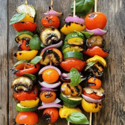 - Zucchini - Bell peppers - Red onion - Cherry tomatoes - Mushrooms When making grilled vegetable skewers, use fresh vegetables. Zucchini adds a nice crunch. Bell peppers give sweet flavor and color. Red onion brings a bit of sharpness. Cherry tomatoes add juiciness. Mushrooms provide a hearty texture. - Olive oil - Balsamic vinegar - Garlic powder - Dried oregano - Salt and pepper A good marinade makes a difference. Olive oil helps the veggies stay moist. Balsamic vinegar adds sweetness and tang. Garlic powder gives it a savory kick. Dried oregano offers a hint of earthiness. Salt and pepper enhance all the flavors. - Fresh basil - Other herbs and spices Garnishes can brighten your dish. Fresh basil adds a fragrant touch. You can use other herbs like parsley or thyme. Spices can also add extra flavor. Think about what you like! For the full recipe, check the recipe section above. To start, wash your vegetables well. For the zucchini, slice it into rounds about half an inch thick. Cut the bell pepper into bite-sized chunks. Chop the red onion into wedges, keeping them large enough to stay on the skewer. Cherry tomatoes can stay whole. For mushrooms, just cut them in half. Uniform sizes help them cook evenly. Try to keep all pieces about the same size. This way, each bite will have a mix of flavors and textures. Now, let's whisk together the marinade. In a bowl, combine two tablespoons of olive oil, one tablespoon of balsamic vinegar, one teaspoon of garlic powder, and one teaspoon of dried oregano. Add salt and pepper to taste. Mix until it’s well blended. Once your marinade is ready, pour it over the cut vegetables. Toss them gently to coat each piece. Let them marinate for at least 15 minutes. This will help the veggies soak up that tasty flavor. While your vegetables marinate, preheat your grill to medium-high heat. This is key for getting those nice grill marks. Next, take your skewers. Thread the marinated vegetables onto them. Alternate colors and types for a pretty look. This also helps with even cooking. When the grill is hot, place the skewers on it. Grill for about 10 to 12 minutes, turning them often. You want them to be tender and have a nice char. Once done, let the skewers rest for a couple of minutes. If you like, garnish with fresh basil. Now, you can enjoy these colorful grilled vegetable skewers! For the complete recipe, check out [Full Recipe]. For grilling vegetable skewers, the right temperature matters. Aim for medium-high heat, around 400°F (204°C). This heat allows the veggies to cook evenly and get nice grill marks. Check your grill with a hand test. Hold your hand above the grill; if you can hold it there for 5 seconds, it’s ready. Turning your skewers is key too. Rotate them every few minutes. This ensures even cooking and great char on all sides. You want all the veggies to have that perfect grilled flavor. Using different marinades can elevate your skewers. Try a mix of olive oil, balsamic vinegar, and spices. You can use garlic powder and dried oregano for a simple yet tasty base. Let your vegetables soak in the marinade for at least 15 minutes. This time allows the flavors to seep in. Herbs can add extra taste. Fresh basil, thyme, or rosemary work well. You can chop them finely and sprinkle on the skewers before grilling. This step will bring out more flavor in your veggies. Serving your grilled vegetable skewers can be fun and creative. Place them on a large platter for everyone to enjoy. You can alternate colors for a vibrant look. This adds to the visual appeal and makes the dish more inviting. For a nice touch, drizzle some balsamic glaze over the top. It gives a shiny finish and adds a sweet flavor. You can also sprinkle fresh herbs around the plate. These small details make your dish pop and look restaurant-quality. Try the Full Recipe for a delightful experience with these colorful grilled vegetable skewers! {{image_2}} You can use many seasonal veggies to change the flavor of your skewers. Try asparagus in spring or cherry tomatoes in summer. Fall brings great choices like sweet potatoes or Brussels sprouts. Each season offers new tastes and colors. You can also add fruits to your skewers. Pineapple and peaches taste sweet when grilled. They add a fun twist to your dish. Pairing fruits with veggies gives a nice mix of flavors. Explore Asian-inspired marinades for a unique flavor. Soy sauce, ginger, and sesame oil work well with veggies. This gives your skewers a tasty, bold profile. Mediterranean flavors are also great. Use olive oil, lemon juice, and herbs like thyme and rosemary. This adds a fresh and bright taste to your grilled veggies. You can choose between metal and wooden skewers. Metal skewers last longer and don’t burn. Wooden skewers need soaking in water to prevent burning on the grill. Try different skewer shapes for fun. Round skewers allow for easy turning. Flat skewers keep veggies from spinning. Get creative with your shapes and have fun grilling! For the full recipe, check out the detailed instructions. To store leftover grilled vegetable skewers, let them cool first. Place the skewers in an airtight container. This helps keep them fresh. You can also wrap them in plastic wrap or aluminum foil. For best results, store them in the fridge. Leftovers last about three days. When you want to enjoy the skewers again, reheating is key. The best method is to use a grill or stovetop. Heat the grill to medium-low. Place the skewers on for about 5 minutes. This method keeps them crispy. You can also use a microwave but be careful. The microwave can make the vegetables soggy. If you choose this method, use low power for a short time. Yes, you can freeze grilled vegetable skewers! First, let them cool completely. Wrap each skewer in plastic wrap. Then place them in a freezer bag. Squeeze out the air before sealing. This helps prevent freezer burn. When you want to eat them, take them out and thaw overnight in the fridge. Reheat them on the grill or stovetop for the best taste. To stop vegetables from sticking, start by preheating your grill. A hot grill helps create a nice sear. Here are best practices to follow: - Clean the grill grates before use. This removes any old food bits. - Apply oil to the grill grates. Use a paper towel or brush to spread a thin layer. - Lightly coat your vegetables with oil. This helps keep them moist and flavorful. By using these tips, your skewers will slide off easily and stay intact. Yes, you can cook grilled vegetable skewers in the oven. Here’s how to get those grilled flavors: - Preheat your oven to 400°F (200°C). - Place your skewers on a baking sheet lined with foil. - Use the broil setting for a few minutes at the end. This adds a nice char. This method gives you great taste, even without an outdoor grill. Pair your skewers with tasty dips. Here are some great options to try: - Hummus: Creamy and flavorful, it complements the veggies well. - Tzatziki: This cool yogurt dip adds a refreshing taste. - Chimichurri: A herby sauce that brings a zesty kick. These dips enhance the flavor of grilled vegetable skewers and make them even more enjoyable. Grilled vegetable skewers offer great flavor and nutrition. You learned about key ingredients, from fresh vegetables to marinades. The step-by-step guide helps you prepare, marinate, and grill delicious skewers. Remember to experiment with different veggies and marinades for variety and taste. Proper storage and reheating methods will keep leftovers enjoyable. With these tips, you can create tasty skewers every time. Enjoy your grilling journey and impress your friends and family with your skills!