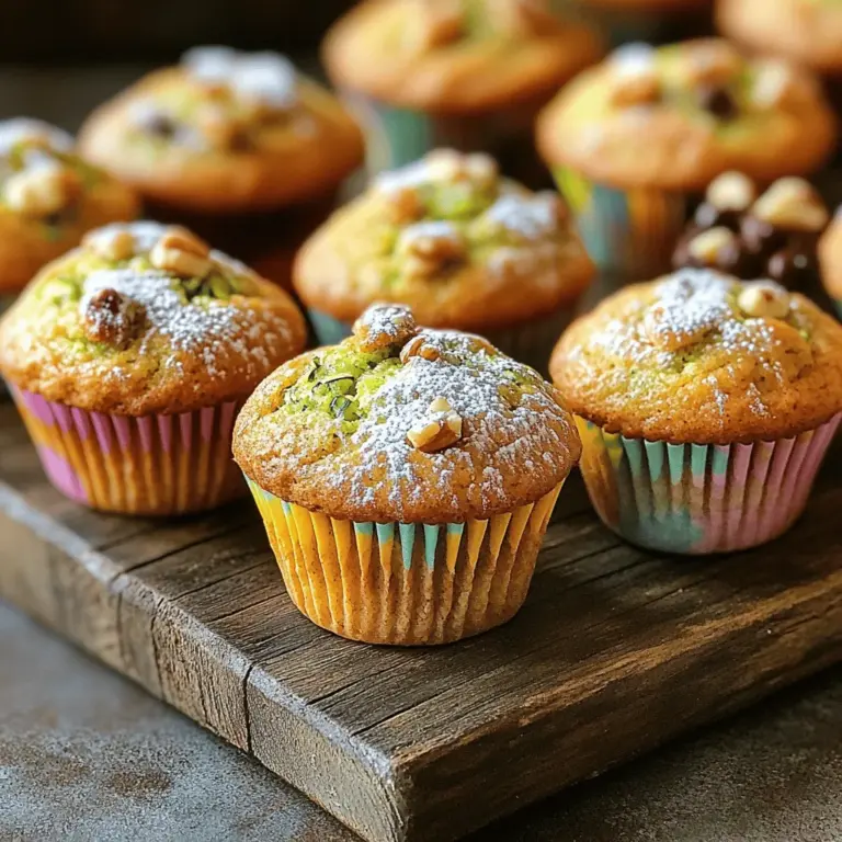 To make these delicious healthy zucchini muffins, you will need: - 1 cup grated zucchini (about 1 medium) - 1 cup whole wheat flour - 1/2 cup rolled oats - 1/2 cup honey or maple syrup - 2 large eggs - 1/4 cup unsweetened applesauce - 1 teaspoon vanilla extract - 1/2 teaspoon baking soda - 1 teaspoon baking powder - 1 teaspoon ground cinnamon - 1/4 teaspoon nutmeg - 1/4 teaspoon salt - 1/2 cup chopped walnuts or pecans (optional) - 1/4 cup dark chocolate chips (optional) You can swap some ingredients for healthier options. Here are some ideas: - Use almond flour instead of whole wheat flour for a gluten-free option. - Replace honey or maple syrup with mashed bananas for natural sweetness. - Substitute eggs with flax eggs (1 tablespoon flaxseed meal + 2.5 tablespoons water) for a vegan version. - Use dairy-free yogurt instead of applesauce for added moisture and flavor. Zucchini packs a lot of nutrition into each bite. Here are some key benefits: - Low in calories, making it great for weight management. - High in water content, which helps keep you hydrated. - Rich in vitamins A and C, essential for healthy skin and immune function. - Contains dietary fiber, aiding digestion and promoting a feeling of fullness. - Provides antioxidants that may help reduce inflammation and boost overall health. Incorporating zucchini into your muffins adds nutrition while keeping them moist and tasty. Check out the Full Recipe for more details on how to make these flavorful treats! 1. Preheat your oven: Set it to 350°F (175°C). Line your muffin tin with paper liners or grease it lightly with cooking spray. This will help the muffins release easily after baking. 2. Mix the wet ingredients: In a medium bowl, whisk together the eggs, honey (or maple syrup), applesauce, and vanilla extract. Make sure everything is well blended. This step adds moisture and sweetness to your muffins. 3. Add zucchini: Grate one medium zucchini and stir it into the wet mix. Zucchini keeps the muffins moist and adds a nice texture. 4. Combine dry ingredients: In a large bowl, mix the whole wheat flour, rolled oats, baking soda, baking powder, ground cinnamon, nutmeg, and salt. This mix gives your muffins structure and flavor. 5. Combine wet and dry: Gradually pour the wet mixture into the dry ingredients. Use a spatula to fold them gently. Be careful not to overmix; a few lumps are okay. 6. Add nuts and chocolate: If you like, fold in chopped walnuts or pecans and dark chocolate chips. They add crunch and sweetness to your muffins. 7. Fill muffin tin: Evenly distribute the batter into the prepared muffin tin. Fill each cup about two-thirds full to allow for rising. Bake the muffins in your preheated oven for about 20-25 minutes. They are done when they turn golden brown and a toothpick inserted into the center comes out clean. Keep an eye on them during the last few minutes to avoid overbaking. - Muffins are too dry: This can happen if you overmix or bake too long. Ensure you mix just until combined and check for doneness early. - Muffins are too dense: Overmixing the batter can cause this. Stir gently and stop when you see no dry flour. - Muffins stick to the pan: Make sure to line or grease the muffin tin well. This will help them pop right out. You can find the full recipe to help you create these delightful Healthy Zucchini Muffins. Enjoy your baking! To make perfect zucchini muffins, focus on the batter. Avoid overmixing. Stir just until the dry and wet ingredients blend. This keeps your muffins light and fluffy. Use fresh zucchini for the best flavor. Grate it finely for even texture. If you want a moist muffin, add a bit more applesauce. You can boost flavor and nutrition easily. Add spices like nutmeg or ginger for warmth. Swap honey for maple syrup for a different taste. Incorporate nuts for crunch and healthy fats. Dark chocolate chips add sweetness and richness too. You can also fold in berries or dried fruit for more variety. Having the right tools makes baking fun. Here’s what I recommend: - A good-quality muffin tin - Silicone or paper liners - A mixing bowl for wet ingredients - A larger bowl for dry ingredients - A whisk for mixing - A spatula for folding These tools help you create an easy and enjoyable baking experience. For a full recipe, check out the Healthy Zucchini Muffins guide. {{image_2}} You can spice up your healthy zucchini muffins in many ways. Adding different flavors can make each batch special. Try mixing in some chopped nuts like walnuts or pecans. They give a nice crunch. You can also add dark chocolate chips for a sweet touch. Dried fruits, like raisins or cranberries, add a chewy texture. You might use spices, too. A pinch of ginger or cardamom can change the flavor profile. Experiment with what you love! If you need a gluten-free option, you can still enjoy these muffins. Use almond flour or coconut flour instead of whole wheat flour. These flours work well and keep the muffins moist. You may need to adjust the liquid ingredients a bit. Sometimes, it helps to add an extra egg to keep the texture right. You can also use gluten-free oats for the best results. Check labels to make sure they are certified gluten-free. Want to make these muffins vegan? It’s simple! Replace the eggs with flaxseed meal. Mix one tablespoon of flaxseed meal with three tablespoons of water. Let it sit for about five minutes. This mixture will act like an egg. Instead of honey or maple syrup, use agave syrup or another plant-based sweetener. These swaps keep the flavor rich without using any animal products. You can enjoy these muffins while sticking to your vegan diet! For the full recipe, check out the Healthy Zucchini Muffins. To keep your muffins fresh, place them in an airtight container. This helps maintain their moisture. You can store them at room temperature for about three days. If you want them to last longer, the fridge is a good option. Just remember that cold air can dry them out. Wrap them in plastic wrap before placing them in the fridge. If you have extra muffins, freezing is a great idea. Let the muffins cool completely first. Then, wrap each muffin tightly in plastic wrap. Place them in a freezer-safe bag or container. They can be stored in the freezer for up to three months. When you’re ready to eat, simply take one out and let it thaw. To enjoy warm muffins, preheat your oven to 350°F (175°C). Place the muffins on a baking sheet for about 10 minutes. You can also use a microwave. Heat each muffin for 20 to 30 seconds. This will help bring back their soft texture. Enjoy them warm for the best taste. For the full recipe, refer to the earlier section on how to make these delightful treats! Healthy zucchini muffins are moist, tasty treats made with fresh zucchini. They are a great way to sneak in veggies while enjoying a sweet snack. The muffins use whole wheat flour and oats, which add fiber and nutrients. These muffins are sweetened with honey or maple syrup, making them a healthier choice than regular muffins. I love how they stay soft and fluffy, perfect for breakfast or a snack. Yes, you can use other types of flour. If you want a gluten-free option, try almond flour or coconut flour. You can also mix all-purpose flour with whole wheat flour for a lighter texture. Just remember, different flours absorb moisture differently. You might need to adjust the liquid in the recipe. Experimenting with flour types can lead to unique flavors and textures in your muffins. To make these muffins sweeter, you can add more honey or maple syrup. You could also mix in mashed bananas or applesauce for natural sweetness. If you like it extra sweet, consider adding chocolate chips or dried fruit. Another option is to sprinkle a bit of brown sugar on top before baking. Just be careful not to overdo it, as you want to keep the muffins healthy. For the full recipe, check out the details above! In this post, we explored the key ingredients for tasty zucchini muffins. We listed healthy substitutes and highlighted zucchini's benefits. You learned step-by-step how to prepare, bake, and troubleshoot muffins. We shared tips for enhancing flavor and perfecting your muffins. You also discovered fun variations and smart storage options. These muffins are a delicious way to eat healthy. Enjoy baking and experimenting with these recipes!