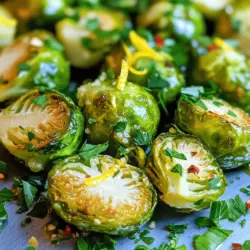 - 1 lb Brussels sprouts, halved - 3 tablespoons olive oil - 4 cloves garlic, minced - Zest of 1 lemon - 2 tablespoons fresh lemon juice - 1 teaspoon honey (or maple syrup for vegan option) - Salt and pepper to taste - ¼ teaspoon red pepper flakes (optional) - Fresh parsley, chopped (for garnish) Lemon Garlic Roasted Brussels Sprouts shine with simple yet impactful flavors. The main stars are fresh Brussels sprouts, olive oil, and garlic. When you halve the sprouts, it helps them roast evenly and get crispy. The olive oil adds richness, while minced garlic brings a robust taste. To enhance the flavor, I use lemon zest and fresh juice. The lemon zest adds a bright note that lifts the dish. Honey or maple syrup balances the acidity, making it sweet. You can skip this step for a vegan dish. For seasoning, use salt and pepper to taste. Red pepper flakes add a nice kick, but feel free to skip them if you prefer milder flavors. Lastly, fresh chopped parsley gives a pop of color and freshness. You can find the Full Recipe for a complete guide on making this delicious side dish. Start by setting your oven to 400°F (200°C). Preheating is key. It helps the Brussels sprouts roast evenly. If you skip this step, the sprouts may cook unevenly. This can lead to a soggy texture rather than the crispiness we want. In a large bowl, combine the halved Brussels sprouts with the olive oil, minced garlic, lemon zest, and lemon juice. Add the honey or maple syrup next. This mix adds a sweet touch. Don’t forget to season with salt, pepper, and red pepper flakes if desired. Toss everything well. Make sure every sprout gets coated. This ensures each bite bursts with flavor. Spread the Brussels sprouts in a single layer on your baking sheet. Leave some space between them. This helps them roast rather than steam. Roast in the oven for 25-30 minutes. Stir them halfway through to promote even cooking. The edges should turn crispy, while the insides stay tender. Follow the Full Recipe for detailed steps. When choosing fresh Brussels sprouts, look for firm, green, and compact sprouts. They should feel heavy for their size. Avoid any with yellow leaves or soft spots. Fresh Brussels sprouts taste better and have more nutrients than frozen ones. Frozen sprouts may lose some texture and flavor during freezing. If you can, always opt for fresh. To avoid sogginess, make sure to space the Brussels sprouts on the baking sheet. This allows hot air to circulate, helping them crisp up nicely. Stir them halfway through roasting for even cooking. If you want extra crunch, increase the roasting time by a few minutes. Just keep an eye on them to prevent burning. Lemon garlic roasted Brussels sprouts pair well with baked meats like chicken or salmon. They also complement salads with grains or nuts. For a creative touch, serve them on a platter with a lemon wedge and fresh parsley. This not only adds color but makes a special presentation for any meal. For the full recipe, check out the detailed instructions above. {{image_2}} You can change the taste of Lemon Garlic Roasted Brussels Sprouts to suit your mood. For a spicy kick, add chopped peppers. Jalapeños or red chili peppers work well. They give a nice heat that blends with the lemon. If you want an Asian twist, use soy sauce or sesame oil. These ingredients add a savory depth that creates a unique flavor. Try sprinkling sesame seeds on top for extra crunch. Making this dish vegan is easy. Just swap honey for maple syrup. It keeps the sweetness while fitting vegan diets. If you need a gluten-free option, check that your soy sauce is gluten-free. This small change keeps the dish safe for those with gluten allergies. You can switch out Brussels sprouts for seasonal veggies. In fall, use butternut squash or sweet potatoes. In spring, try asparagus or green beans. These veggies can add fresh flavors while keeping the base recipe. For holiday gatherings, consider adding cranberries or pecans. They give a festive touch and look great on the plate. You can still follow the Full Recipe for the main steps while adding these seasonal elements. Store leftover Lemon Garlic Roasted Brussels Sprouts in an airtight container. Glass or plastic containers work great. Make sure the sprouts cool down before sealing. This helps keep them fresh and tasty. To reheat, use the oven for the best results. Preheat it to 350°F (175°C). Spread the sprouts on a baking sheet and heat for about 10-15 minutes. This keeps them crispy. You can freeze them, but they might get soft when thawed. If you plan to freeze, do it right after cooking. In the fridge, these Brussels sprouts last for about 3-5 days. Check for signs of spoilage. Look for a slimy texture or bad smells. If you see either, it’s time to toss them. Enjoy the full recipe for fresh, flavorful sprouts! You can skip garlic by using onion powder or shallots. Both add great flavor. Another option is to use lemon zest and juice for a fresh kick. You might also try using smoked paprika for a smoky taste. Experiment with herbs like thyme or rosemary for extra depth. Yes, you can prep them ahead of time. Just wash and cut the Brussels sprouts, then toss them with olive oil and seasonings. Store them in the fridge in an airtight container. When you’re ready to cook, spread them on a baking sheet and roast. They reheat well, so you can enjoy leftovers. Just warm them in the oven at 350°F for about 10 minutes. These Brussels sprouts pair well with many dishes. Try serving them with roasted chicken or fish for a balanced meal. They also go nicely with quinoa or rice. You can add a simple salad on the side for freshness. For a festive touch, serve them with mashed potatoes during holiday dinners. Explore your options and enjoy! For the complete recipe, check the Full Recipe section. You learned how to make Lemon Garlic Roasted Brussels Sprouts. We covered essential ingredients, from fresh sprouts to flavor boosters. Following the step-by-step instructions ensures a perfect roast every time. I shared tips for selecting sprouts, achieving crispy results, and creative serving ideas. Experiment with flavor variations for unique meals. Don't forget proper storage techniques to keep your sprouts fresh. With these insights, you can easily prepare a flavorful dish that impresses. Enjoy these tasty sprouts as a side or star of your dinner!