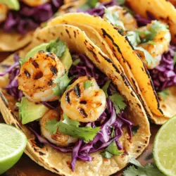 - 1 pound shrimp, peeled and deveined - 3 tablespoons unsalted butter - 4 garlic cloves, minced - 1 teaspoon paprika - 1 teaspoon cumin - 1 tablespoon lime juice - Salt and pepper to taste - 8 small corn tortillas - 1 cup red cabbage, shredded - 1 avocado, sliced - Fresh cilantro, for garnish - Lime wedges, for serving Garlic butter grilled shrimp tacos need fresh ingredients. The shrimp brings a sweet and briny taste. I love using large shrimp, as they hold up well on the grill. Butter and garlic create a rich sauce. The butter adds creaminess, while the garlic delivers a punch. I use unsalted butter for better control of salt. Spices and seasonings make these tacos pop. Paprika gives a hint of smokiness, and cumin adds depth. Both spices blend well with shrimp and garlic. Tortillas are the base of these tacos. I prefer small corn tortillas for their flavor and texture. They offer a nice contrast to the shrimp. Toppings and garnishes add freshness. Shredded red cabbage gives crunch, while avocado adds creaminess. Fresh cilantro adds bright flavor, and lime wedges bring acidity. For the full recipe, refer to the complete list above. Start by melting the butter in a large skillet. Use medium heat for this step. You want the butter to be fully melted but not browned. This takes about one minute. Next, add the minced garlic to the melted butter. Sauté it for about one to two minutes. Watch for the garlic to turn fragrant. This fragrance means it is ready for the next step. Now, it’s time to add the spices. Stir in the paprika, cumin, lime juice, salt, and pepper. Mix everything well to create a flavorful sauce. This sauce is what makes the shrimp so tasty. Cooking time is very important for shrimp. Cook them for just three to four minutes. You want them to turn pink and be cooked through. If you cook them too long, they will become tough. Make sure to stir the shrimp occasionally. This helps them cook evenly. You want each shrimp to soak up the garlic butter sauce. While the shrimp cook, heat another skillet. Warm the corn tortillas over medium-high heat. This should take about 30 seconds on each side. You want them soft and slightly charred. Now, it’s time to assemble the tacos. Place a few shrimp on each tortilla. Add a handful of shredded red cabbage and slices of avocado on top. Finally, garnish your tacos with fresh cilantro. Serve them with lime wedges on the side. These simple steps will make your tacos delicious. For the complete details, check the Full Recipe. For great shrimp, start with fresh shrimp. Thaw frozen shrimp overnight in the fridge. When cooking, use medium heat. This helps cook shrimp evenly. Cook them for about 3-4 minutes. Watch closely; they will turn pink when ready. Overcooked shrimp become rubbery and tough. You want them firm but tender. To check, cut one in half. If it’s opaque, it’s done! To boost the taste, try different spices. You can use chili powder or cayenne for heat. Adding lime zest amps up the freshness. Marinades also add depth. A mix of olive oil, garlic, and lime juice works well. Let shrimp marinate for at least 30 minutes. This gives them time to soak up flavors. Pair your tacos with sides like rice or beans. A fresh salad also works great. For drinks, try a light beer or a fruity margarita. These drinks complement the shrimp nicely. You can also serve with a refreshing soda or iced tea. For a sweeter touch, consider a fruit punch. Enjoy your meal with friends or family! For the complete recipe, check out the Full Recipe. {{image_2}} You can switch up shrimp for other seafood like scallops or fish. Salmon or tilapia works well too. If you prefer a meatless meal, try grilled mushrooms or jackfruit. These options still give you great flavor and texture. Using different tortillas can change your taco game. Flour tortillas are soft and chewy, while corn tortillas are crisp and flavorful. You can also try lettuce wraps for a fresh twist. Top your tacos with extras like diced tomatoes, jalapeños, or cheese. Each adds a new layer of taste. You can elevate your tacos with creamy sauces like avocado crema or chipotle mayo. These add richness and depth. If you like heat, try a spicy salsa made with fresh tomatoes and chili. This adds a zesty kick to your tacos. Each sauce makes the dish unique and exciting. For the full recipe, check out the Garlic Butter Grilled Shrimp Tacos 🦐. To keep your shrimp fresh, place it in an airtight container. Store it in the fridge. Use it within two days for the best taste. If you have extra garlic butter sauce, save that too! It adds great flavor. For tortillas, keep them in their original packaging or wrap them in foil. This helps maintain their softness. When it comes to toppings, like avocado and cabbage, store them separately. Avocado can brown quickly, so use it soon. Shredded cabbage stays crisp longer in a sealed bag in the fridge. To reheat shrimp, use a skillet over low heat. Add a little butter to keep it moist. Stir gently until warmed through. Avoid microwaving, as it can make shrimp tough. For tortillas, warm them in a dry skillet. Heat for a few seconds on each side. This method keeps them soft and adds a nice texture. When you reheat, you want to keep that garlic butter flavor alive. Enjoy your tasty tacos just like the first time! For the complete recipe, check out the Full Recipe section. To make garlic butter grilled shrimp tacos, start with fresh shrimp. You will need butter, garlic, spices, and tortillas. First, melt butter in a skillet and sauté minced garlic. Then, mix in paprika, cumin, lime juice, salt, and pepper. Next, add the shrimp and cook until they turn pink. Warm the tortillas in another skillet. Finally, assemble the tacos with shrimp, cabbage, and avocado. You can find the full recipe above for detailed steps. Shrimp tacos pair well with several side dishes. Consider serving them with: - Mexican rice for a hearty side. - Black beans for added protein. - Chips and salsa for a crunchy snack. - A fresh salad to balance flavors. - Grilled corn for a sweet touch. You can keep leftover shrimp tacos in the fridge for up to two days. Make sure to store shrimp in an airtight container. For best taste, eat them within this time. If you want to keep the tortillas and toppings fresh, store those separately. Reheat shrimp gently on the stove or in the microwave. Always check for any off smells before eating leftovers. In this blog post, we covered how to make tasty garlic butter grilled shrimp tacos. We discussed the key ingredients, detailed step-by-step instructions, and shared smart tips for perfect shrimp. You learned about variations, storage information, and answered common questions. These tacos can be a fun meal for you and your family. Whether you stick to shrimp or try new ingredients, enjoy the flavors. I hope you make these tacos soon and share them with friends!