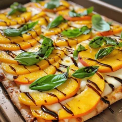 To make a tasty peach and basil flatbread, you need a few key items: - 1 pre-made flatbread or naan - 2 ripe peaches, thinly sliced - 1 cup fresh mozzarella cheese, shredded - 1/4 cup fresh basil leaves, torn - 1 tablespoon olive oil - Salt and pepper to taste These ingredients create a perfect blend of sweet and savory. The ripe peaches add a juicy sweetness that pairs well with the creamy mozzarella. The basil gives a fresh kick, making each bite bright and flavorful. While the essential ingredients are great, you can add extra flavor with these items: - 1 tablespoon balsamic glaze - 1 teaspoon red pepper flakes Balsamic glaze gives a tangy touch that contrasts with the sweet peaches. If you like some heat, add red pepper flakes. They will spice things up and add depth to the dish. If you can’t find certain ingredients, don't worry. Here are some easy swaps: - Use any type of flatbread if naan is not available. - Swap fresh mozzarella for goat cheese or feta for a tangier taste. - Try different herbs like mint or arugula instead of basil. These substitutions will still give you a delicious flatbread. Feel free to experiment with flavors to make it your own. You can find the full recipe for more details on how to prepare this dish. To start, gather your ingredients. You will need: - 1 pre-made flatbread or naan - 2 ripe peaches, thinly sliced - 1 cup fresh mozzarella cheese, shredded - 1/4 cup fresh basil leaves, torn - 1 tablespoon olive oil - 1 tablespoon balsamic glaze (optional) - Salt and pepper to taste - 1 teaspoon red pepper flakes (optional for spice) Next, preheat your oven to 425°F (220°C). This helps the flatbread bake evenly. Now, place your flatbread on a baking sheet lined with parchment paper. This keeps it from sticking. Lightly brush the flatbread with olive oil. This adds flavor and helps the cheese melt well. Evenly spread the shredded mozzarella cheese on top. Then, arrange the sliced peaches over the cheese. Make sure they cover the cheese fully. Finally, sprinkle salt, pepper, and red pepper flakes over the flatbread. This gives it a nice kick. Now it’s time to bake! Place your flatbread in the preheated oven. Bake for 10 to 12 minutes. You want the cheese to melt and bubble up. Keep an eye on it so it does not burn. Once done, carefully remove it from the oven. Immediately scatter the torn basil leaves over the hot flatbread. The heat will release the basil's aroma. If you like a tangy flavor, drizzle balsamic glaze on top. Let the flatbread cool for a couple of minutes. This makes it easier to cut. Slice it into pieces and serve warm. This dish pairs well with a light salad or a glass of iced tea. Enjoy your peach and basil flatbread fresh from the oven! For a detailed recipe, check out the Full Recipe. To get a perfect bake, preheat your oven to 425°F (220°C). This heat helps the cheese melt nicely and the flatbread crisp up. Use a baking sheet lined with parchment paper to prevent sticking. Place your flatbread on the sheet and brush it lightly with olive oil. This creates a golden crust and adds flavor. Bake for 10 to 12 minutes until the cheese is bubbly. Check often to avoid burning. Mixing flavors is key to a great flatbread. Fresh peaches give a sweet taste, while mozzarella adds creaminess. Use fresh basil for a fragrant hint. If you like a bit of heat, sprinkle red pepper flakes on top. Balsamic glaze adds a tangy touch, making the flavors pop. Try to balance sweet and savory for a well-rounded taste. One common mistake is overloading the flatbread with too many toppings. This can make it soggy. Stick to the recipe for a great balance. Another mistake is not using ripe peaches. Unripe fruit lacks the sweet flavor you want. Finally, don’t skip the olive oil! It adds moisture and helps everything brown nicely. For more detailed steps, check out the Full Recipe. {{image_2}} You can change up your Peach and Basil Flatbread with fun toppings. Try adding prosciutto for a savory twist. Arugula adds a nice peppery flavor. You can also layer on some goat cheese for a creamy touch. If you like heat, sprinkle on some jalapeños. Each choice makes the flatbread unique and tasty. While fresh mozzarella is great, you can explore other cheeses too. Feta crumbles bring a salty kick. Gouda melts beautifully and adds a smoky taste. For a bold flavor, try blue cheese. Each cheese option creates a new flavor profile and keeps things exciting. Peaches are sweet, but other fruits work well too. Fresh figs offer a rich sweetness that pairs nicely. Apples give a crisp bite, perfect for fall. If you want a tropical feel, use slices of pineapple. Experimenting with fruit keeps your flatbread fresh and fun. For the full recipe, check out the instructions above. To store your leftover Peach and Basil Flatbread, place it in an airtight container. This keeps the flatbread fresh. You can also wrap it in plastic wrap. Make sure to let it cool first. Store it in the fridge for up to three days. When you are ready to eat the leftovers, preheat your oven to 350°F (175°C). Place the flatbread on a baking sheet. Heat for about 10 minutes or until warm. This method helps keep the flatbread crispy. You can also use a toaster oven for quick reheating. If you want to freeze the flatbread, wrap it well in plastic wrap. Then, place it in a freezer bag. You can freeze it for up to three months. To enjoy later, simply thaw it in the fridge overnight. Reheat it as mentioned above. This way, you can enjoy this fresh flavor anytime! For the Full Recipe, check the details above. To slice peaches for flatbread, start by washing them well. Then, cut them in half and twist to separate. Remove the pit carefully. Now, place each half cut-side down. Slice them into thin wedges, about 1/4 inch thick. Thin slices help the peaches cook evenly on the flatbread. You want them soft but not mushy. Yes, you can make this flatbread ahead of time. Prepare the flatbread up to the baking step. You can store it in the fridge for a few hours. Just keep it covered to avoid drying out. When ready, pop it in the oven. This helps keep the flavors fresh and the crust crispy. To keep flatbreads from getting soggy, use a few simple tricks. First, brush the flatbread lightly with olive oil. This creates a barrier against moisture. Next, avoid adding too many wet toppings, like juicy fruits. Finally, bake at a high temperature to help crisp the base. These steps ensure your flatbread stays delicious and crunchy. In this blog post, we explored how to make peach and basil flatbread. We covered key ingredients, helpful preparation steps, and the baking process. I shared tips for achieving the perfect bake and avoiding common mistakes. You can experiment with various toppings and cheeses to suit your taste. Lastly, I provided useful storage and reheating information. Keep these tips in mind for a delicious flatbread every time. Enjoy the fun of making and sharing this dish with others.
