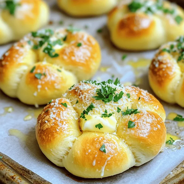 To make these knots, you need simple items that pack a punch. Here’s what you need: - 1 package (16 oz) refrigerated pizza dough - 4 tablespoons unsalted butter, melted - 4 cloves garlic, minced - 1/4 cup grated Parmesan cheese - 1 tablespoon fresh parsley, chopped (or 1 teaspoon dried parsley) - 1/2 teaspoon salt - 1/4 teaspoon black pepper - Pinch of red pepper flakes (optional) These ingredients come together to create a delightful blend of flavors. While not required, a few extras can elevate your knots. Consider adding: - Extra Parmesan cheese for a cheesier bite - A sprinkle of Italian seasoning for added flavor - A drizzle of olive oil for richness These options give you room to customize, so feel free to play around! To make the process smooth, gather these tools: - Baking sheet - Parchment paper - Rolling pin - Knife or pizza cutter - Small mixing bowl - Brush for the butter mixture Having everything ready makes cooking more fun and less messy. You can find the full recipe to guide you through every step! First, you need to get the dough ready. Start by preheating your oven to 400°F (200°C). It helps the knots bake evenly. Next, take the package of refrigerated pizza dough. Roll it out on a floured surface until it is about ¼ inch thick. This makes it easier to cut and shape. Use a knife or pizza cutter to slice the dough into strips. Each strip should be about 1 inch wide and 6 inches long. Now comes the fun part: shaping the knots! Take one strip of dough and tie it into a knot. It helps to tuck the ends underneath to keep the shape. Place each knot on a baking sheet lined with parchment paper. Make sure to leave some space between each knot. This allows them to expand while baking. Before baking, mix up the garlic butter. In a bowl, combine melted butter, minced garlic, salt, and black pepper. If you like a bit of heat, add red pepper flakes too. Brush this mixture over each knot. Be sure to get some garlic bits on top as well! Next, sprinkle grated Parmesan cheese evenly over the knots. This gives them a tasty crust. Bake in the oven for 12 to 15 minutes. You want them golden brown. Once baked, let them cool for a few minutes. Brush any leftover garlic butter on top and sprinkle with parsley. Enjoy your tasty garlic parmesan knots! For more details, check the Full Recipe. To make your knots light and fluffy, use fresh pizza dough. I like to let it rest for a few minutes after rolling it out. This helps the dough relax. When cutting the dough, make sure the strips are even. This helps them bake evenly. Remember to tuck the ends of the knots under. This keeps them nice and round. For the best garlic flavor, use fresh garlic. Mince the cloves finely to release more flavor. Mixing the garlic with melted butter helps it spread well on the knots. Brush the garlic butter on while the knots are warm. This allows the flavor to soak in better. If you love heat, add a pinch of red pepper flakes. This adds a nice kick. Serve these knots warm for the best taste. They pair well with marinara sauce for dipping. You can also serve them alongside a fresh salad. For a fun twist, try adding a sprinkle of extra Parmesan on top. These knots are perfect as a snack or a side dish. Enjoy them at a party, game night, or dinner with friends. Check out the Full Recipe for more tips on making these tasty treats! {{image_2}} Garlic Parmesan Knots are great on their own, but you can mix things up! Here are three fun ways to change your knots. To make cheesy garlic knots, add mozzarella cheese inside each knot. After forming the knots, place a small cube of cheese in the center before tying them. This adds a gooey, cheesy surprise! You can also sprinkle extra cheese on top before baking for a melty finish. For herbed garlic knots, swap out the parsley for fresh herbs like basil or rosemary. Chop them finely and mix them with the garlic and butter. This will give your knots a fresh taste. You can also add a mix of dried herbs like oregano and thyme for a new flavor twist. If you like heat, make spicy garlic knots. Add more red pepper flakes to the garlic butter mix. You can also mix in jalapeños or crushed red peppers for extra spice. This will elevate the flavor and give your knots a kick that spicy food lovers will adore. You can explore these variations and have fun with your Easy Garlic Parmesan Knots! For the full recipe, check out the earlier section. To store leftover garlic Parmesan knots, let them cool first. Place them in an airtight container. You can keep them at room temperature for one day. For longer storage, place them in the fridge. They stay fresh for about three days in the fridge. To reheat, preheat your oven to 350°F (175°C). Place the knots on a baking sheet. Cover them loosely with foil to keep them moist. Heat for about 10 minutes. You can also microwave them for about 20-30 seconds. Just be careful not to overheat, or they can get tough. You can freeze garlic Parmesan knots for later use. Place the cooled knots in a single layer on a baking sheet. Freeze them for about an hour until solid. Then, transfer them to a freezer bag. They can stay in the freezer for up to three months. To serve, thaw overnight in the fridge, then reheat. For a quick meal, you can bake them straight from the freezer. Follow the reheating instructions, adding a few extra minutes to the time. For the full recipe, check out the details above. Yes, you can use homemade pizza dough! It can make the knots even better. Just make sure your dough is soft and easy to work with. Roll it out the same way as store-bought dough. This will help you create that perfect knot shape. You can add your favorite herbs to enhance the flavor. To make these knots vegan, swap out the butter for a plant-based alternative. You can use vegan margarine or olive oil to brush on the knots. Choose a dairy-free Parmesan cheese for the topping. Some brands offer great flavors that fit well with garlic and herbs. Follow the same steps in the recipe to keep it simple. Garlic parmesan knots go great with many dishes. They are perfect with marinara sauce for dipping. You can also serve them alongside a fresh salad or a pasta dish. Their buttery, garlicky flavor makes them a hit at any gathering. Try them with soups, too! They add a nice touch to a warm bowl of broth. You learned how to make easy garlic parmesan knots using simple ingredients. Preparing the dough and baking achieve delightful flavors. Adding tips and variations let you customize your knots. Storage ideas help keep them fresh for later. Making these knots is fun and tasty. It’s a great way to impress friends and family. Enjoy experimenting with flavors and serving options. Don’t hesitate to try new things and make them your own!