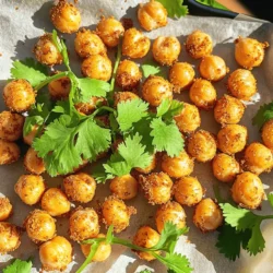 - 2 cans (15 oz each) chickpeas, drained and rinsed - 2 tablespoons olive oil - 1 tablespoon smoked paprika - 1 teaspoon cayenne pepper (adjust to taste) - 1 teaspoon garlic powder - 1 teaspoon onion powder - 1 teaspoon cumin - Salt to taste - Fresh cilantro, for garnish (optional) Chickpeas are the star of this snack. They offer a great crunch and hold flavor well. I love using canned chickpeas for this recipe. They save time and taste great. For spices, smoked paprika gives a warm flavor. Cayenne adds heat, but you can adjust it according to your taste. Garlic powder and onion powder add depth. Cumin ties it all together with its earthy notes. Olive oil helps the spices stick. It also makes the chickpeas crispier. A sprinkle of salt brings out all the flavors. If you want, fresh cilantro adds a nice touch of color and flavor. - Calories per serving: Approximately 130 - Protein content: About 6 grams - Fiber content: Roughly 5 grams These roasted chickpeas are not just tasty; they are healthy too. They pack protein and fiber which keeps you full. This makes them a great snack choice. You can enjoy them without guilt. Check out the Full Recipe for the complete cooking guide! - Preheat your oven to 400°F (200°C). - Line a baking sheet with parchment paper for easy clean-up. - Drain and rinse 2 cans of chickpeas. - In a bowl, combine the chickpeas with: - 2 tablespoons olive oil - 1 tablespoon smoked paprika - 1 teaspoon cayenne pepper (adjust to taste) - 1 teaspoon garlic powder - 1 teaspoon onion powder - 1 teaspoon cumin - Salt to taste - Toss the chickpeas until they are fully coated with the spices and oil. - Spread the spiced chickpeas in a single layer on the baking sheet. - Roast them in the oven for 25-30 minutes. - Shake the pan halfway through for even crispiness. - Keep an eye on the chickpeas towards the end to avoid burning. - Once golden and crispy, remove them from the oven. - Let them cool slightly; they will get crispier as they cool. - You can garnish with fresh cilantro if you like. Enjoy this crunchy snack! For the full recipe, check the earlier section. To get the best crunch, you need to dry the chickpeas well. After rinsing, use a paper towel to pat them dry. This step is key for that perfect bite. If you skip this, they can turn out soft. For your ideal crispiness, adjust the cook time. If you prefer them extra crunchy, leave them in for a few more minutes. Just watch them closely to avoid burning. You can customize the spices to your taste. Try adding curry powder, cumin, or even chili flakes. This lets you change the flavor. If you want more heat, add more cayenne pepper or a dash of hot sauce. Find the perfect balance between spice and flavor for you. Spicy roasted chickpeas make a great snack on their own. You can munch on them while watching a movie or share them at a party. They also add a nice crunch to salads. Just sprinkle them on top for extra texture. Want to take it up a notch? Mix them into your grain bowls for more flavor and crunch. {{image_2}} For a sweet and spicy option, add a drizzle of honey or maple syrup. This gives a nice contrast to the heat of the cayenne. You can also sprinkle cinnamon for extra warmth. Another fun twist is to create herb-infused versions. Use fresh herbs like rosemary or thyme. Toss them in with the chickpeas for a fresh taste. These spicy roasted chickpeas are naturally vegan and gluten-free. If you want to lower the sodium, skip the salt or use a low-sodium alternative. This way, you can enjoy the crunch without the added salt. If you have a big group, you can easily scale the recipe. Just double or triple the ingredients. Make sure to use larger baking sheets so they roast evenly. For portion control, serve them in small bowls or bags. This makes it easy for everyone to grab their snack. To keep your spicy roasted chickpeas fresh, store them in an airtight container. This helps maintain their crunch. If you have leftovers, let them cool completely before sealing. You can refrigerate the chickpeas for up to five days. If you want to store them for a longer time, freezing is an option. Just remember, the texture may change after freezing. When you're ready to enjoy your leftovers, reheating is key. To regain crispiness, spread the chickpeas on a baking sheet. Preheat your oven to 400°F (200°C) and roast for about 10 minutes. Check them often to avoid burning. You can also use an air fryer for a quick reheat. Just a few minutes at a high temperature will work wonders! In the fridge, spicy roasted chickpeas can last about five days. If you notice any signs of spoilage, it’s best to toss them out. Look for a stale smell or any mold. If they feel soft or chewy instead of crunchy, they may have gone bad. Always trust your senses when it comes to food safety! You can use many spices to flavor roasted chickpeas. Here are some popular combinations: - Chili powder with cumin for a smoky taste. - Curry powder or garam masala for a warm flavor. - Lemon zest and parsley for a fresh kick. - Nutritional yeast for a cheesy touch. Mix and match these spices to find your favorite! Roasting chickpeas takes about 25 to 30 minutes. Here are some timing tips: - Preheat your oven to 400°F (200°C) for even cooking. - Shake the pan halfway through to help them cook evenly. - Check them near the end to avoid burning. They should be golden brown and crispy. Yes, you can make spicy roasted chickpeas in an air fryer! Here are the steps: 1. Preheat your air fryer to 400°F (200°C). 2. Follow the recipe for seasoning the chickpeas. 3. Place the chickpeas in the air fryer basket in a single layer. 4. Cook for about 15-20 minutes, shaking the basket halfway through. This method gives you a crispier snack with less oil. Absolutely! Roasted chickpeas are a great snack option. Here are some nutritional benefits: - High in protein: Great for muscle growth and repair. - Rich in fiber: Helps with digestion and keeps you full. - Low in fat: Especially when you control the amount of oil used. Incorporate them into your diet for a tasty and healthy treat! Roasting chickpeas is a fun and tasty way to enjoy a healthy snack. We covered the key ingredients, from chickpeas to spices, and learned how to prepare, mix, and roast them for the best crunch. Don't forget the tips for crispy results and how to adjust flavors to your liking. In the end, roasted chickpeas are not just snacks; they’re versatile and easy to store. Enjoy experimenting with this recipe and making it your own!