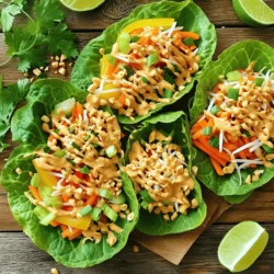 To make Vegan Pad Thai Lettuce Wraps, you will need the following ingredients: - Butter lettuce or Romaine leaves - Rice noodles - Shredded carrots - Bell pepper selections (preferably red or yellow) - Bean sprouts - Green onions - Peanuts - Sauce ingredients: - 3 tablespoons soy sauce - 2 tablespoons peanut butter - 1 tablespoon lime juice - 1 teaspoon maple syrup - 1/2 teaspoon sriracha These ingredients come together to create a fresh and tasty dish. The crunchy lettuce wraps hold a flavorful filling that’s both satisfying and healthy. Feel free to mix things up with ingredient swaps: - Alternative greens for wrapping: You can use collard greens or cabbage if you want a different wrap. - Gluten-free options: Swap soy sauce for tamari to keep it gluten-free. - Veggie variations: Add in some sliced cucumbers, zucchini, or radishes for extra crunch and nutrition. These swaps keep the dish exciting and cater to various dietary needs. Each serving of these wraps has about 250 calories. Here are some key nutrients you get: - Protein: Rice noodles and peanuts provide a good source of protein. - Vitamins: The veggies offer vitamins A and C, which are great for your skin and immune system. - Fiber: The lettuce and veggies help keep your digestion healthy. This dish is not only tasty but also packed with nutrients to fuel your day. For the full recipe, check out [Full Recipe]. First, cook the rice noodles according to the package. Make sure they are tender but not mushy. Drain them and set aside. Next, chop your vegetables. You will need shredded carrots, thinly sliced bell peppers, and chopped green onions. These add color and crunch to your wraps. Now, let’s make the sauce. In a small bowl, whisk together soy sauce, peanut butter, lime juice, maple syrup, and sriracha. Mix until smooth. This sauce gives your dish that authentic Pad Thai flavor. In a large bowl, mix the cooked rice noodles with the chopped veggies. Gently stir to combine. This step is important, as it ensures even distribution of flavors. Next, pour the sauce over the noodle and veggie mixture. Toss everything together until all the noodles and vegetables are coated in that delicious sauce. Take your time with this step—it really enhances the taste. Now, take a lettuce leaf and spoon a good amount of the Pad Thai mixture into the center. Sprinkle some chopped peanuts and remaining green onions on top for added crunch and flavor. Wrap the lettuce leaf around the filling like a taco. Fold the edges in to keep everything secure inside. Repeat this until you have used all the filling. Serve with lime wedges on the side and garnish with fresh cilantro if you like. Enjoy your fresh and flavorful Vegan Pad Thai Lettuce Wraps! Get the Full Recipe for detailed steps and tips. To get the best texture in your vegan Pad Thai lettuce wraps, use fresh ingredients. Fresh vegetables like bell peppers and carrots add crunch. Cook your rice noodles just right; they should be soft but not mushy. Rinse them in cold water to stop cooking. Adjust spice levels to fit your taste. If you like it hot, add more sriracha. If you prefer mild, use less. For extra flavor, top your wraps with fresh cilantro and lime. These garnishes brighten the dish and add freshness. Pair your wraps with a side of steamed veggies or a light salad. This adds color and nutrients. For presentation, arrange the wraps on a bright plate. Use lime wedges to make it look more inviting. This makes your meal not only tasty but also beautiful. For the full recipe, be sure to check the complete details! {{image_2}} You can boost the protein in your Vegan Pad Thai Lettuce Wraps easily. Tofu is a great option. Use firm tofu for texture. Just cube it, fry it, and mix it in. Tempeh is another choice. It has a nutty taste and is packed with protein. You can sauté or steam it before adding. If you want more legumes, try chickpeas or edamame. They add protein and fiber, making your meal more filling. To make your wraps more exciting, try different sauces. A spicy peanut sauce can add heat. You can also mix in hoisin sauce for sweetness. Want something fruity? Add mango or pineapple chunks. They brighten up the dish and add a sweet note. Fresh herbs like mint or basil can also give a nice twist. Experiment with these to find your favorite! If you need a nut-free version, skip the peanuts. Sunflower seeds are a tasty substitute. They add crunch without the nuts. For those watching carbs, try using zucchini noodles instead of rice noodles. This keeps the wraps light and fresh. You can also wrap everything in cabbage leaves for a low-carb option. These simple swaps make the dish fit various dietary needs. You can prep some parts ahead to save time. First, cook the rice noodles and store them in an airtight container. Chop the veggies like carrots and bell peppers. Keep them separate to stay fresh. Mix the sauce of soy sauce, peanut butter, lime juice, maple syrup, and sriracha in a jar. This way, when you’re ready to eat, it all comes together quickly. When layering, use the lettuce leaves as a base. Place the noodles and veggies in the center. This keeps them from getting soggy. To store leftovers, use a good airtight container. This keeps the wraps fresh. Put the filling in one container and the lettuce leaves in another. This helps keep them crisp. For refrigeration, eat leftovers within two days. Storing them longer may change the taste and texture. To reheat, gently warm the filling in a skillet over low heat. Avoid high heat, as this can make the noodles mushy. You can also serve it cold for a refreshing meal. For safety, always check for signs of spoilage before eating. If it smells bad or looks off, toss it. Enjoy the fresh and flavorful dish that is Vegan Pad Thai Lettuce Wraps! For the full recipe, check the earlier sections. You can easily make these wraps gluten-free by using tamari. Tamari is a great soy sauce alternative. It has a similar taste but does not contain wheat. This small swap keeps your dish tasty while being safe for gluten-free diets. Yes, you can prep some parts ahead. It’s best to mix the filling and sauce in advance. However, wait to assemble the wraps until you are ready to serve. This keeps the lettuce crisp and fresh, avoiding sogginess. If you need a nut-free option, try sunflower seeds or pumpkin seeds. These seeds add crunch without the nuts. You can also skip the nuts entirely and still enjoy the wraps. They will still taste great! You can boost protein by adding tofu or tempeh. Both are excellent sources of plant protein. Cook them until crispy for extra flavor. You can also add chickpeas or edamame for more nutrition. This blog covers how to make tasty Gluten-Free Vegan Pad Thai Lettuce Wraps. You learned about essential ingredients and their substitutes, along with key nutrition facts. I shared step-by-step instructions for preparation and assembly. Tips for flavor and serving enhance your wraps. Remember, you can modify ingredients to suit your taste. Store leftovers properly to enjoy later. Enjoy your delicious wraps, packed with flavor and nutrients! Try these ideas and make them your own. Happy cooking!